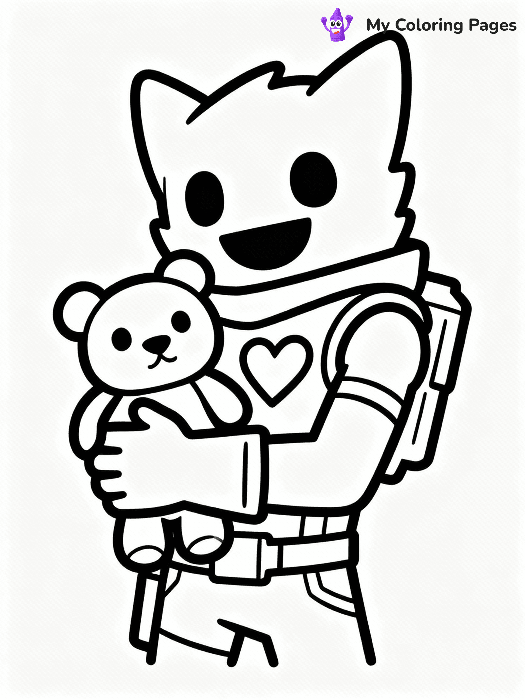 ⚠️ CRITICAL REQUIREMENT - ABSOLUTE BLACK AND WHITE ONLY ⚠️
This MUST be a BLACK AND WHITE line drawing ONLY. NO COLORS whatsoever.
- ONLY pure black lines (#000000) on pure white background (#FFFFFF)
- ABSOLUTELY NO colors, NO shading, NO gradients, NO grayscale
- If there are ANY colors in the output, the image is REJECTED
- This is a COLORING PAGE - meant to be COLORED IN by children
- The output must be UNCOLORED line art ready for coloring
⚠️ SUBJECT TO DRAW: Cuddle Team Leader from Fortnite hugging a plush toy, heart-shaped emblem visible.
(REMEMBER: Output must be BLACK AND WHITE line art only, NOT colored!)
# COLORING PAGE: BLACK OUTLINES ONLY - WHITE BACKGROUND MANDATORY
Create a **coloring book page** using EXACTLY two values: black lines, white space.
## NON-NEGOTIABLE BINARY RULES
- **ONLY #000000 (black) and #FFFFFF (white)** - NO other values exist
- **EVERY PIXEL = BLACK OR WHITE** - no gray/shading/antialiasing
- **WHITE BACKGROUND MANDATORY** - entire canvas stays white
- **ALL SHAPES HOLLOW** - everything is empty outlines waiting to be colored
- **FORBIDDEN:** fills, shading, gradients, patterns, textures, colors
- **NO SOLID REGIONS** - if it's not a thin line, it's wrong
## Universal Line Standards
- Black outlines ONLY - thin, uniform weight
- Every shape completely empty inside
- Closed contours suitable for coloring
- Simple flat illustration - zero depth/3D/realism
- **Style:** Whimsical Doodle Art Alley - rounded, friendly outlines (unless specified)
## Everything = Outline Only
- Characters/animals: hollow shapes
- Objects/clothing: empty contours
- Backgrounds/scenery: line work only
- Natural elements: outlined forms
- Dark/night areas: don't exist (use outlined symbols)
- Textures/patterns: convert to simple lines
## The Test
Can a child color EVERY white space with crayons? If any area is pre-filled/shaded/gray, it FAILS. Every shape must be waiting to receive color.
**FINAL OUTPUT**: Binary coloring page. Black lines define shapes. White spaces ready for coloring. Nothing else exists. No exceptions. Print-ready.
⚠️ FINAL REMINDER: Draw the subject "Cuddle Team Leader from Fortnite hugging a plush toy, heart-shaped emblem visible." as BLACK AND WHITE line art. Zero colors in output.