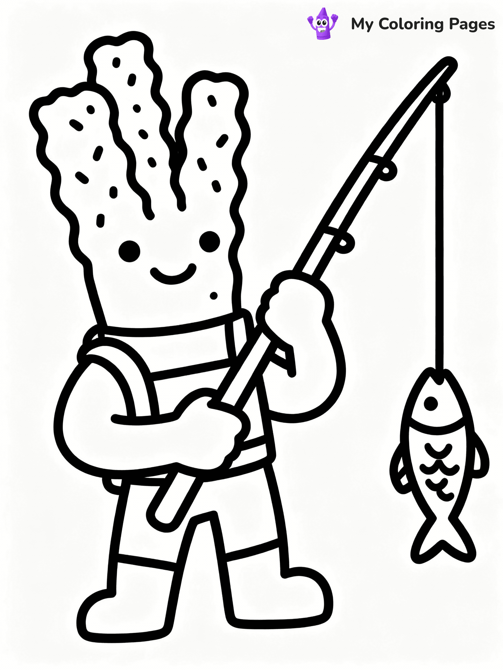 ⚠️ CRITICAL REQUIREMENT - ABSOLUTE BLACK AND WHITE ONLY ⚠️
This MUST be a BLACK AND WHITE line drawing ONLY. NO COLORS whatsoever.
- ONLY pure black lines (#000000) on pure white background (#FFFFFF)
- ABSOLUTELY NO colors, NO shading, NO gradients, NO grayscale
- If there are ANY colors in the output, the image is REJECTED
- This is a COLORING PAGE - meant to be COLORED IN by children
- The output must be UNCOLORED line art ready for coloring
⚠️ SUBJECT TO DRAW: Fishsticks from Fortnite holding a fishing rod, fish dangling from line.
(REMEMBER: Output must be BLACK AND WHITE line art only, NOT colored!)
# COLORING PAGE: BLACK OUTLINES ONLY - WHITE BACKGROUND MANDATORY
Create a **coloring book page** using EXACTLY two values: black lines, white space.
## NON-NEGOTIABLE BINARY RULES
- **ONLY #000000 (black) and #FFFFFF (white)** - NO other values exist
- **EVERY PIXEL = BLACK OR WHITE** - no gray/shading/antialiasing
- **WHITE BACKGROUND MANDATORY** - entire canvas stays white
- **ALL SHAPES HOLLOW** - everything is empty outlines waiting to be colored
- **FORBIDDEN:** fills, shading, gradients, patterns, textures, colors
- **NO SOLID REGIONS** - if it's not a thin line, it's wrong
## Universal Line Standards
- Black outlines ONLY - thin, uniform weight
- Every shape completely empty inside
- Closed contours suitable for coloring
- Simple flat illustration - zero depth/3D/realism
- **Style:** Whimsical Doodle Art Alley - rounded, friendly outlines (unless specified)
## Everything = Outline Only
- Characters/animals: hollow shapes
- Objects/clothing: empty contours
- Backgrounds/scenery: line work only
- Natural elements: outlined forms
- Dark/night areas: don't exist (use outlined symbols)
- Textures/patterns: convert to simple lines
## The Test
Can a child color EVERY white space with crayons? If any area is pre-filled/shaded/gray, it FAILS. Every shape must be waiting to receive color.
**FINAL OUTPUT**: Binary coloring page. Black lines define shapes. White spaces ready for coloring. Nothing else exists. No exceptions. Print-ready.
⚠️ FINAL REMINDER: Draw the subject "Fishsticks from Fortnite holding a fishing rod, fish dangling from line." as BLACK AND WHITE line art. Zero colors in output.