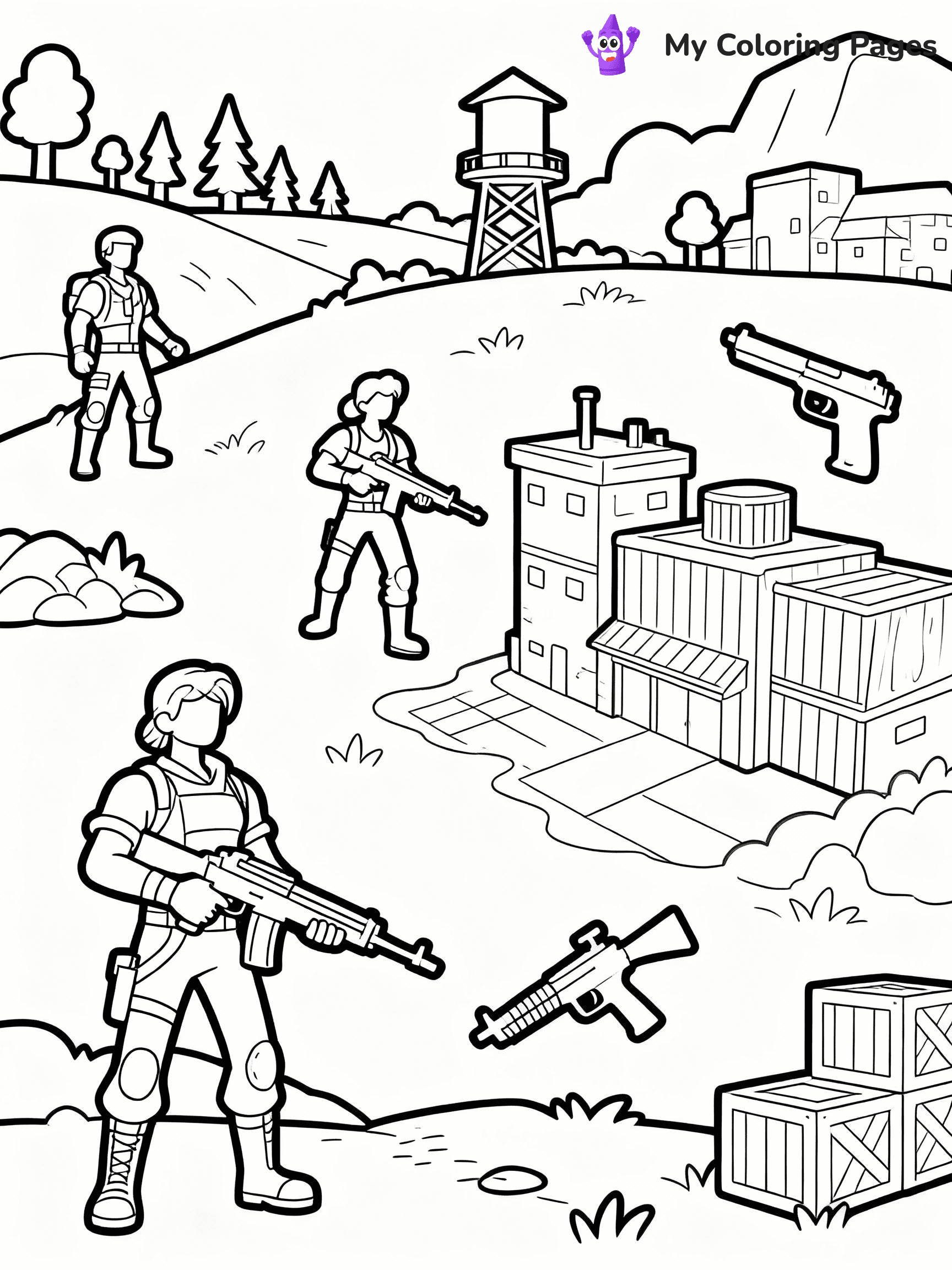 ⚠️ CRITICAL REQUIREMENT - ABSOLUTE BLACK AND WHITE ONLY ⚠️
This MUST be a BLACK AND WHITE line drawing ONLY. NO COLORS whatsoever.
- ONLY pure black lines (#000000) on pure white background (#FFFFFF)
- ABSOLUTELY NO colors, NO shading, NO gradients, NO grayscale
- If there are ANY colors in the output, the image is REJECTED
- This is a COLORING PAGE - meant to be COLORED IN by children
- The output must be UNCOLORED line art ready for coloring
⚠️ SUBJECT TO DRAW: Fornite battle scene
(REMEMBER: Output must be BLACK AND WHITE line art only, NOT colored!)
# COLORING PAGE: BLACK OUTLINES ONLY - WHITE BACKGROUND MANDATORY
Create a **coloring book page** using EXACTLY two values: black lines, white space.
## NON-NEGOTIABLE BINARY RULES
- **ONLY #000000 (black) and #FFFFFF (white)** - NO other values exist
- **EVERY PIXEL = BLACK OR WHITE** - no gray/shading/antialiasing
- **WHITE BACKGROUND MANDATORY** - entire canvas stays white
- **ALL SHAPES HOLLOW** - everything is empty outlines waiting to be colored
- **FORBIDDEN:** fills, shading, gradients, patterns, textures, colors
- **NO SOLID REGIONS** - if it's not a thin line, it's wrong
## Universal Line Standards
- Black outlines ONLY - thin, uniform weight
- Every shape completely empty inside
- Closed contours suitable for coloring
- Simple flat illustration - zero depth/3D/realism
- **Style:** Whimsical Doodle Art Alley - rounded, friendly outlines (unless specified)
## Everything = Outline Only
- Characters/animals: hollow shapes
- Objects/clothing: empty contours
- Backgrounds/scenery: line work only
- Natural elements: outlined forms
- Dark/night areas: don't exist (use outlined symbols)
- Textures/patterns: convert to simple lines
## The Test
Can a child color EVERY white space with crayons? If any area is pre-filled/shaded/gray, it FAILS. Every shape must be waiting to receive color.
**FINAL OUTPUT**: Binary coloring page. Black lines define shapes. White spaces ready for coloring. Nothing else exists. No exceptions. Print-ready.
⚠️ FINAL REMINDER: Draw the subject "Fornite battle scene" as BLACK AND WHITE line art. Zero colors in output.