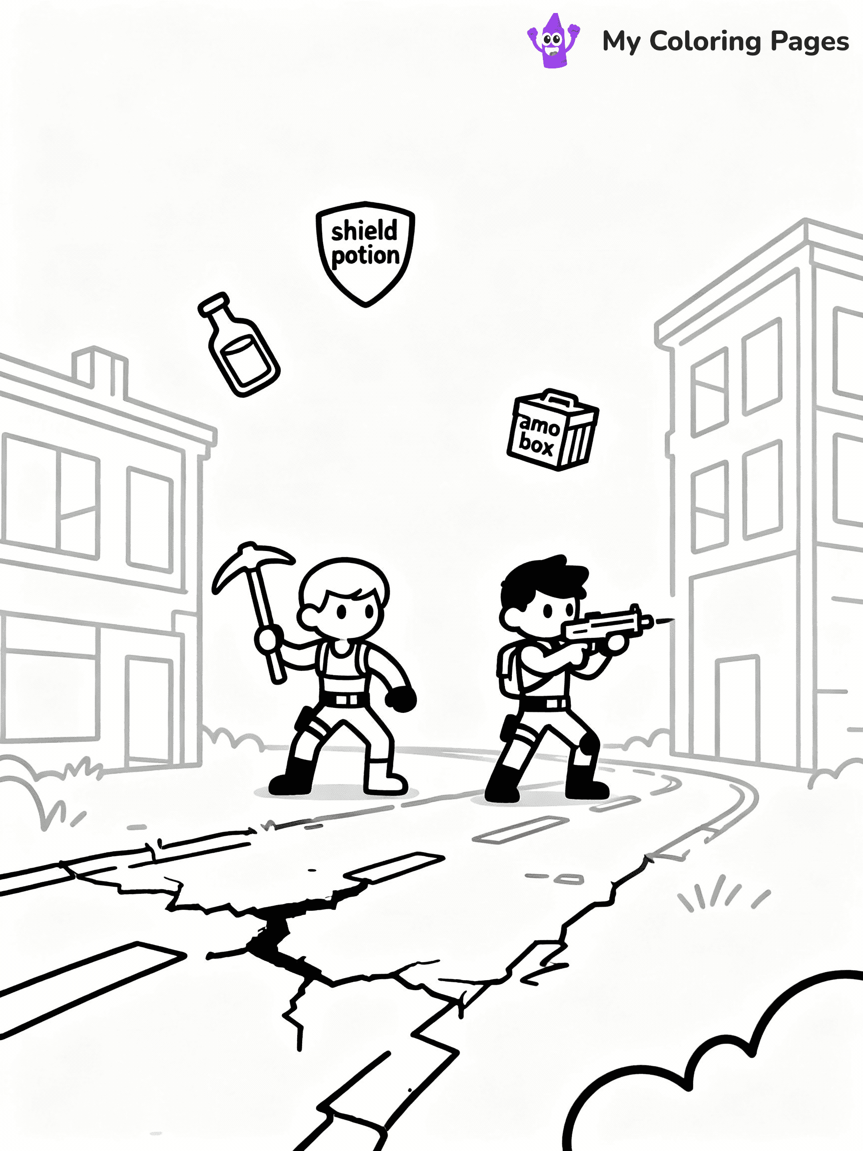 ⚠️ CRITICAL REQUIREMENT - ABSOLUTE BLACK AND WHITE ONLY ⚠️
This MUST be a BLACK AND WHITE line drawing ONLY. NO COLORS whatsoever.
- ONLY pure black lines (#000000) on pure white background (#FFFFFF)
- ABSOLUTELY NO colors, NO shading, NO gradients, NO grayscale
- If there are ANY colors in the output, the image is REJECTED
- This is a COLORING PAGE - meant to be COLORED IN by children
- The output must be UNCOLORED line art ready for coloring
⚠️ SUBJECT TO DRAW: Fornite battle scene
(REMEMBER: Output must be BLACK AND WHITE line art only, NOT colored!)
# COLORING PAGE: BLACK OUTLINES ONLY - WHITE BACKGROUND MANDATORY
Create a **coloring book page** using EXACTLY two values: black lines, white space.
## NON-NEGOTIABLE BINARY RULES
- **ONLY #000000 (black) and #FFFFFF (white)** - NO other values exist
- **EVERY PIXEL = BLACK OR WHITE** - no gray/shading/antialiasing
- **WHITE BACKGROUND MANDATORY** - entire canvas stays white
- **ALL SHAPES HOLLOW** - everything is empty outlines waiting to be colored
- **FORBIDDEN:** fills, shading, gradients, patterns, textures, colors
- **NO SOLID REGIONS** - if it's not a thin line, it's wrong
## Universal Line Standards
- Black outlines ONLY - thin, uniform weight
- Every shape completely empty inside
- Closed contours suitable for coloring
- Simple flat illustration - zero depth/3D/realism
- **Style:** Whimsical Doodle Art Alley - rounded, friendly outlines (unless specified)
## Everything = Outline Only
- Characters/animals: hollow shapes
- Objects/clothing: empty contours
- Backgrounds/scenery: line work only
- Natural elements: outlined forms
- Dark/night areas: don't exist (use outlined symbols)
- Textures/patterns: convert to simple lines
## The Test
Can a child color EVERY white space with crayons? If any area is pre-filled/shaded/gray, it FAILS. Every shape must be waiting to receive color.
**FINAL OUTPUT**: Binary coloring page. Black lines define shapes. White spaces ready for coloring. Nothing else exists. No exceptions. Print-ready.
⚠️ FINAL REMINDER: Draw the subject "Fornite battle scene" as BLACK AND WHITE line art. Zero colors in output.