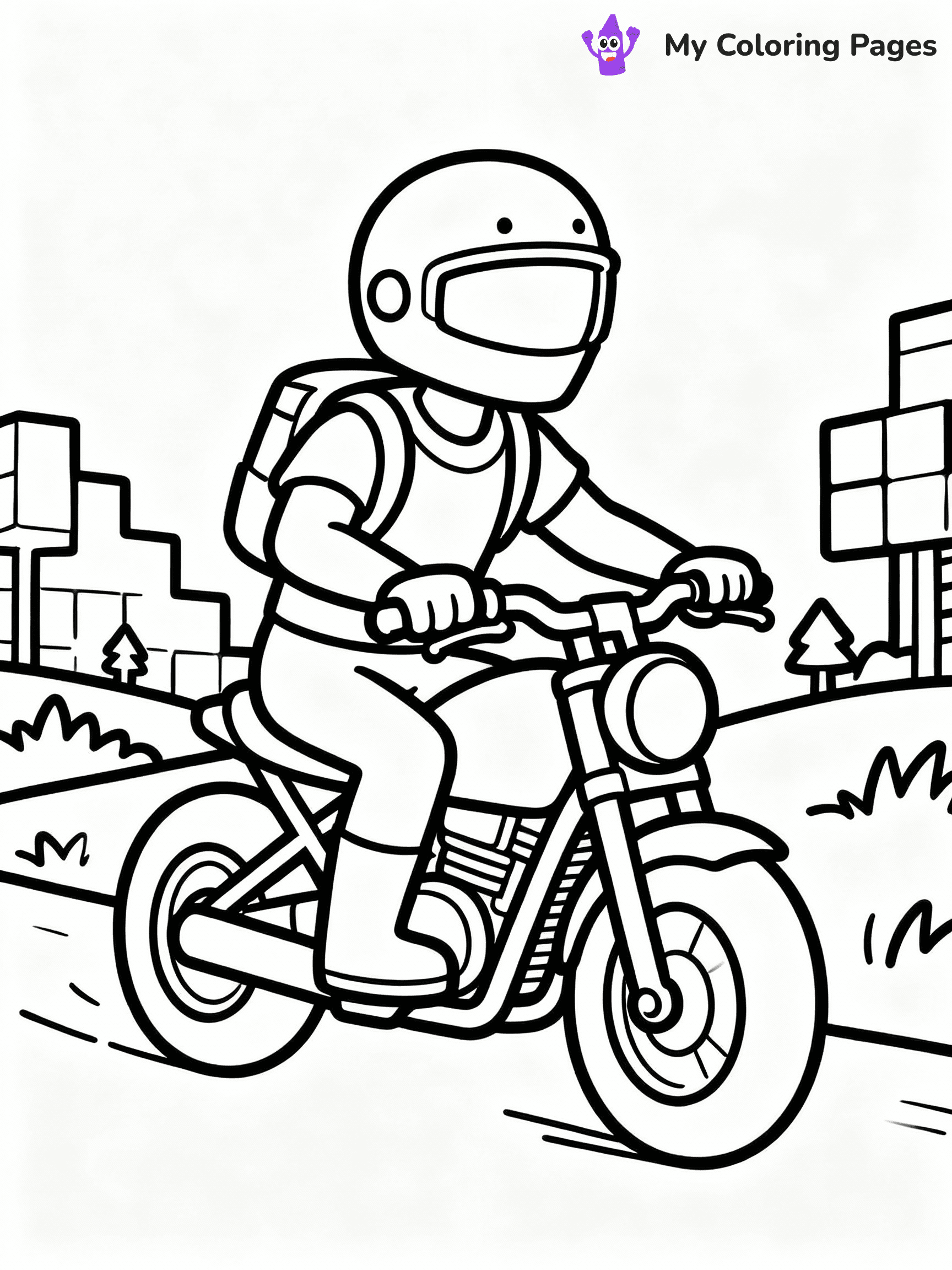 ⚠️ CRITICAL REQUIREMENT - ABSOLUTE BLACK AND WHITE ONLY ⚠️
This MUST be a BLACK AND WHITE line drawing ONLY. NO COLORS whatsoever.
- ONLY pure black lines (#000000) on pure white background (#FFFFFF)
- ABSOLUTELY NO colors, NO shading, NO gradients, NO grayscale
- If there are ANY colors in the output, the image is REJECTED
- This is a COLORING PAGE - meant to be COLORED IN by children
- The output must be UNCOLORED line art ready for coloring
⚠️ SUBJECT TO DRAW: Driving a motorcycle in Fortnite
(REMEMBER: Output must be BLACK AND WHITE line art only, NOT colored!)
# COLORING PAGE: BLACK OUTLINES ONLY - WHITE BACKGROUND MANDATORY
Create a **coloring book page** using EXACTLY two values: black lines, white space.
## NON-NEGOTIABLE BINARY RULES
- **ONLY #000000 (black) and #FFFFFF (white)** - NO other values exist
- **EVERY PIXEL = BLACK OR WHITE** - no gray/shading/antialiasing
- **WHITE BACKGROUND MANDATORY** - entire canvas stays white
- **ALL SHAPES HOLLOW** - everything is empty outlines waiting to be colored
- **FORBIDDEN:** fills, shading, gradients, patterns, textures, colors
- **NO SOLID REGIONS** - if it's not a thin line, it's wrong
## Universal Line Standards
- Black outlines ONLY - thin, uniform weight
- Every shape completely empty inside
- Closed contours suitable for coloring
- Simple flat illustration - zero depth/3D/realism
- **Style:** Whimsical Doodle Art Alley - rounded, friendly outlines (unless specified)
## Everything = Outline Only
- Characters/animals: hollow shapes
- Objects/clothing: empty contours
- Backgrounds/scenery: line work only
- Natural elements: outlined forms
- Dark/night areas: don't exist (use outlined symbols)
- Textures/patterns: convert to simple lines
## The Test
Can a child color EVERY white space with crayons? If any area is pre-filled/shaded/gray, it FAILS. Every shape must be waiting to receive color.
**FINAL OUTPUT**: Binary coloring page. Black lines define shapes. White spaces ready for coloring. Nothing else exists. No exceptions. Print-ready.
⚠️ FINAL REMINDER: Draw the subject "Driving a motorcycle in Fortnite" as BLACK AND WHITE line art. Zero colors in output.