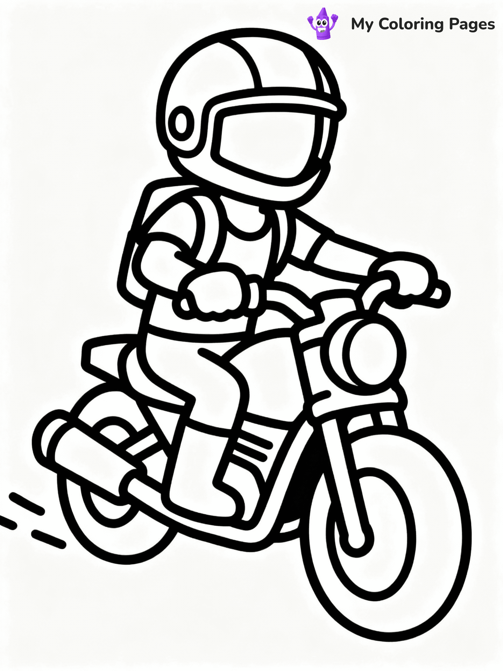 ⚠️ CRITICAL REQUIREMENT - ABSOLUTE BLACK AND WHITE ONLY ⚠️
This MUST be a BLACK AND WHITE line drawing ONLY. NO COLORS whatsoever.
- ONLY pure black lines (#000000) on pure white background (#FFFFFF)
- ABSOLUTELY NO colors, NO shading, NO gradients, NO grayscale
- If there are ANY colors in the output, the image is REJECTED
- This is a COLORING PAGE - meant to be COLORED IN by children
- The output must be UNCOLORED line art ready for coloring
⚠️ SUBJECT TO DRAW: Driving a motorcycle in Fortnite
(REMEMBER: Output must be BLACK AND WHITE line art only, NOT colored!)
# COLORING PAGE: BLACK OUTLINES ONLY - WHITE BACKGROUND MANDATORY
Create a **coloring book page** using EXACTLY two values: black lines, white space.
## NON-NEGOTIABLE BINARY RULES
- **ONLY #000000 (black) and #FFFFFF (white)** - NO other values exist
- **EVERY PIXEL = BLACK OR WHITE** - no gray/shading/antialiasing
- **WHITE BACKGROUND MANDATORY** - entire canvas stays white
- **ALL SHAPES HOLLOW** - everything is empty outlines waiting to be colored
- **FORBIDDEN:** fills, shading, gradients, patterns, textures, colors
- **NO SOLID REGIONS** - if it's not a thin line, it's wrong
## Universal Line Standards
- Black outlines ONLY - thin, uniform weight
- Every shape completely empty inside
- Closed contours suitable for coloring
- Simple flat illustration - zero depth/3D/realism
- **Style:** Whimsical Doodle Art Alley - rounded, friendly outlines (unless specified)
## Everything = Outline Only
- Characters/animals: hollow shapes
- Objects/clothing: empty contours
- Backgrounds/scenery: line work only
- Natural elements: outlined forms
- Dark/night areas: don't exist (use outlined symbols)
- Textures/patterns: convert to simple lines
## The Test
Can a child color EVERY white space with crayons? If any area is pre-filled/shaded/gray, it FAILS. Every shape must be waiting to receive color.
**FINAL OUTPUT**: Binary coloring page. Black lines define shapes. White spaces ready for coloring. Nothing else exists. No exceptions. Print-ready.
⚠️ FINAL REMINDER: Draw the subject "Driving a motorcycle in Fortnite" as BLACK AND WHITE line art. Zero colors in output.