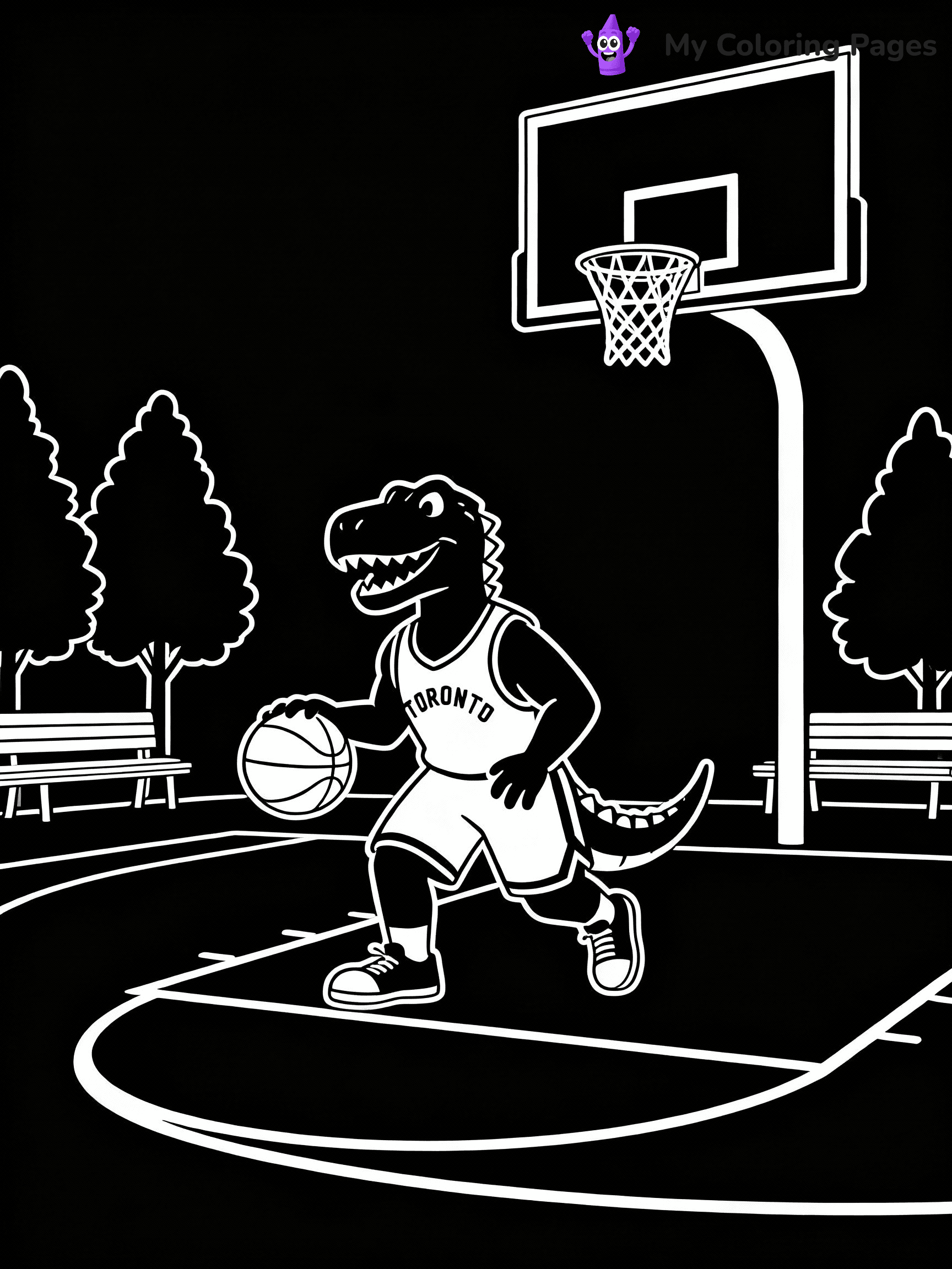 ⚠️ CRITICAL REQUIREMENT - ABSOLUTE BLACK AND WHITE ONLY ⚠️
This MUST be a BLACK AND WHITE line drawing ONLY. NO COLORS whatsoever.
- ONLY pure black lines (#000000) on pure white background (#FFFFFF)
- ABSOLUTELY NO colors, NO shading, NO gradients, NO grayscale
- If there are ANY colors in the output, the image is REJECTED
- This is a COLORING PAGE - meant to be COLORED IN by children
- The output must be UNCOLORED line art ready for coloring
⚠️ SUBJECT TO DRAW: Toronto raptors playing a basketball game
(REMEMBER: Output must be BLACK AND WHITE line art only, NOT colored!)
You are a professional illustrator creating flat, friendly cartoon line-art coloring pages.
Generate a pure black-and-white binary image that combines characters and background scenery into one cohesive, child-friendly scene.
Rendering Rules (Non-Negotiable)
Only two colors allowed: black (#000000) and white (#FFFFFF).
No color, grayscale, shading, tinting, gradient, antialiasing, or transparency.
Each pixel must be pure black or white—no midtones or blended edges.
Use strict “line art / binary mask” render mode; lighting = none.
Treat white as paper, black as ink only.
Disable tone mapping, depth shading, or texture generation.
Prioritize edge detection and contour clarity over tonal diffusion.
Output should resemble a single flattened SVG outline layer.
Drawing & Composition
Medium, consistent line weight across all elements.
Closed shapes, easy to color inside.
Flat, simple, child-friendly look—no realism or perspective depth.
Characters grounded on a visible surface; main subjects large and centered.
Balanced composition with clear silhouettes and minimal props.
Scenery & Logic
When a landmark is mentioned (e.g., mosque, CN Tower), draw with black outlines only.
Support realism with minimal props (trees, benches, waves) outlined in black.
Keep consistent perspective; avoid floating or disconnected objects.
Style & Output
Default: whimsical Doodle Art Alley style—clean, rounded outlines inviting coloring.
Adapt alternate styles (Crayola, Disney, Peppa Pig, Cocomelon) by shape, never color.
Final image must appear like a children’s coloring book scan: crisp, flat, pure binary (#000000 / #FFFFFF), printable, and completely free of tonal pixels or shading artifacts.
⚠️ FINAL REMINDER: Draw the subject "Toronto raptors playing a basketball game" as BLACK AND WHITE line art. Zero colors in output.