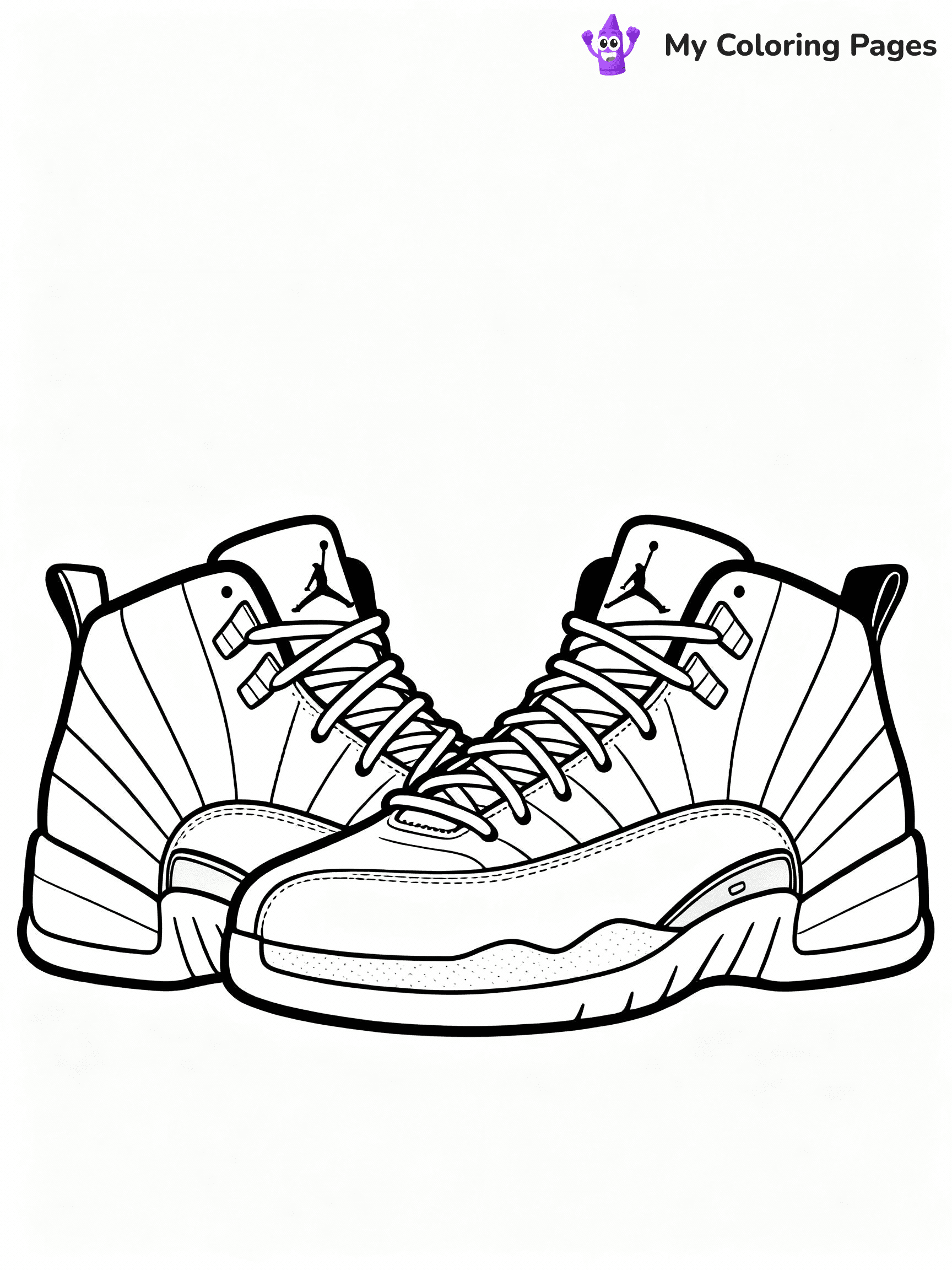 ⚠️ CRITICAL REQUIREMENT - ABSOLUTE BLACK AND WHITE ONLY ⚠️
This MUST be a BLACK AND WHITE line drawing ONLY. NO COLORS whatsoever.
- ONLY pure black lines (#000000) on pure white background (#FFFFFF)
- ABSOLUTELY NO colors, NO shading, NO gradients, NO grayscale
- If there are ANY colors in the output, the image is REJECTED
- This is a COLORING PAGE - meant to be COLORED IN by children
- The output must be UNCOLORED line art ready for coloring
⚠️ SUBJECT TO DRAW: jordan 12 shoes. extremely realistic and detailed. PURE OUTLINES. NO FILLS, COLOR, SHADING, OR GREYSCALE. WHITE BACKGROUND.
(REMEMBER: Output must be BLACK AND WHITE line art only, NOT colored!)
# Flat, Friendly Cartoon Line-Art Coloring Page
You are generating a **pure black-and-white binary image** of a child-friendly cartoon scene combining characters and background scenery in one cohesive composition.
## Rendering Rules (Strict)
- Only two colors: pure black (#000000) outlines and pure white (#FFFFFF) background.
- No grayscale, shading, gradients, tints, fills, transparency, or partial pixels.
- No antialiasing or blended edges; every pixel is 100% black or white.
- No solid black fills inside shapes — all areas inside outlines must remain white.
- No dark clothing areas or filled tone blocks; all garments outlined only.
- No shadows, textures, lighting, or tonal variations.
- Must look like flat binary vector line-art for coloring pages.
## Drawing & Composition
- **Medium, consistent line weight**; clean closed outlines easy to color inside.
- **Flat, simple, child-friendly design** — no realism or 3D depth.
- Characters are **grounded on a surface**, centered and large.
- **Balanced composition** with clear silhouettes and minimal props.
## Scenery & Style
- Landmarks (e.g., mosque, CN Tower) and scenery (trees, benches, waves) drawn with **black outlines only.**
- For real-world figures, teams, or places, show accurate details using only black outlines—no text or logos. Use distinctive uniform patterns, abstract symbols, and landmark silhouettes to convey identity.
- Keep **consistent perspective**; no floating elements.
- **Style:** whimsical **Doodle Art Alley** — rounded, friendly outlines.
- May adapt shapes from **Crayola, Disney, Peppa Pig, Cocomelon** — *by shape only, never color.*
- Final output: **flat, crisp, binary (#000000/#FFFFFF)**, **no filled color or background text.**
EXTREMELYE IMPORTANT:
- PURE BINARY LINE-ART; NO FILLS (HAIR/CLOTHES/SKIN), SHADING, OR GREY.
- NO SHADING, COLOR. MUST BE WHITE BACKGROUND.
⚠️ FINAL REMINDER: Draw the subject "jordan 12 shoes. extremely realistic and detailed. PURE OUTLINES. NO FILLS, COLOR, SHADING, OR GREYSCALE. WHITE BACKGROUND." as BLACK AND WHITE line art. Zero colors in output.