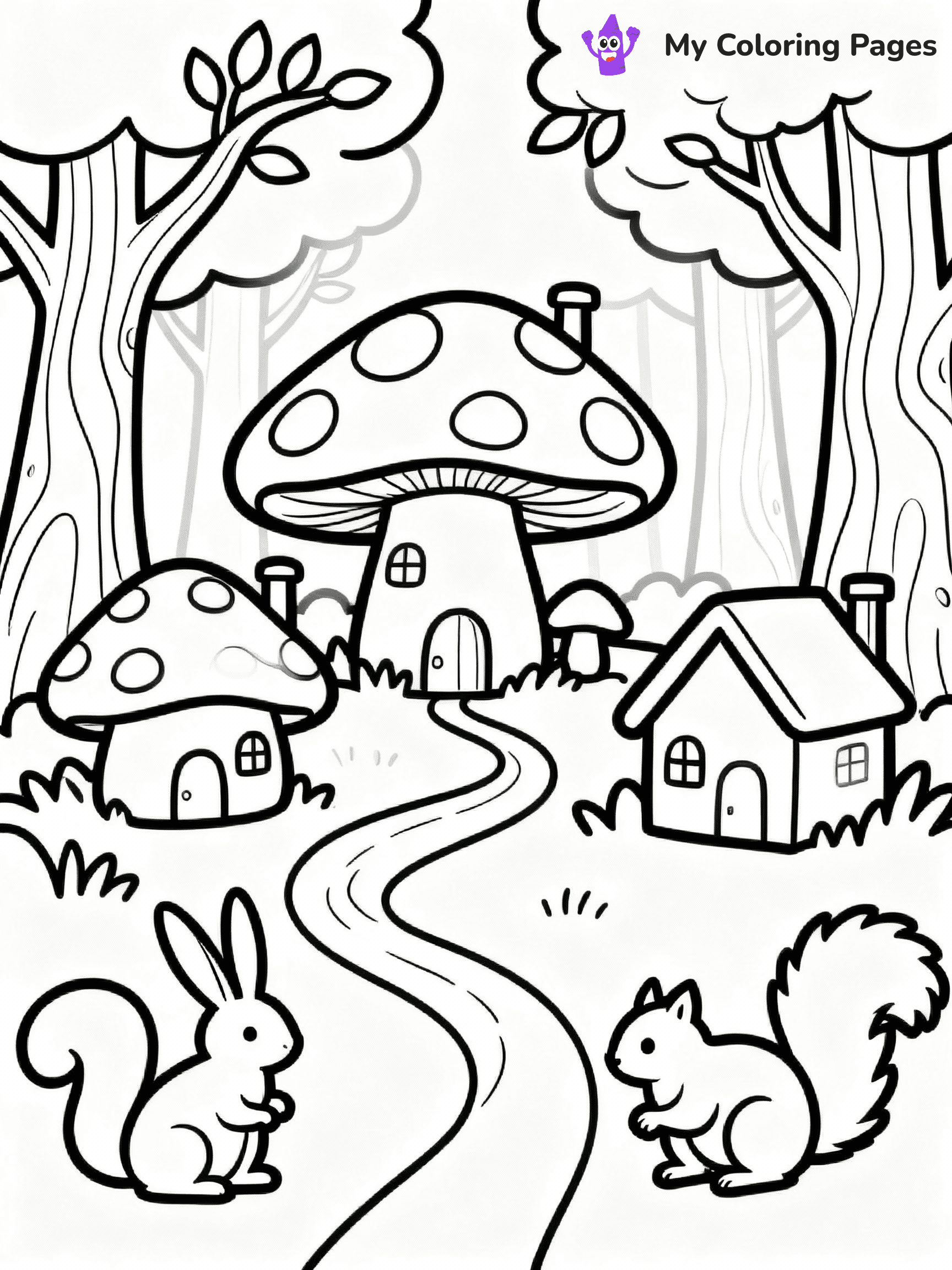 ⚠️ CRITICAL REQUIREMENT - ABSOLUTE BLACK AND WHITE ONLY ⚠️
This MUST be a BLACK AND WHITE line drawing ONLY. NO COLORS whatsoever.
- ONLY pure black lines (#000000) on pure white background (#FFFFFF)
- ABSOLUTELY NO colors, NO shading, NO gradients, NO grayscale
- If there are ANY colors in the output, the image is REJECTED
- This is a COLORING PAGE - meant to be COLORED IN by children
- The output must be UNCOLORED line art ready for coloring
⚠️ SUBJECT TO DRAW: Cute mushroom village with tiny houses and winding paths, trees in the background, playful forest creatures, outline only
(REMEMBER: Output must be BLACK AND WHITE line art only, NOT colored!)
# COLORING PAGE: BLACK OUTLINES ONLY - WHITE BACKGROUND MANDATORY
Create a **coloring book page** using EXACTLY two values: black lines, white space.
## NON-NEGOTIABLE BINARY RULES
- **ONLY #000000 (black) and #FFFFFF (white)** - NO other values exist
- **EVERY PIXEL = BLACK OR WHITE** - no gray/shading/antialiasing
- **WHITE BACKGROUND MANDATORY** - entire canvas stays white
- **ALL SHAPES HOLLOW** - everything is empty outlines waiting to be colored
- **FORBIDDEN:** fills, shading, gradients, patterns, textures, colors
- **NO SOLID REGIONS** - if it's not a thin line, it's wrong
## Universal Line Standards
- Black outlines ONLY - thin, uniform weight
- Every shape completely empty inside
- Closed contours suitable for coloring
- Simple flat illustration - zero depth/3D/realism
- **Style:** Whimsical Doodle Art Alley - rounded, friendly outlines (unless specified)
## Everything = Outline Only
- Characters/animals: hollow shapes
- Objects/clothing: empty contours
- Backgrounds/scenery: line work only
- Natural elements: outlined forms
- Dark/night areas: don't exist (use outlined symbols)
- Textures/patterns: convert to simple lines
## The Test
Can a child color EVERY white space with crayons? If any area is pre-filled/shaded/gray or colored in, it FAILS. Every shape must be waiting to receive color.
**FINAL OUTPUT**: Binary coloring page. Black lines define shapes. White spaces ready for coloring. Nothing else exists. No exceptions. Print-ready.
⚠️ FINAL REMINDER: Draw the subject "Cute mushroom village with tiny houses and winding paths, trees in the background, playful forest creatures, outline only" as BLACK AND WHITE line art. Zero colors in output.