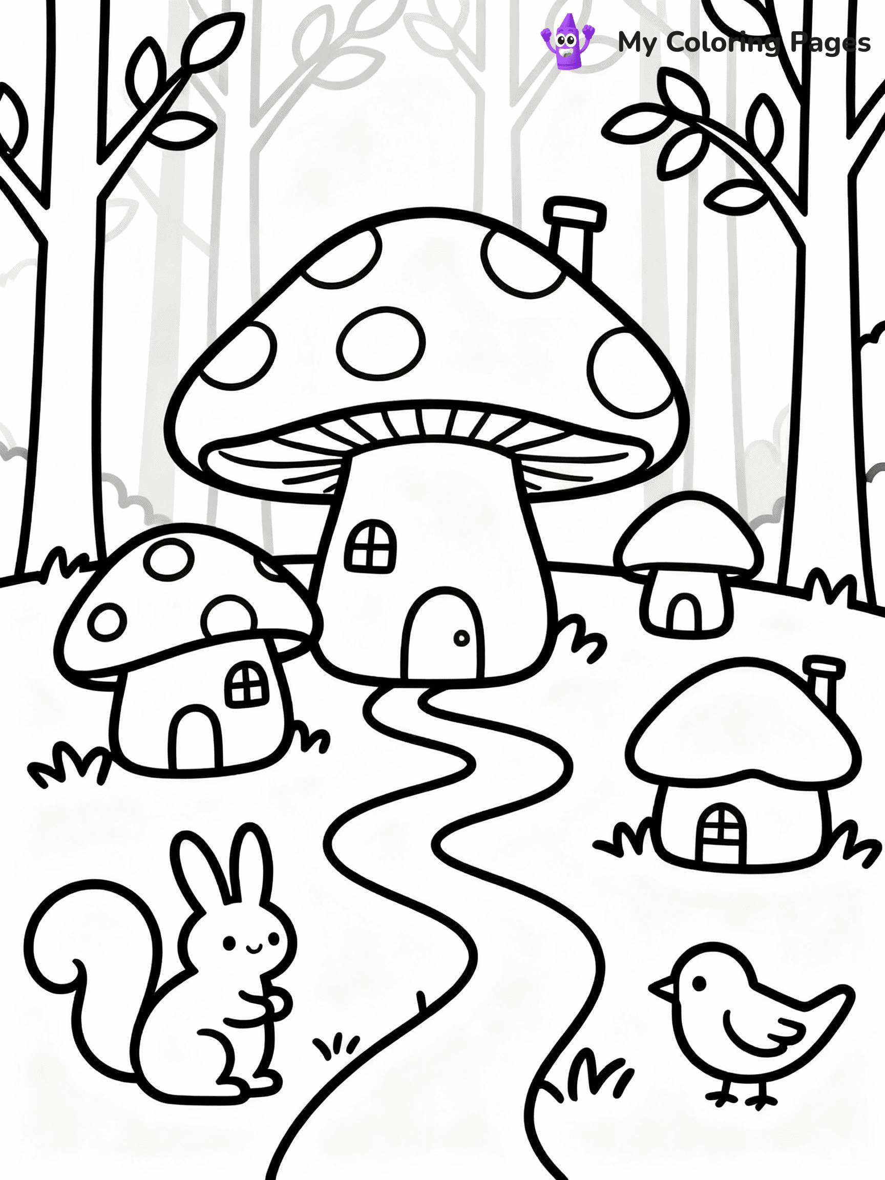 ⚠️ CRITICAL REQUIREMENT - ABSOLUTE BLACK AND WHITE ONLY ⚠️
This MUST be a BLACK AND WHITE line drawing ONLY. NO COLORS whatsoever.
- ONLY pure black lines (#000000) on pure white background (#FFFFFF)
- ABSOLUTELY NO colors, NO shading, NO gradients, NO grayscale
- If there are ANY colors in the output, the image is REJECTED
- This is a COLORING PAGE - meant to be COLORED IN by children
- The output must be UNCOLORED line art ready for coloring
⚠️ SUBJECT TO DRAW: Cute mushroom village with tiny houses and winding paths, trees in the background, playful forest creatures, outline only
(REMEMBER: Output must be BLACK AND WHITE line art only, NOT colored!)
# COLORING PAGE: BLACK OUTLINES ONLY - WHITE BACKGROUND MANDATORY
Create a **coloring book page** using EXACTLY two values: black lines, white space.
## NON-NEGOTIABLE BINARY RULES
- **ONLY #000000 (black) and #FFFFFF (white)** - NO other values exist
- **EVERY PIXEL = BLACK OR WHITE** - no gray/shading/antialiasing
- **WHITE BACKGROUND MANDATORY** - entire canvas stays white
- **ALL SHAPES HOLLOW** - everything is empty outlines waiting to be colored
- **FORBIDDEN:** fills, shading, gradients, patterns, textures, colors
- **NO SOLID REGIONS** - if it's not a thin line, it's wrong
## Universal Line Standards
- Black outlines ONLY - thin, uniform weight
- Every shape completely empty inside
- Closed contours suitable for coloring
- Simple flat illustration - zero depth/3D/realism
- **Style:** Whimsical Doodle Art Alley - rounded, friendly outlines (unless specified)
## Everything = Outline Only
- Characters/animals: hollow shapes
- Objects/clothing: empty contours
- Backgrounds/scenery: line work only
- Natural elements: outlined forms
- Dark/night areas: don't exist (use outlined symbols)
- Textures/patterns: convert to simple lines
## The Test
Can a child color EVERY white space with crayons? If any area is pre-filled/shaded/gray or colored in, it FAILS. Every shape must be waiting to receive color.
**FINAL OUTPUT**: Binary coloring page. Black lines define shapes. White spaces ready for coloring. Nothing else exists. No exceptions. Print-ready.
⚠️ FINAL REMINDER: Draw the subject "Cute mushroom village with tiny houses and winding paths, trees in the background, playful forest creatures, outline only" as BLACK AND WHITE line art. Zero colors in output.