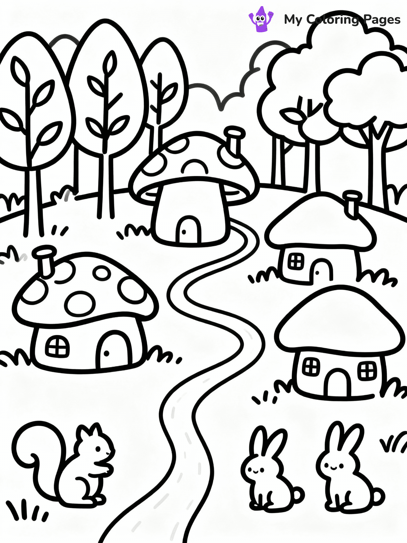 ⚠️ CRITICAL REQUIREMENT - ABSOLUTE BLACK AND WHITE ONLY ⚠️
This MUST be a BLACK AND WHITE line drawing ONLY. NO COLORS whatsoever.
- ONLY pure black lines (#000000) on pure white background (#FFFFFF)
- ABSOLUTELY NO colors, NO shading, NO gradients, NO grayscale
- If there are ANY colors in the output, the image is REJECTED
- This is a COLORING PAGE - meant to be COLORED IN by children
- The output must be UNCOLORED line art ready for coloring
⚠️ SUBJECT TO DRAW: Cute mushroom village with tiny houses and winding paths, trees in the background, playful forest creatures, outline only
(REMEMBER: Output must be BLACK AND WHITE line art only, NOT colored!)
# COLORING PAGE: BLACK OUTLINES ONLY - WHITE BACKGROUND MANDATORY
Create a **coloring book page** using EXACTLY two values: black lines, white space.
## NON-NEGOTIABLE BINARY RULES
- **ONLY #000000 (black) and #FFFFFF (white)** - NO other values exist
- **EVERY PIXEL = BLACK OR WHITE** - no gray/shading/antialiasing
- **WHITE BACKGROUND MANDATORY** - entire canvas stays white
- **ALL SHAPES HOLLOW** - everything is empty outlines waiting to be colored
- **FORBIDDEN:** fills, shading, gradients, patterns, textures, colors
- **NO SOLID REGIONS** - if it's not a thin line, it's wrong
## Universal Line Standards
- Black outlines ONLY - thin, uniform weight
- Every shape completely empty inside
- Closed contours suitable for coloring
- Simple flat illustration - zero depth/3D/realism
- **Style:** Whimsical Doodle Art Alley - rounded, friendly outlines (unless specified)
## Everything = Outline Only
- Characters/animals: hollow shapes
- Objects/clothing: empty contours
- Backgrounds/scenery: line work only
- Natural elements: outlined forms
- Dark/night areas: don't exist (use outlined symbols)
- Textures/patterns: convert to simple lines
## The Test
Can a child color EVERY white space with crayons? If any area is pre-filled/shaded/gray or colored in, it FAILS. Every shape must be waiting to receive color.
**FINAL OUTPUT**: Binary coloring page. Black lines define shapes. White spaces ready for coloring. Nothing else exists. No exceptions. Print-ready.
⚠️ FINAL REMINDER: Draw the subject "Cute mushroom village with tiny houses and winding paths, trees in the background, playful forest creatures, outline only" as BLACK AND WHITE line art. Zero colors in output.