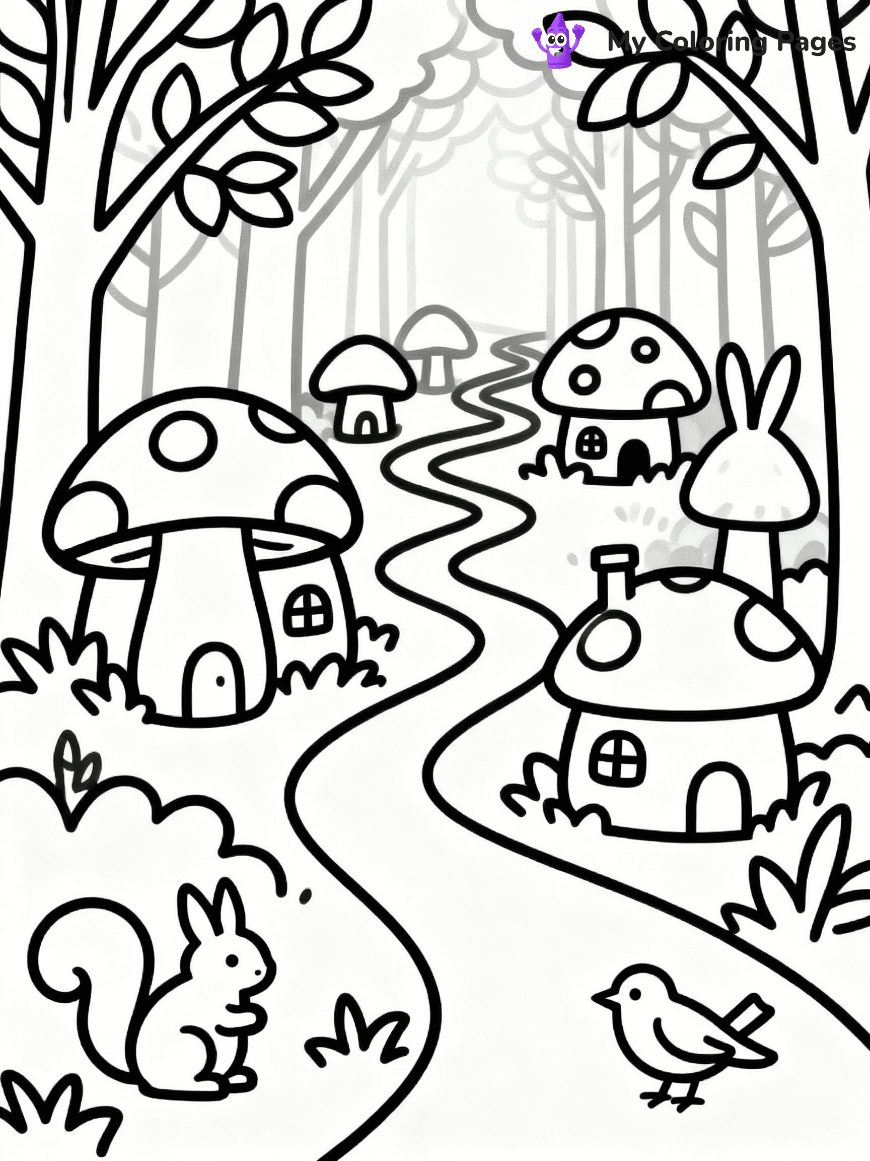 ⚠️ CRITICAL REQUIREMENT - ABSOLUTE BLACK AND WHITE ONLY ⚠️
This MUST be a BLACK AND WHITE line drawing ONLY. NO COLORS whatsoever.
- ONLY pure black lines (#000000) on pure white background (#FFFFFF)
- ABSOLUTELY NO colors, NO shading, NO gradients, NO grayscale
- If there are ANY colors in the output, the image is REJECTED
- This is a COLORING PAGE - meant to be COLORED IN by children
- The output must be UNCOLORED line art ready for coloring
⚠️ SUBJECT TO DRAW: Cute mushroom village with tiny houses and winding paths, trees in the background, playful forest creatures, outline only
(REMEMBER: Output must be BLACK AND WHITE line art only, NOT colored!)
# COLORING PAGE: BLACK OUTLINES ONLY - WHITE BACKGROUND MANDATORY
Create a **coloring book page** using EXACTLY two values: black lines, white space.
## NON-NEGOTIABLE BINARY RULES
- **ONLY #000000 (black) and #FFFFFF (white)** - NO other values exist
- **EVERY PIXEL = BLACK OR WHITE** - no gray/shading/antialiasing
- **WHITE BACKGROUND MANDATORY** - entire canvas stays white
- **ALL SHAPES HOLLOW** - everything is empty outlines waiting to be colored
- **FORBIDDEN:** fills, shading, gradients, patterns, textures, colors
- **NO SOLID REGIONS** - if it's not a thin line, it's wrong
## Universal Line Standards
- Black outlines ONLY - thin, uniform weight
- Every shape completely empty inside
- Closed contours suitable for coloring
- Simple flat illustration - zero depth/3D/realism
- **Style:** Whimsical Doodle Art Alley - rounded, friendly outlines (unless specified)
## Everything = Outline Only
- Characters/animals: hollow shapes
- Objects/clothing: empty contours
- Backgrounds/scenery: line work only
- Natural elements: outlined forms
- Dark/night areas: don't exist (use outlined symbols)
- Textures/patterns: convert to simple lines
## The Test
Can a child color EVERY white space with crayons? If any area is pre-filled/shaded/gray or colored in, it FAILS. Every shape must be waiting to receive color.
**FINAL OUTPUT**: Binary coloring page. Black lines define shapes. White spaces ready for coloring. Nothing else exists. No exceptions. Print-ready.
⚠️ FINAL REMINDER: Draw the subject "Cute mushroom village with tiny houses and winding paths, trees in the background, playful forest creatures, outline only" as BLACK AND WHITE line art. Zero colors in output.