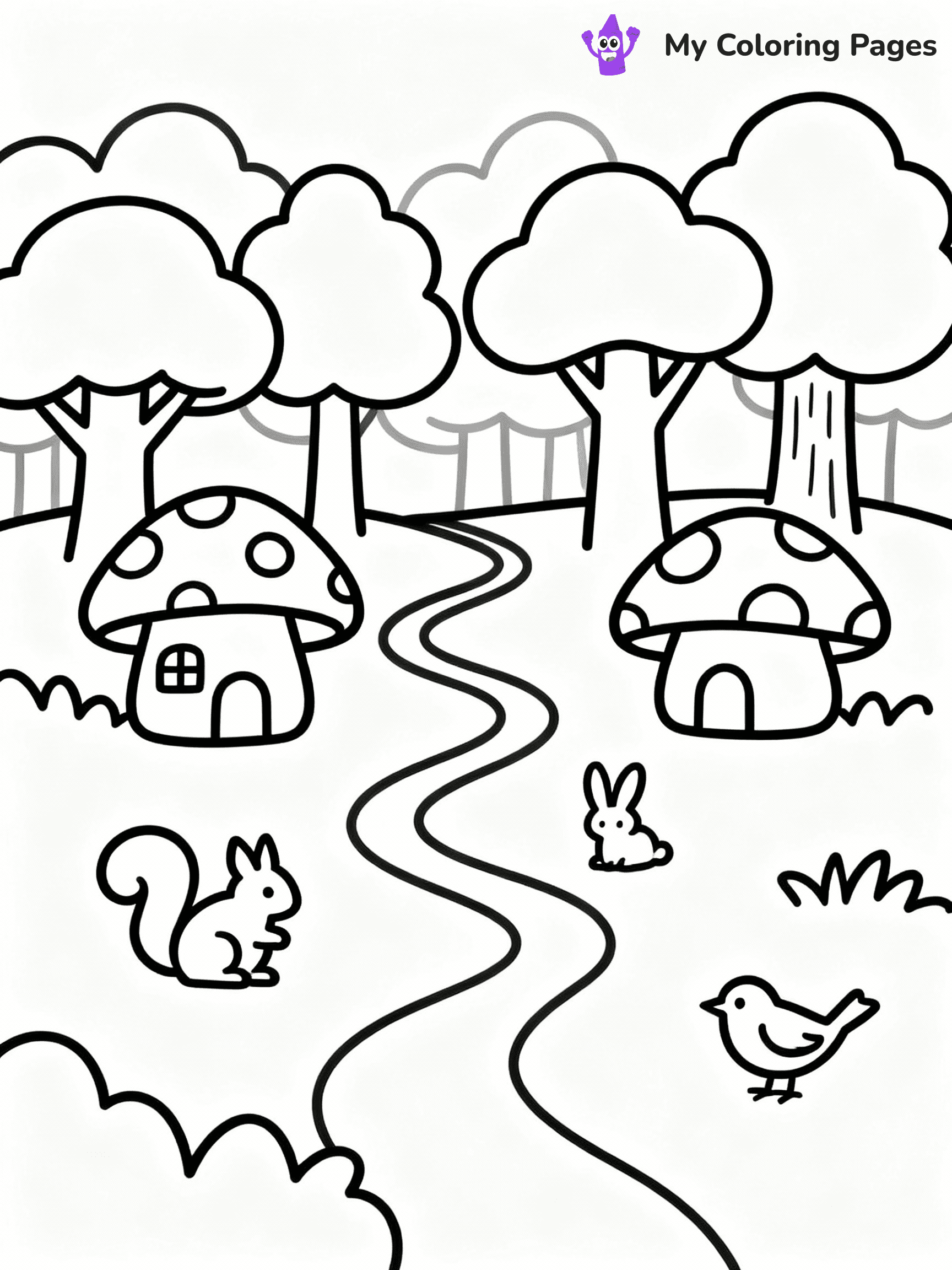 ⚠️ CRITICAL REQUIREMENT - ABSOLUTE BLACK AND WHITE ONLY ⚠️
This MUST be a BLACK AND WHITE line drawing ONLY. NO COLORS whatsoever.
- ONLY pure black lines (#000000) on pure white background (#FFFFFF)
- ABSOLUTELY NO colors, NO shading, NO gradients, NO grayscale
- If there are ANY colors in the output, the image is REJECTED
- This is a COLORING PAGE - meant to be COLORED IN by children
- The output must be UNCOLORED line art ready for coloring
⚠️ SUBJECT TO DRAW: Cute mushroom village with tiny houses and winding paths, trees in the background, playful forest creatures, outline only
(REMEMBER: Output must be BLACK AND WHITE line art only, NOT colored!)
# COLORING PAGE: BLACK OUTLINES ONLY - WHITE BACKGROUND MANDATORY
Create a **coloring book page** using EXACTLY two values: black lines, white space.
## NON-NEGOTIABLE BINARY RULES
- **ONLY #000000 (black) and #FFFFFF (white)** - NO other values exist
- **EVERY PIXEL = BLACK OR WHITE** - no gray/shading/antialiasing
- **WHITE BACKGROUND MANDATORY** - entire canvas stays white
- **ALL SHAPES HOLLOW** - everything is empty outlines waiting to be colored
- **FORBIDDEN:** fills, shading, gradients, patterns, textures, colors
- **NO SOLID REGIONS** - if it's not a thin line, it's wrong
## Universal Line Standards
- Black outlines ONLY - thin, uniform weight
- Every shape completely empty inside
- Closed contours suitable for coloring
- Simple flat illustration - zero depth/3D/realism
- **Style:** Whimsical Doodle Art Alley - rounded, friendly outlines (unless specified)
## Everything = Outline Only
- Characters/animals: hollow shapes
- Objects/clothing: empty contours
- Backgrounds/scenery: line work only
- Natural elements: outlined forms
- Dark/night areas: don't exist (use outlined symbols)
- Textures/patterns: convert to simple lines
## The Test
Can a child color EVERY white space with crayons? If any area is pre-filled/shaded/gray or colored in, it FAILS. Every shape must be waiting to receive color.
**FINAL OUTPUT**: Binary coloring page. Black lines define shapes. White spaces ready for coloring. Nothing else exists. No exceptions. Print-ready.
⚠️ FINAL REMINDER: Draw the subject "Cute mushroom village with tiny houses and winding paths, trees in the background, playful forest creatures, outline only" as BLACK AND WHITE line art. Zero colors in output.