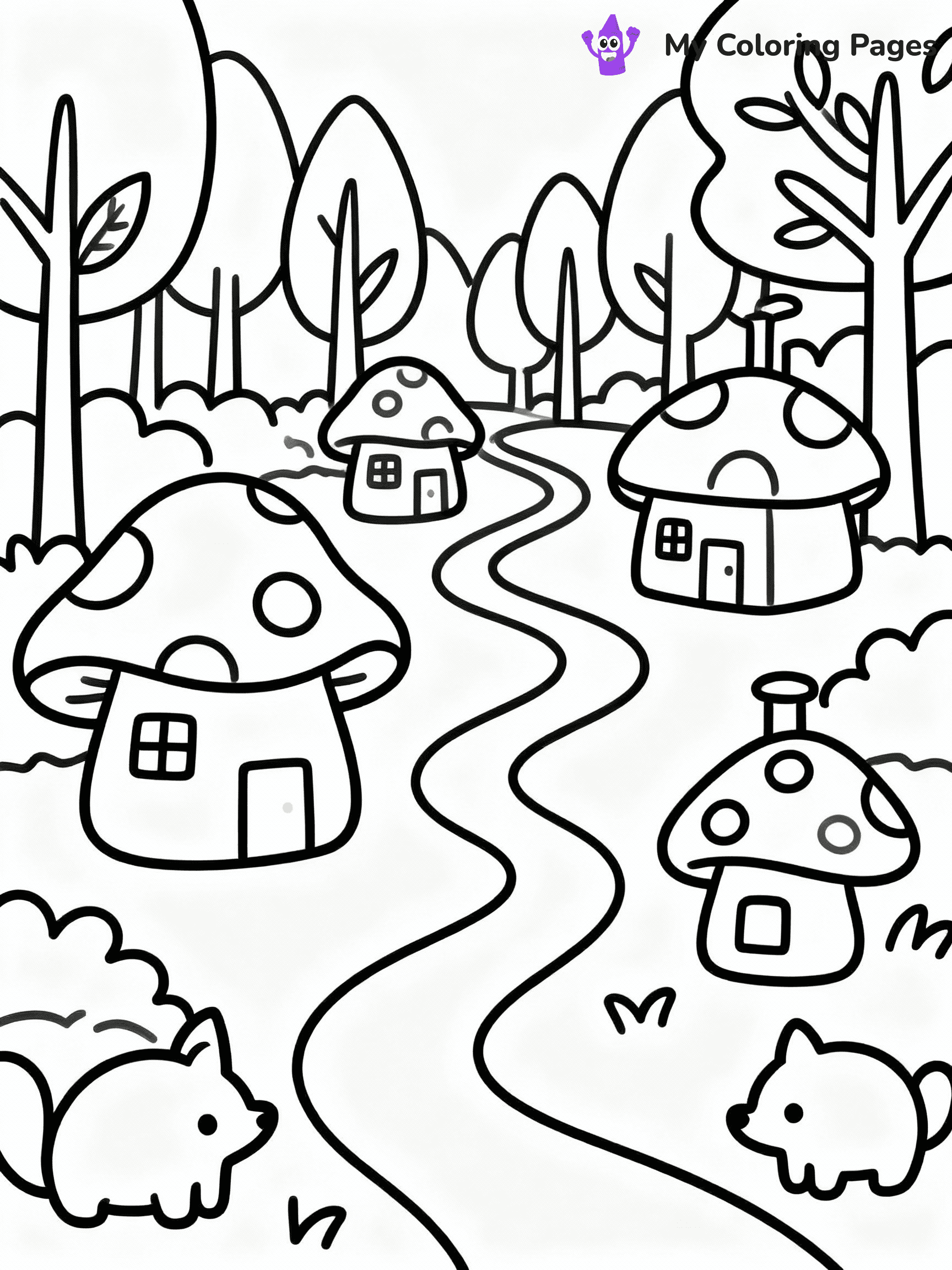 ⚠️ CRITICAL REQUIREMENT - ABSOLUTE BLACK AND WHITE ONLY ⚠️
This MUST be a BLACK AND WHITE line drawing ONLY. NO COLORS whatsoever.
- ONLY pure black lines (#000000) on pure white background (#FFFFFF)
- ABSOLUTELY NO colors, NO shading, NO gradients, NO grayscale
- If there are ANY colors in the output, the image is REJECTED
- This is a COLORING PAGE - meant to be COLORED IN by children
- The output must be UNCOLORED line art ready for coloring
⚠️ SUBJECT TO DRAW: Cute mushroom village with tiny houses and winding paths, trees in the background, playful forest creatures, outline only
(REMEMBER: Output must be BLACK AND WHITE line art only, NOT colored!)
# COLORING PAGE: BLACK OUTLINES ONLY - WHITE BACKGROUND MANDATORY
Create a **coloring book page** using EXACTLY two values: black lines, white space.
## NON-NEGOTIABLE BINARY RULES
- **ONLY #000000 (black) and #FFFFFF (white)** - NO other values exist
- **EVERY PIXEL = BLACK OR WHITE** - no gray/shading/antialiasing
- **WHITE BACKGROUND MANDATORY** - entire canvas stays white
- **ALL SHAPES HOLLOW** - everything is empty outlines waiting to be colored
- **FORBIDDEN:** fills, shading, gradients, patterns, textures, colors
- **NO SOLID REGIONS** - if it's not a thin line, it's wrong
## Universal Line Standards
- Black outlines ONLY - thin, uniform weight
- Every shape completely empty inside
- Closed contours suitable for coloring
- Simple flat illustration - zero depth/3D/realism
- **Style:** Whimsical Doodle Art Alley - rounded, friendly outlines (unless specified)
## Everything = Outline Only
- Characters/animals: hollow shapes
- Objects/clothing: empty contours
- Backgrounds/scenery: line work only
- Natural elements: outlined forms
- Dark/night areas: don't exist (use outlined symbols)
- Textures/patterns: convert to simple lines
## The Test
Can a child color EVERY white space with crayons? If any area is pre-filled/shaded/gray or colored in, it FAILS. Every shape must be waiting to receive color.
**FINAL OUTPUT**: Binary coloring page. Black lines define shapes. White spaces ready for coloring. Nothing else exists. No exceptions. Print-ready.
⚠️ FINAL REMINDER: Draw the subject "Cute mushroom village with tiny houses and winding paths, trees in the background, playful forest creatures, outline only" as BLACK AND WHITE line art. Zero colors in output.