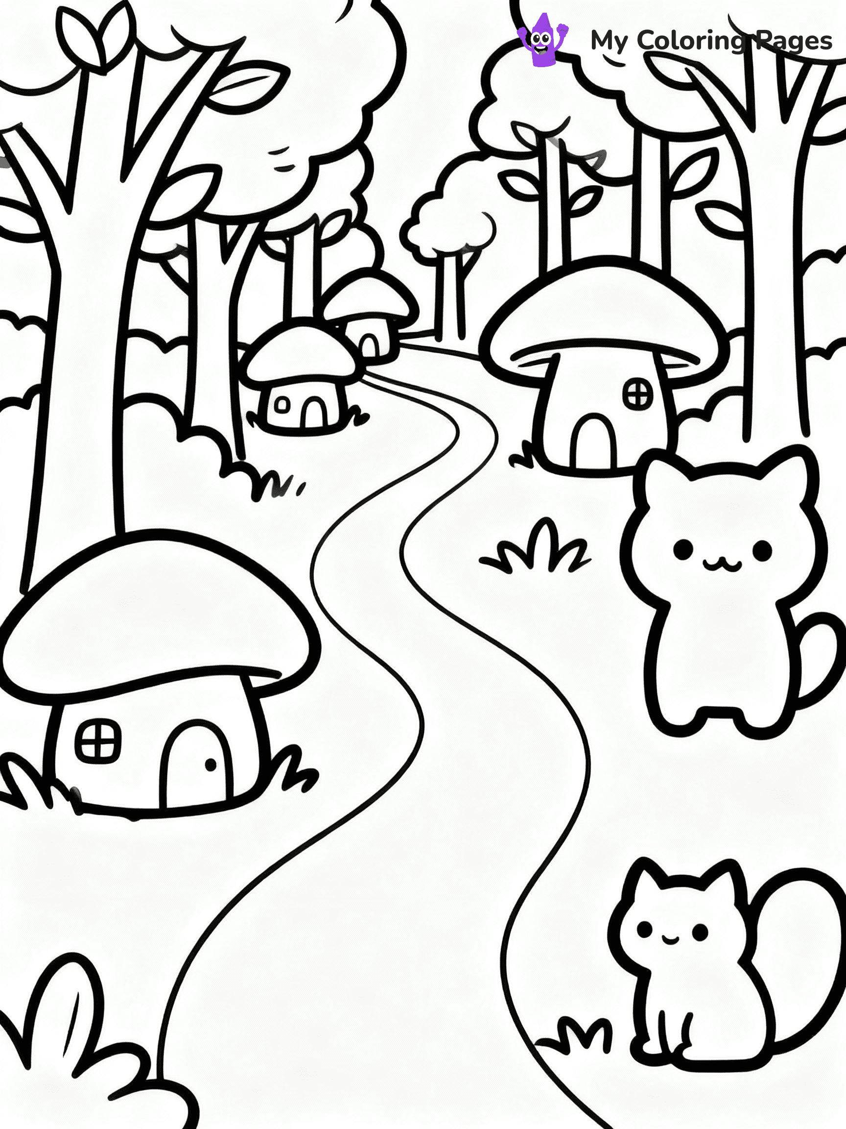 ⚠️ CRITICAL REQUIREMENT - ABSOLUTE BLACK AND WHITE ONLY ⚠️
This MUST be a BLACK AND WHITE line drawing ONLY. NO COLORS whatsoever.
- ONLY pure black lines (#000000) on pure white background (#FFFFFF)
- ABSOLUTELY NO colors, NO shading, NO gradients, NO grayscale
- If there are ANY colors in the output, the image is REJECTED
- This is a COLORING PAGE - meant to be COLORED IN by children
- The output must be UNCOLORED line art ready for coloring
⚠️ SUBJECT TO DRAW: Cute mushroom village with tiny houses and winding paths, trees in the background, playful forest creatures, outline only
(REMEMBER: Output must be BLACK AND WHITE line art only, NOT colored!)
# COLORING PAGE: BLACK OUTLINES ONLY - WHITE BACKGROUND MANDATORY
Create a **coloring book page** using EXACTLY two values: black lines, white space.
## NON-NEGOTIABLE BINARY RULES
- **ONLY #000000 (black) and #FFFFFF (white)** - NO other values exist
- **EVERY PIXEL = BLACK OR WHITE** - no gray/shading/antialiasing
- **WHITE BACKGROUND MANDATORY** - entire canvas stays white
- **ALL SHAPES HOLLOW** - everything is empty outlines waiting to be colored
- **FORBIDDEN:** fills, shading, gradients, patterns, textures, colors
- **NO SOLID REGIONS** - if it's not a thin line, it's wrong
## Universal Line Standards
- Black outlines ONLY - thin, uniform weight
- Every shape completely empty inside
- Closed contours suitable for coloring
- Simple flat illustration - zero depth/3D/realism
- **Style:** Whimsical Doodle Art Alley - rounded, friendly outlines (unless specified)
## Everything = Outline Only
- Characters/animals: hollow shapes
- Objects/clothing: empty contours
- Backgrounds/scenery: line work only
- Natural elements: outlined forms
- Dark/night areas: don't exist (use outlined symbols)
- Textures/patterns: convert to simple lines
## The Test
Can a child color EVERY white space with crayons? If any area is pre-filled/shaded/gray or colored in, it FAILS. Every shape must be waiting to receive color.
**FINAL OUTPUT**: Binary coloring page. Black lines define shapes. White spaces ready for coloring. Nothing else exists. No exceptions. Print-ready.
⚠️ FINAL REMINDER: Draw the subject "Cute mushroom village with tiny houses and winding paths, trees in the background, playful forest creatures, outline only" as BLACK AND WHITE line art. Zero colors in output.