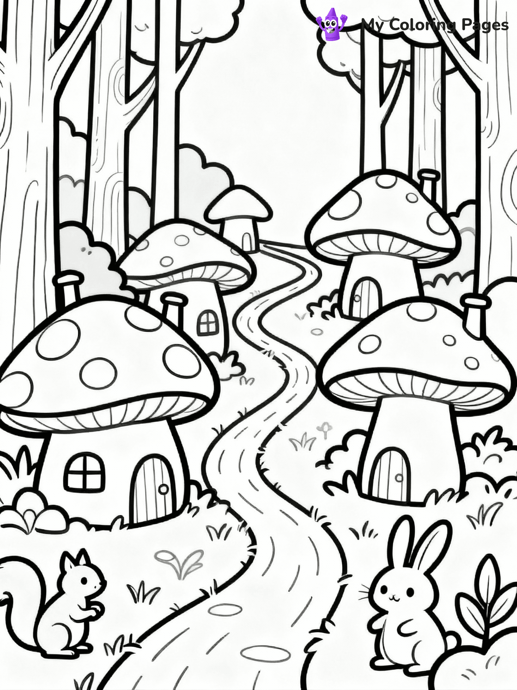 ⚠️ CRITICAL REQUIREMENT - ABSOLUTE BLACK AND WHITE ONLY ⚠️
This MUST be a BLACK AND WHITE line drawing ONLY. NO COLORS whatsoever.
- ONLY pure black lines (#000000) on pure white background (#FFFFFF)
- ABSOLUTELY NO colors, NO shading, NO gradients, NO grayscale
- If there are ANY colors in the output, the image is REJECTED
- This is a COLORING PAGE - meant to be COLORED IN by children
- The output must be UNCOLORED line art ready for coloring
⚠️ SUBJECT TO DRAW: Cute mushroom village with tiny houses and winding paths, trees in the background, playful forest creatures, outline only
(REMEMBER: Output must be BLACK AND WHITE line art only, NOT colored!)
# COLORING PAGE: BLACK OUTLINES ONLY - WHITE BACKGROUND MANDATORY
Create a **coloring book page** using EXACTLY two values: black lines, white space.
## NON-NEGOTIABLE BINARY RULES
- **ONLY #000000 (black) and #FFFFFF (white)** - NO other values exist
- **EVERY PIXEL = BLACK OR WHITE** - no gray/shading/antialiasing
- **WHITE BACKGROUND MANDATORY** - entire canvas stays white
- **ALL SHAPES HOLLOW** - everything is empty outlines waiting to be colored
- **FORBIDDEN:** fills, shading, gradients, patterns, textures, colors
- **NO SOLID REGIONS** - if it's not a thin line, it's wrong
## Universal Line Standards
- Black outlines ONLY - thin, uniform weight
- Every shape completely empty inside
- Closed contours suitable for coloring
- Simple flat illustration - zero depth/3D/realism
- **Style:** Whimsical Doodle Art Alley - rounded, friendly outlines (unless specified)
## Everything = Outline Only
- Characters/animals: hollow shapes
- Objects/clothing: empty contours
- Backgrounds/scenery: line work only
- Natural elements: outlined forms
- Dark/night areas: don't exist (use outlined symbols)
- Textures/patterns: convert to simple lines
## The Test
Can a child color EVERY white space with crayons? If any area is pre-filled/shaded/gray or colored in, it FAILS. Every shape must be waiting to receive color.
**FINAL OUTPUT**: Binary coloring page. Black lines define shapes. White spaces ready for coloring. Nothing else exists. No exceptions. Print-ready.
⚠️ FINAL REMINDER: Draw the subject "Cute mushroom village with tiny houses and winding paths, trees in the background, playful forest creatures, outline only" as BLACK AND WHITE line art. Zero colors in output.