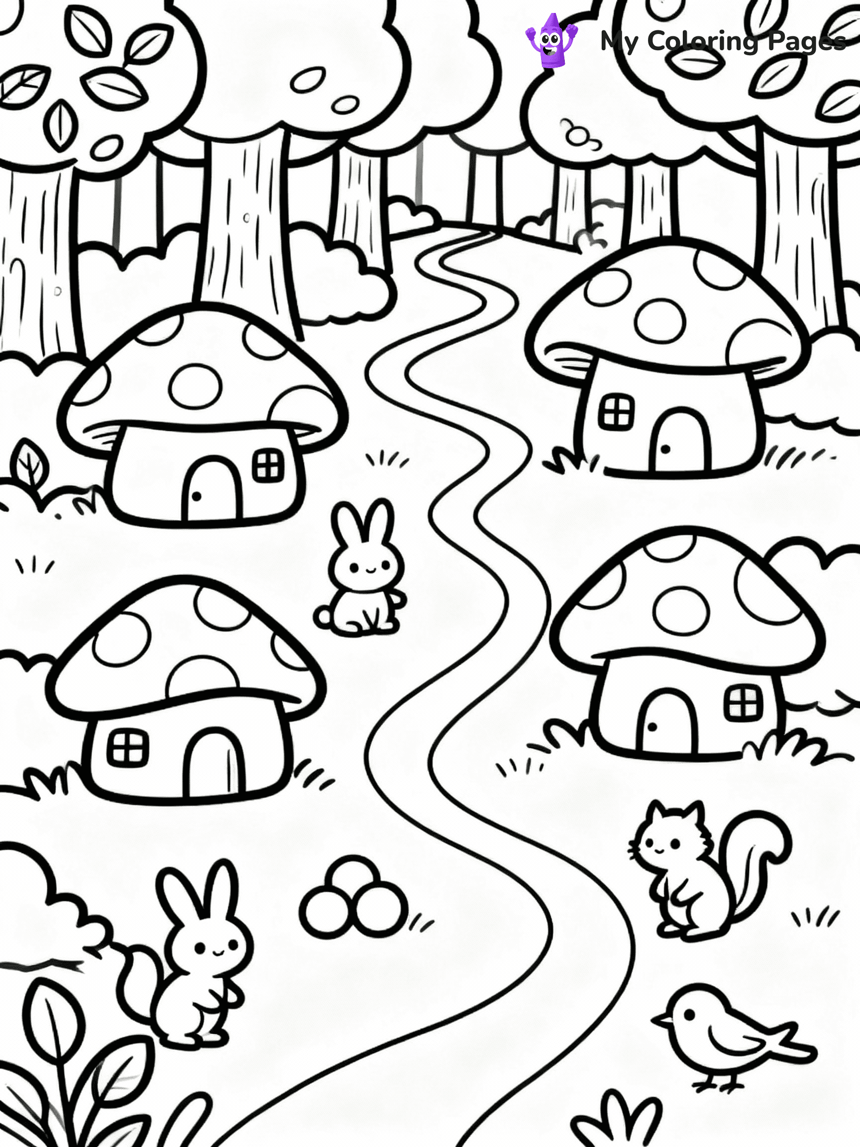 ⚠️ CRITICAL REQUIREMENT - ABSOLUTE BLACK AND WHITE ONLY ⚠️
This MUST be a BLACK AND WHITE line drawing ONLY. NO COLORS whatsoever.
- ONLY pure black lines (#000000) on pure white background (#FFFFFF)
- ABSOLUTELY NO colors, NO shading, NO gradients, NO grayscale
- If there are ANY colors in the output, the image is REJECTED
- This is a COLORING PAGE - meant to be COLORED IN by children
- The output must be UNCOLORED line art ready for coloring
⚠️ SUBJECT TO DRAW: Cute mushroom village with tiny houses and winding paths, trees in the background, playful forest creatures, outline only
(REMEMBER: Output must be BLACK AND WHITE line art only, NOT colored!)
# COLORING PAGE: BLACK OUTLINES ONLY - WHITE BACKGROUND MANDATORY
Create a **coloring book page** using EXACTLY two values: black lines, white space.
## NON-NEGOTIABLE BINARY RULES
- **ONLY #000000 (black) and #FFFFFF (white)** - NO other values exist
- **EVERY PIXEL = BLACK OR WHITE** - no gray/shading/antialiasing
- **WHITE BACKGROUND MANDATORY** - entire canvas stays white
- **ALL SHAPES HOLLOW** - everything is empty outlines waiting to be colored
- **FORBIDDEN:** fills, shading, gradients, patterns, textures, colors
- **NO SOLID REGIONS** - if it's not a thin line, it's wrong
## Universal Line Standards
- Black outlines ONLY - thin, uniform weight
- Every shape completely empty inside
- Closed contours suitable for coloring
- Simple flat illustration - zero depth/3D/realism
- **Style:** Whimsical Doodle Art Alley - rounded, friendly outlines (unless specified)
## Everything = Outline Only
- Characters/animals: hollow shapes
- Objects/clothing: empty contours
- Backgrounds/scenery: line work only
- Natural elements: outlined forms
- Dark/night areas: don't exist (use outlined symbols)
- Textures/patterns: convert to simple lines
## The Test
Can a child color EVERY white space with crayons? If any area is pre-filled/shaded/gray or colored in, it FAILS. Every shape must be waiting to receive color.
**FINAL OUTPUT**: Binary coloring page. Black lines define shapes. White spaces ready for coloring. Nothing else exists. No exceptions. Print-ready.
⚠️ FINAL REMINDER: Draw the subject "Cute mushroom village with tiny houses and winding paths, trees in the background, playful forest creatures, outline only" as BLACK AND WHITE line art. Zero colors in output.