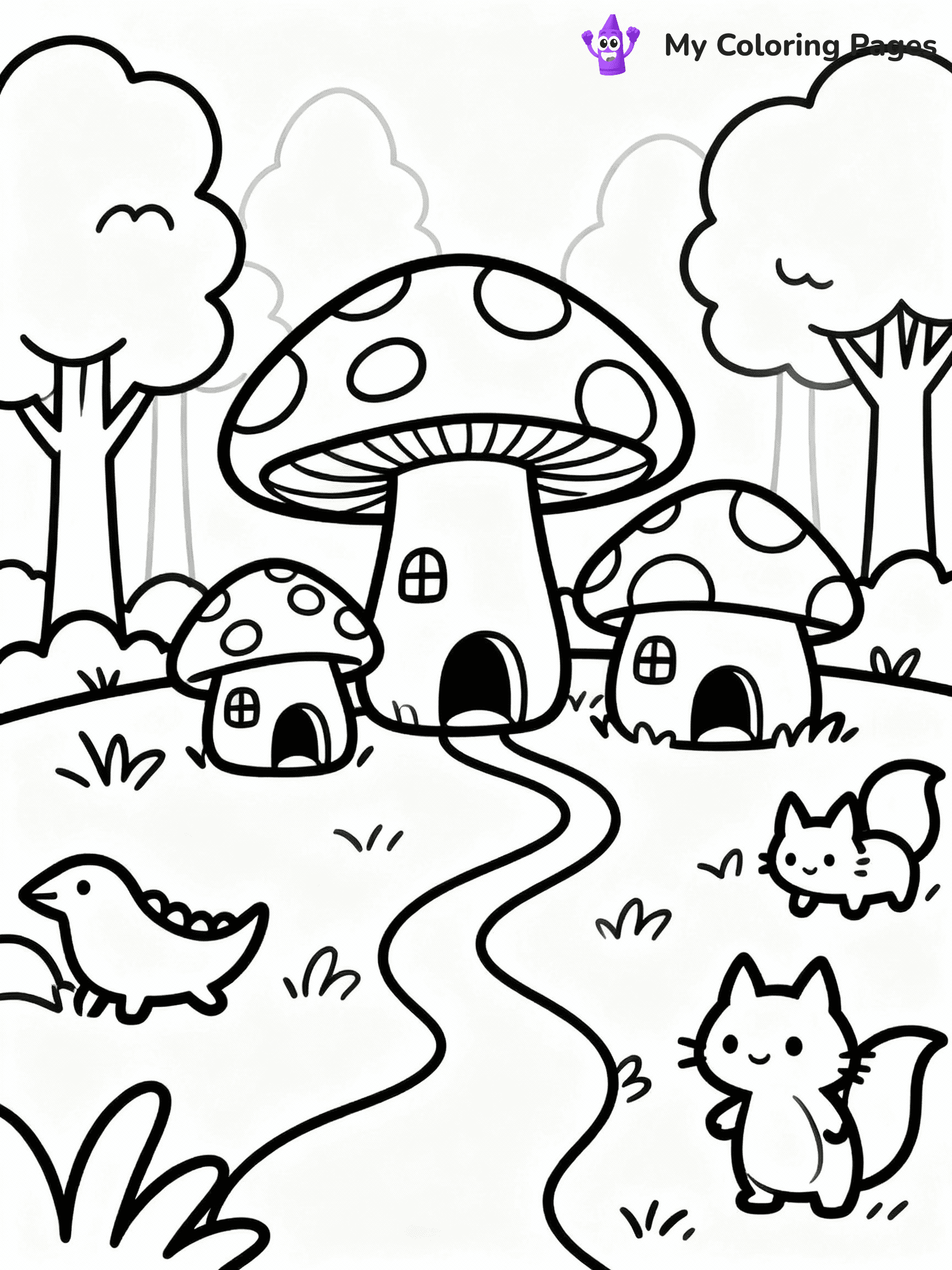 ⚠️ CRITICAL REQUIREMENT - ABSOLUTE BLACK AND WHITE ONLY ⚠️
This MUST be a BLACK AND WHITE line drawing ONLY. NO COLORS whatsoever.
- ONLY pure black lines (#000000) on pure white background (#FFFFFF)
- ABSOLUTELY NO colors, NO shading, NO gradients, NO grayscale
- If there are ANY colors in the output, the image is REJECTED
- This is a COLORING PAGE - meant to be COLORED IN by children
- The output must be UNCOLORED line art ready for coloring
⚠️ SUBJECT TO DRAW: Cute mushroom village with tiny houses and winding paths, trees in the background, playful forest creatures, outline only
(REMEMBER: Output must be BLACK AND WHITE line art only, NOT colored!)
# COLORING PAGE: BLACK OUTLINES ONLY - WHITE BACKGROUND MANDATORY
Create a **coloring book page** using EXACTLY two values: black lines, white space.
## NON-NEGOTIABLE BINARY RULES
- **ONLY #000000 (black) and #FFFFFF (white)** - NO other values exist
- **EVERY PIXEL = BLACK OR WHITE** - no gray/shading/antialiasing
- **WHITE BACKGROUND MANDATORY** - entire canvas stays white
- **ALL SHAPES HOLLOW** - everything is empty outlines waiting to be colored
- **FORBIDDEN:** fills, shading, gradients, patterns, textures, colors
- **NO SOLID REGIONS** - if it's not a thin line, it's wrong
## Universal Line Standards
- Black outlines ONLY - thin, uniform weight
- Every shape completely empty inside
- Closed contours suitable for coloring
- Simple flat illustration - zero depth/3D/realism
- **Style:** Whimsical Doodle Art Alley - rounded, friendly outlines (unless specified)
## Everything = Outline Only
- Characters/animals: hollow shapes
- Objects/clothing: empty contours
- Backgrounds/scenery: line work only
- Natural elements: outlined forms
- Dark/night areas: don't exist (use outlined symbols)
- Textures/patterns: convert to simple lines
## The Test
Can a child color EVERY white space with crayons? If any area is pre-filled/shaded/gray or colored in, it FAILS. Every shape must be waiting to receive color.
**FINAL OUTPUT**: Binary coloring page. Black lines define shapes. White spaces ready for coloring. Nothing else exists. No exceptions. Print-ready.
⚠️ FINAL REMINDER: Draw the subject "Cute mushroom village with tiny houses and winding paths, trees in the background, playful forest creatures, outline only" as BLACK AND WHITE line art. Zero colors in output.