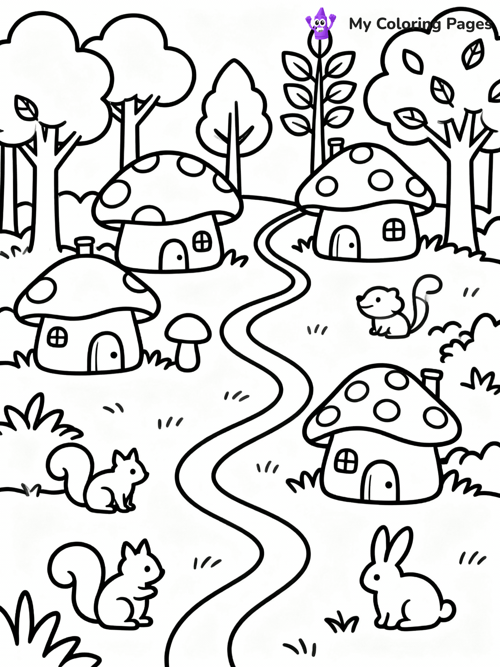 ⚠️ CRITICAL REQUIREMENT - ABSOLUTE BLACK AND WHITE ONLY ⚠️
This MUST be a BLACK AND WHITE line drawing ONLY. NO COLORS whatsoever.
- ONLY pure black lines (#000000) on pure white background (#FFFFFF)
- ABSOLUTELY NO colors, NO shading, NO gradients, NO grayscale
- If there are ANY colors in the output, the image is REJECTED
- This is a COLORING PAGE - meant to be COLORED IN by children
- The output must be UNCOLORED line art ready for coloring
⚠️ SUBJECT TO DRAW: Cute mushroom village with tiny houses and winding paths, trees in the background, playful forest creatures, outline only
(REMEMBER: Output must be BLACK AND WHITE line art only, NOT colored!)
# COLORING PAGE: BLACK OUTLINES ONLY - WHITE BACKGROUND MANDATORY
Create a **coloring book page** using EXACTLY two values: black lines, white space.
## NON-NEGOTIABLE BINARY RULES
- **ONLY #000000 (black) and #FFFFFF (white)** - NO other values exist
- **EVERY PIXEL = BLACK OR WHITE** - no gray/shading/antialiasing
- **WHITE BACKGROUND MANDATORY** - entire canvas stays white
- **ALL SHAPES HOLLOW** - everything is empty outlines waiting to be colored
- **FORBIDDEN:** fills, shading, gradients, patterns, textures, colors
- **NO SOLID REGIONS** - if it's not a thin line, it's wrong
## Universal Line Standards
- Black outlines ONLY - thin, uniform weight
- Every shape completely empty inside
- Closed contours suitable for coloring
- Simple flat illustration - zero depth/3D/realism
- **Style:** Whimsical Doodle Art Alley - rounded, friendly outlines (unless specified)
## Everything = Outline Only
- Characters/animals: hollow shapes
- Objects/clothing: empty contours
- Backgrounds/scenery: line work only
- Natural elements: outlined forms
- Dark/night areas: don't exist (use outlined symbols)
- Textures/patterns: convert to simple lines
## The Test
Can a child color EVERY white space with crayons? If any area is pre-filled/shaded/gray or colored in, it FAILS. Every shape must be waiting to receive color.
**FINAL OUTPUT**: Binary coloring page. Black lines define shapes. White spaces ready for coloring. Nothing else exists. No exceptions. Print-ready.
⚠️ FINAL REMINDER: Draw the subject "Cute mushroom village with tiny houses and winding paths, trees in the background, playful forest creatures, outline only" as BLACK AND WHITE line art. Zero colors in output.