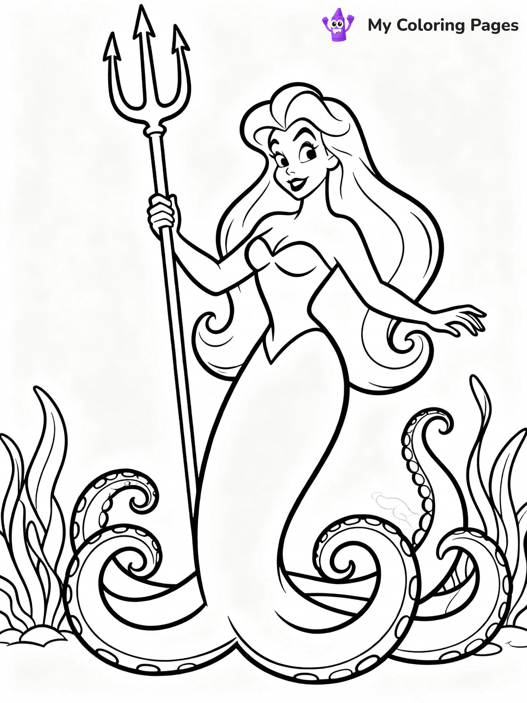 ⚠️ CRITICAL REQUIREMENT - ABSOLUTE BLACK AND WHITE ONLY ⚠️
This MUST be a BLACK AND WHITE line drawing ONLY. NO COLORS whatsoever.
- ONLY pure black lines (#000000) on pure white background (#FFFFFF)
- ABSOLUTELY NO colors, NO shading, NO gradients, NO grayscale
- If there are ANY colors in the output, the image is REJECTED
- This is a COLORING PAGE - meant to be COLORED IN by children
- The output must be UNCOLORED line art ready for coloring
⚠️ SUBJECT TO DRAW: Ursula from The Little Mermaid in Disney animation style, holding trident, surrounded by swirling seaweed
(REMEMBER: Output must be BLACK AND WHITE line art only, NOT colored!)
# COLORING PAGE: BLACK OUTLINES ONLY - WHITE BACKGROUND MANDATORY
Create a **coloring book page** using EXACTLY two values: black lines, white space.
## NON-NEGOTIABLE BINARY RULES
- **ONLY #000000 (black) and #FFFFFF (white)** - NO other values exist
- **EVERY PIXEL = BLACK OR WHITE** - no gray/shading/antialiasing
- **WHITE BACKGROUND MANDATORY** - entire canvas stays white
- **ALL SHAPES HOLLOW** - everything is empty outlines waiting to be colored
- **FORBIDDEN:** fills, shading, gradients, patterns, textures, colors
- **NO SOLID REGIONS** - if it's not a thin line, it's wrong
## Universal Line Standards
- Black outlines ONLY - thin, uniform weight
- Every shape completely empty inside
- Closed contours suitable for coloring
- Simple flat illustration - zero depth/3D/realism
- **Style:** Whimsical Doodle Art Alley - rounded, friendly outlines (unless specified)
## Everything = Outline Only
- Characters/animals: hollow shapes
- Objects/clothing: empty contours
- Backgrounds/scenery: line work only
- Natural elements: outlined forms
- Dark/night areas: don't exist (use outlined symbols)
- Textures/patterns: convert to simple lines
## The Test
Can a child color EVERY white space with crayons? If any area is pre-filled/shaded/gray or colored in, it FAILS. Every shape must be waiting to receive color.
**FINAL OUTPUT**: Binary coloring page. Black lines define shapes. White spaces ready for coloring. Nothing else exists. No exceptions. Print-ready.
⚠️ FINAL REMINDER: Draw the subject "Ursula from The Little Mermaid in Disney animation style, holding trident, surrounded by swirling seaweed" as BLACK AND WHITE line art. Zero colors in output.