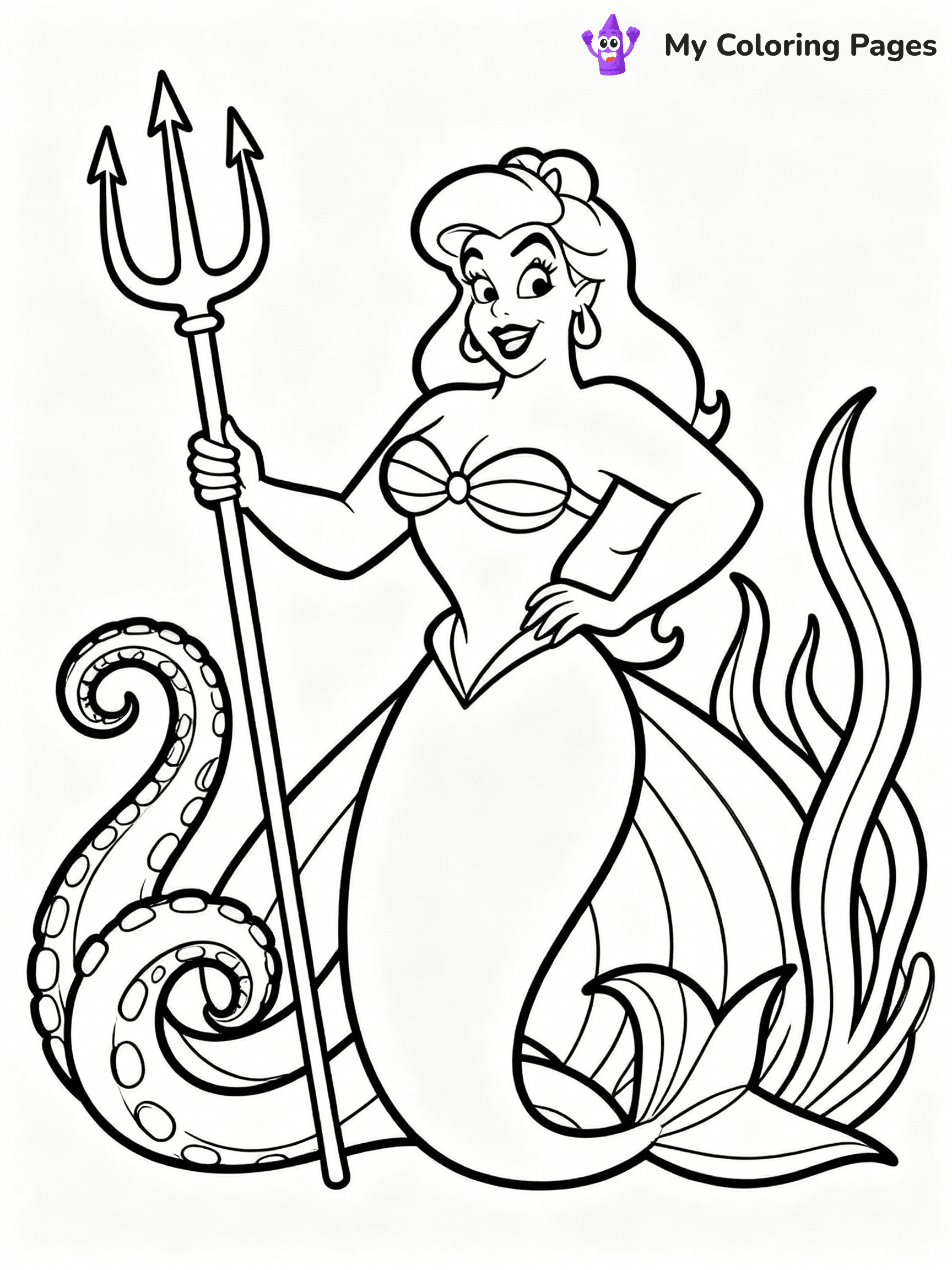 ⚠️ CRITICAL REQUIREMENT - ABSOLUTE BLACK AND WHITE ONLY ⚠️
This MUST be a BLACK AND WHITE line drawing ONLY. NO COLORS whatsoever.
- ONLY pure black lines (#000000) on pure white background (#FFFFFF)
- ABSOLUTELY NO colors, NO shading, NO gradients, NO grayscale
- If there are ANY colors in the output, the image is REJECTED
- This is a COLORING PAGE - meant to be COLORED IN by children
- The output must be UNCOLORED line art ready for coloring
⚠️ SUBJECT TO DRAW: Ursula from The Little Mermaid in Disney animation style, holding trident, surrounded by swirling seaweed
(REMEMBER: Output must be BLACK AND WHITE line art only, NOT colored!)
# COLORING PAGE: BLACK OUTLINES ONLY - WHITE BACKGROUND MANDATORY
Create a **coloring book page** using EXACTLY two values: black lines, white space.
## NON-NEGOTIABLE BINARY RULES
- **ONLY #000000 (black) and #FFFFFF (white)** - NO other values exist
- **EVERY PIXEL = BLACK OR WHITE** - no gray/shading/antialiasing
- **WHITE BACKGROUND MANDATORY** - entire canvas stays white
- **ALL SHAPES HOLLOW** - everything is empty outlines waiting to be colored
- **FORBIDDEN:** fills, shading, gradients, patterns, textures, colors
- **NO SOLID REGIONS** - if it's not a thin line, it's wrong
## Universal Line Standards
- Black outlines ONLY - thin, uniform weight
- Every shape completely empty inside
- Closed contours suitable for coloring
- Simple flat illustration - zero depth/3D/realism
- **Style:** Whimsical Doodle Art Alley - rounded, friendly outlines (unless specified)
## Everything = Outline Only
- Characters/animals: hollow shapes
- Objects/clothing: empty contours
- Backgrounds/scenery: line work only
- Natural elements: outlined forms
- Dark/night areas: don't exist (use outlined symbols)
- Textures/patterns: convert to simple lines
## The Test
Can a child color EVERY white space with crayons? If any area is pre-filled/shaded/gray or colored in, it FAILS. Every shape must be waiting to receive color.
**FINAL OUTPUT**: Binary coloring page. Black lines define shapes. White spaces ready for coloring. Nothing else exists. No exceptions. Print-ready.
⚠️ FINAL REMINDER: Draw the subject "Ursula from The Little Mermaid in Disney animation style, holding trident, surrounded by swirling seaweed" as BLACK AND WHITE line art. Zero colors in output.