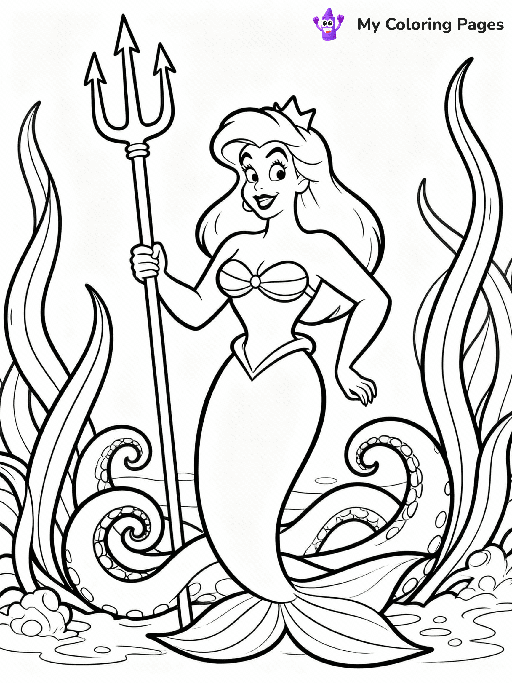 ⚠️ CRITICAL REQUIREMENT - ABSOLUTE BLACK AND WHITE ONLY ⚠️
This MUST be a BLACK AND WHITE line drawing ONLY. NO COLORS whatsoever.
- ONLY pure black lines (#000000) on pure white background (#FFFFFF)
- ABSOLUTELY NO colors, NO shading, NO gradients, NO grayscale
- If there are ANY colors in the output, the image is REJECTED
- This is a COLORING PAGE - meant to be COLORED IN by children
- The output must be UNCOLORED line art ready for coloring
⚠️ SUBJECT TO DRAW: Ursula from The Little Mermaid in Disney animation style, holding trident, surrounded by swirling seaweed
(REMEMBER: Output must be BLACK AND WHITE line art only, NOT colored!)
# COLORING PAGE: BLACK OUTLINES ONLY - WHITE BACKGROUND MANDATORY
Create a **coloring book page** using EXACTLY two values: black lines, white space.
## NON-NEGOTIABLE BINARY RULES
- **ONLY #000000 (black) and #FFFFFF (white)** - NO other values exist
- **EVERY PIXEL = BLACK OR WHITE** - no gray/shading/antialiasing
- **WHITE BACKGROUND MANDATORY** - entire canvas stays white
- **ALL SHAPES HOLLOW** - everything is empty outlines waiting to be colored
- **FORBIDDEN:** fills, shading, gradients, patterns, textures, colors
- **NO SOLID REGIONS** - if it's not a thin line, it's wrong
## Universal Line Standards
- Black outlines ONLY - thin, uniform weight
- Every shape completely empty inside
- Closed contours suitable for coloring
- Simple flat illustration - zero depth/3D/realism
- **Style:** Whimsical Doodle Art Alley - rounded, friendly outlines (unless specified)
## Everything = Outline Only
- Characters/animals: hollow shapes
- Objects/clothing: empty contours
- Backgrounds/scenery: line work only
- Natural elements: outlined forms
- Dark/night areas: don't exist (use outlined symbols)
- Textures/patterns: convert to simple lines
## The Test
Can a child color EVERY white space with crayons? If any area is pre-filled/shaded/gray or colored in, it FAILS. Every shape must be waiting to receive color.
**FINAL OUTPUT**: Binary coloring page. Black lines define shapes. White spaces ready for coloring. Nothing else exists. No exceptions. Print-ready.
⚠️ FINAL REMINDER: Draw the subject "Ursula from The Little Mermaid in Disney animation style, holding trident, surrounded by swirling seaweed" as BLACK AND WHITE line art. Zero colors in output.