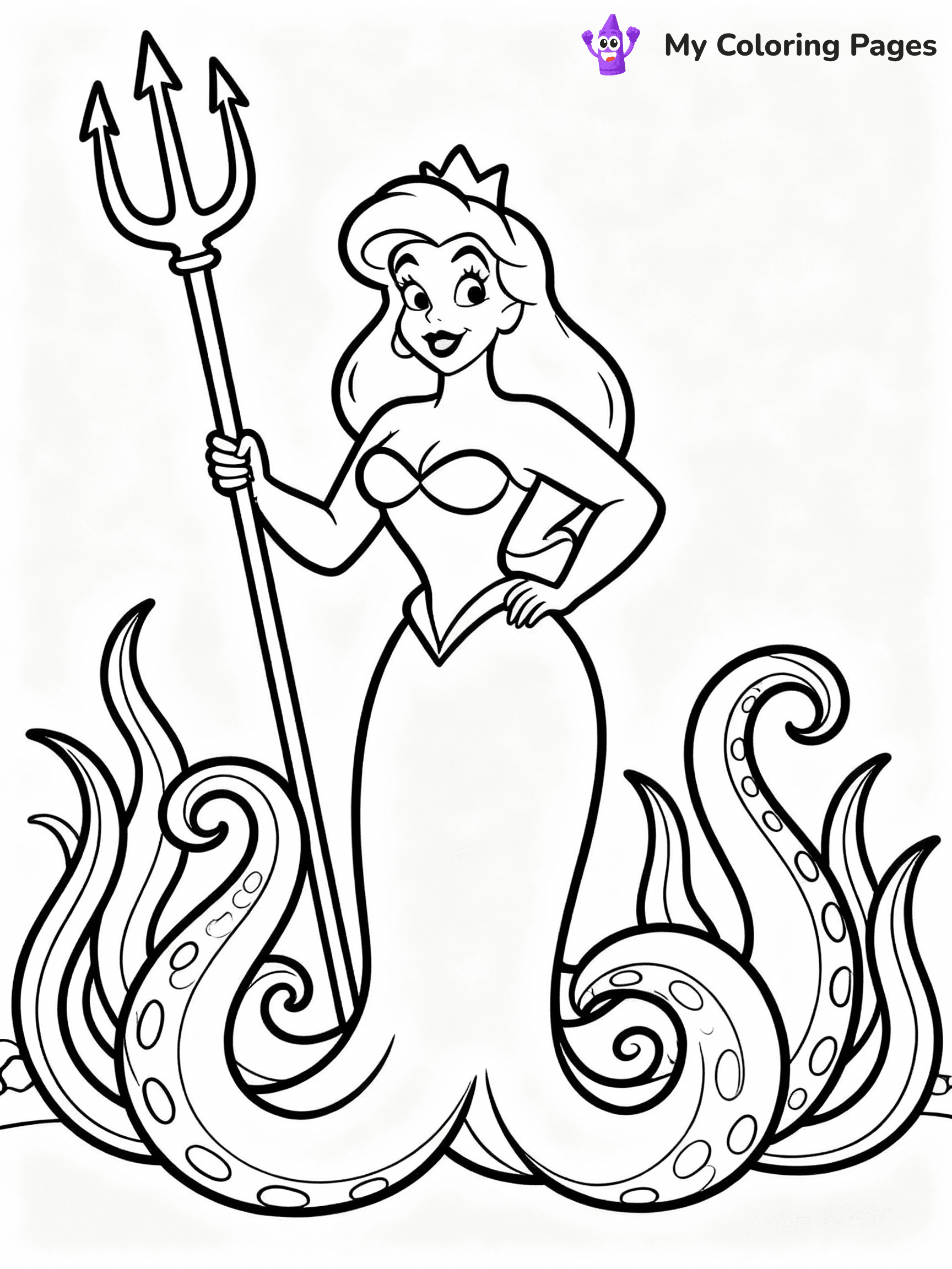 ⚠️ CRITICAL REQUIREMENT - ABSOLUTE BLACK AND WHITE ONLY ⚠️
This MUST be a BLACK AND WHITE line drawing ONLY. NO COLORS whatsoever.
- ONLY pure black lines (#000000) on pure white background (#FFFFFF)
- ABSOLUTELY NO colors, NO shading, NO gradients, NO grayscale
- If there are ANY colors in the output, the image is REJECTED
- This is a COLORING PAGE - meant to be COLORED IN by children
- The output must be UNCOLORED line art ready for coloring
⚠️ SUBJECT TO DRAW: Ursula from The Little Mermaid in Disney animation style, holding trident, surrounded by swirling seaweed
(REMEMBER: Output must be BLACK AND WHITE line art only, NOT colored!)
# COLORING PAGE: BLACK OUTLINES ONLY - WHITE BACKGROUND MANDATORY
Create a **coloring book page** using EXACTLY two values: black lines, white space.
## NON-NEGOTIABLE BINARY RULES
- **ONLY #000000 (black) and #FFFFFF (white)** - NO other values exist
- **EVERY PIXEL = BLACK OR WHITE** - no gray/shading/antialiasing
- **WHITE BACKGROUND MANDATORY** - entire canvas stays white
- **ALL SHAPES HOLLOW** - everything is empty outlines waiting to be colored
- **FORBIDDEN:** fills, shading, gradients, patterns, textures, colors
- **NO SOLID REGIONS** - if it's not a thin line, it's wrong
## Universal Line Standards
- Black outlines ONLY - thin, uniform weight
- Every shape completely empty inside
- Closed contours suitable for coloring
- Simple flat illustration - zero depth/3D/realism
- **Style:** Whimsical Doodle Art Alley - rounded, friendly outlines (unless specified)
## Everything = Outline Only
- Characters/animals: hollow shapes
- Objects/clothing: empty contours
- Backgrounds/scenery: line work only
- Natural elements: outlined forms
- Dark/night areas: don't exist (use outlined symbols)
- Textures/patterns: convert to simple lines
## The Test
Can a child color EVERY white space with crayons? If any area is pre-filled/shaded/gray or colored in, it FAILS. Every shape must be waiting to receive color.
**FINAL OUTPUT**: Binary coloring page. Black lines define shapes. White spaces ready for coloring. Nothing else exists. No exceptions. Print-ready.
⚠️ FINAL REMINDER: Draw the subject "Ursula from The Little Mermaid in Disney animation style, holding trident, surrounded by swirling seaweed" as BLACK AND WHITE line art. Zero colors in output.