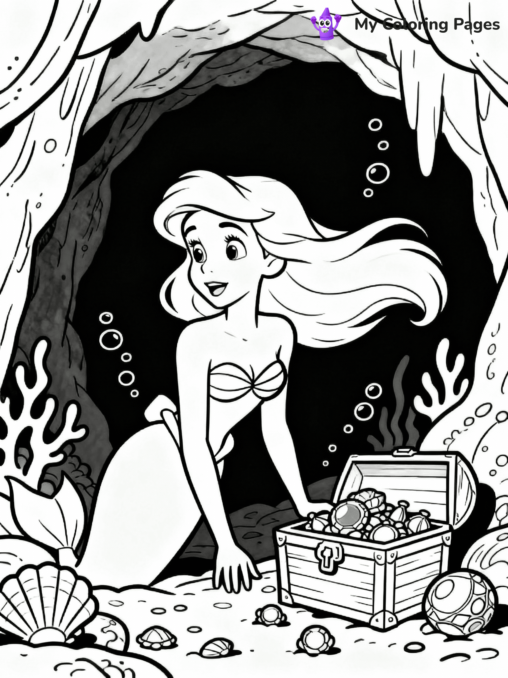 ⚠️ CRITICAL REQUIREMENT - ABSOLUTE BLACK AND WHITE ONLY ⚠️
This MUST be a BLACK AND WHITE line drawing ONLY. NO COLORS whatsoever.
- ONLY pure black lines (#000000) on pure white background (#FFFFFF)
- ABSOLUTELY NO colors, NO shading, NO gradients, NO grayscale
- If there are ANY colors in the output, the image is REJECTED
- This is a COLORING PAGE - meant to be COLORED IN by children
- The output must be UNCOLORED line art ready for coloring
⚠️ SUBJECT TO DRAW: Ariel in Disney animation style, exploring underwater cave, hair flowing, treasure glimmering
(REMEMBER: Output must be BLACK AND WHITE line art only, NOT colored!)
# COLORING PAGE: BLACK OUTLINES ONLY - WHITE BACKGROUND MANDATORY
Create a **coloring book page** using EXACTLY two values: black lines, white space.
## NON-NEGOTIABLE BINARY RULES
- **ONLY #000000 (black) and #FFFFFF (white)** - NO other values exist
- **EVERY PIXEL = BLACK OR WHITE** - no gray/shading/antialiasing
- **WHITE BACKGROUND MANDATORY** - entire canvas stays white
- **ALL SHAPES HOLLOW** - everything is empty outlines waiting to be colored
- **FORBIDDEN:** fills, shading, gradients, patterns, textures, colors
- **NO SOLID REGIONS** - if it's not a thin line, it's wrong
## Universal Line Standards
- Black outlines ONLY - thin, uniform weight
- Every shape completely empty inside
- Closed contours suitable for coloring
- Simple flat illustration - zero depth/3D/realism
- **Style:** Whimsical Doodle Art Alley - rounded, friendly outlines (unless specified)
## Everything = Outline Only
- Characters/animals: hollow shapes
- Objects/clothing: empty contours
- Backgrounds/scenery: line work only
- Natural elements: outlined forms
- Dark/night areas: don't exist (use outlined symbols)
- Textures/patterns: convert to simple lines
## The Test
Can a child color EVERY white space with crayons? If any area is pre-filled/shaded/gray or colored in, it FAILS. Every shape must be waiting to receive color.
**FINAL OUTPUT**: Binary coloring page. Black lines define shapes. White spaces ready for coloring. Nothing else exists. No exceptions. Print-ready.
⚠️ FINAL REMINDER: Draw the subject "Ariel in Disney animation style, exploring underwater cave, hair flowing, treasure glimmering" as BLACK AND WHITE line art. Zero colors in output.