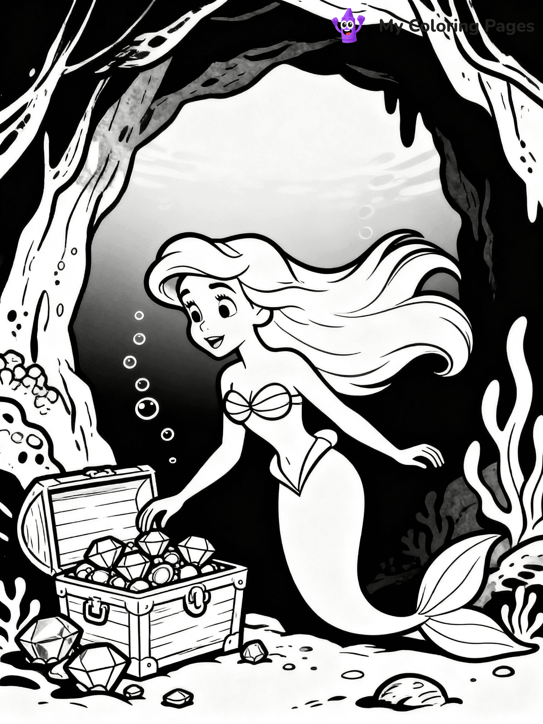 ⚠️ CRITICAL REQUIREMENT - ABSOLUTE BLACK AND WHITE ONLY ⚠️
This MUST be a BLACK AND WHITE line drawing ONLY. NO COLORS whatsoever.
- ONLY pure black lines (#000000) on pure white background (#FFFFFF)
- ABSOLUTELY NO colors, NO shading, NO gradients, NO grayscale
- If there are ANY colors in the output, the image is REJECTED
- This is a COLORING PAGE - meant to be COLORED IN by children
- The output must be UNCOLORED line art ready for coloring
⚠️ SUBJECT TO DRAW: Ariel in Disney animation style, exploring underwater cave, hair flowing, treasure glimmering
(REMEMBER: Output must be BLACK AND WHITE line art only, NOT colored!)
# COLORING PAGE: BLACK OUTLINES ONLY - WHITE BACKGROUND MANDATORY
Create a **coloring book page** using EXACTLY two values: black lines, white space.
## NON-NEGOTIABLE BINARY RULES
- **ONLY #000000 (black) and #FFFFFF (white)** - NO other values exist
- **EVERY PIXEL = BLACK OR WHITE** - no gray/shading/antialiasing
- **WHITE BACKGROUND MANDATORY** - entire canvas stays white
- **ALL SHAPES HOLLOW** - everything is empty outlines waiting to be colored
- **FORBIDDEN:** fills, shading, gradients, patterns, textures, colors
- **NO SOLID REGIONS** - if it's not a thin line, it's wrong
## Universal Line Standards
- Black outlines ONLY - thin, uniform weight
- Every shape completely empty inside
- Closed contours suitable for coloring
- Simple flat illustration - zero depth/3D/realism
- **Style:** Whimsical Doodle Art Alley - rounded, friendly outlines (unless specified)
## Everything = Outline Only
- Characters/animals: hollow shapes
- Objects/clothing: empty contours
- Backgrounds/scenery: line work only
- Natural elements: outlined forms
- Dark/night areas: don't exist (use outlined symbols)
- Textures/patterns: convert to simple lines
## The Test
Can a child color EVERY white space with crayons? If any area is pre-filled/shaded/gray or colored in, it FAILS. Every shape must be waiting to receive color.
**FINAL OUTPUT**: Binary coloring page. Black lines define shapes. White spaces ready for coloring. Nothing else exists. No exceptions. Print-ready.
⚠️ FINAL REMINDER: Draw the subject "Ariel in Disney animation style, exploring underwater cave, hair flowing, treasure glimmering" as BLACK AND WHITE line art. Zero colors in output.