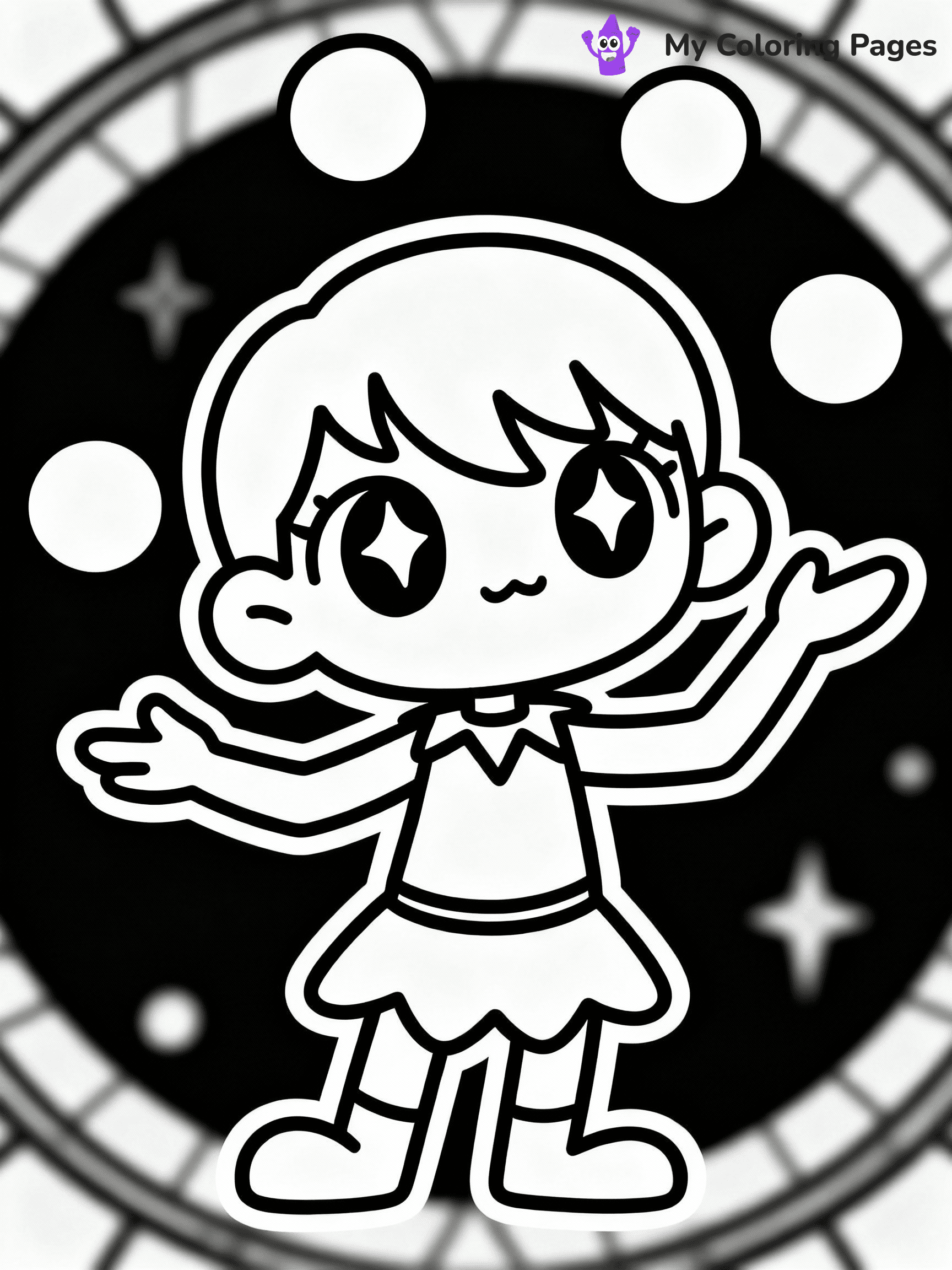 ⚠️ CRITICAL REQUIREMENT - ABSOLUTE BLACK AND WHITE ONLY ⚠️
This MUST be a BLACK AND WHITE line drawing ONLY. NO COLORS whatsoever.
- ONLY pure black lines (#000000) on pure white background (#FFFFFF)
- ABSOLUTELY NO colors, NO shading, NO gradients, NO grayscale
- If there are ANY colors in the output, the image is REJECTED
- This is a COLORING PAGE - meant to be COLORED IN by children
- The output must be UNCOLORED line art ready for coloring
⚠️ SUBJECT TO DRAW: Derpy from Kpop Demon Hunters in animated style, juggling orbs, big eyes sparkling, playful pose
(REMEMBER: Output must be BLACK AND WHITE line art only, NOT colored!)
# COLORING PAGE: BLACK OUTLINES ONLY - WHITE BACKGROUND MANDATORY
Create a **coloring book page** using EXACTLY two values: black lines, white space.
## NON-NEGOTIABLE BINARY RULES
- **ONLY #000000 (black) and #FFFFFF (white)** - NO other values exist
- **EVERY PIXEL = BLACK OR WHITE** - no gray/shading/antialiasing
- **WHITE BACKGROUND MANDATORY** - entire canvas stays white
- **ALL SHAPES HOLLOW** - everything is empty outlines waiting to be colored
- **FORBIDDEN:** fills, shading, gradients, patterns, textures, colors
- **NO SOLID REGIONS** - if it's not a thin line, it's wrong
## Universal Line Standards
- Black outlines ONLY - thin, uniform weight
- Every shape completely empty inside
- Closed contours suitable for coloring
- Simple flat illustration - zero depth/3D/realism
- **Style:** Whimsical Doodle Art Alley - rounded, friendly outlines (unless specified)
## Everything = Outline Only
- Characters/animals: hollow shapes
- Objects/clothing: empty contours
- Backgrounds/scenery: line work only
- Natural elements: outlined forms
- Dark/night areas: don't exist (use outlined symbols)
- Textures/patterns: convert to simple lines
## The Test
Can a child color EVERY white space with crayons? If any area is pre-filled/shaded/gray or colored in, it FAILS. Every shape must be waiting to receive color.
**FINAL OUTPUT**: Binary coloring page. Black lines define shapes. White spaces ready for coloring. Nothing else exists. No exceptions. Print-ready.
⚠️ FINAL REMINDER: Draw the subject "Derpy from Kpop Demon Hunters in animated style, juggling orbs, big eyes sparkling, playful pose" as BLACK AND WHITE line art. Zero colors in output.