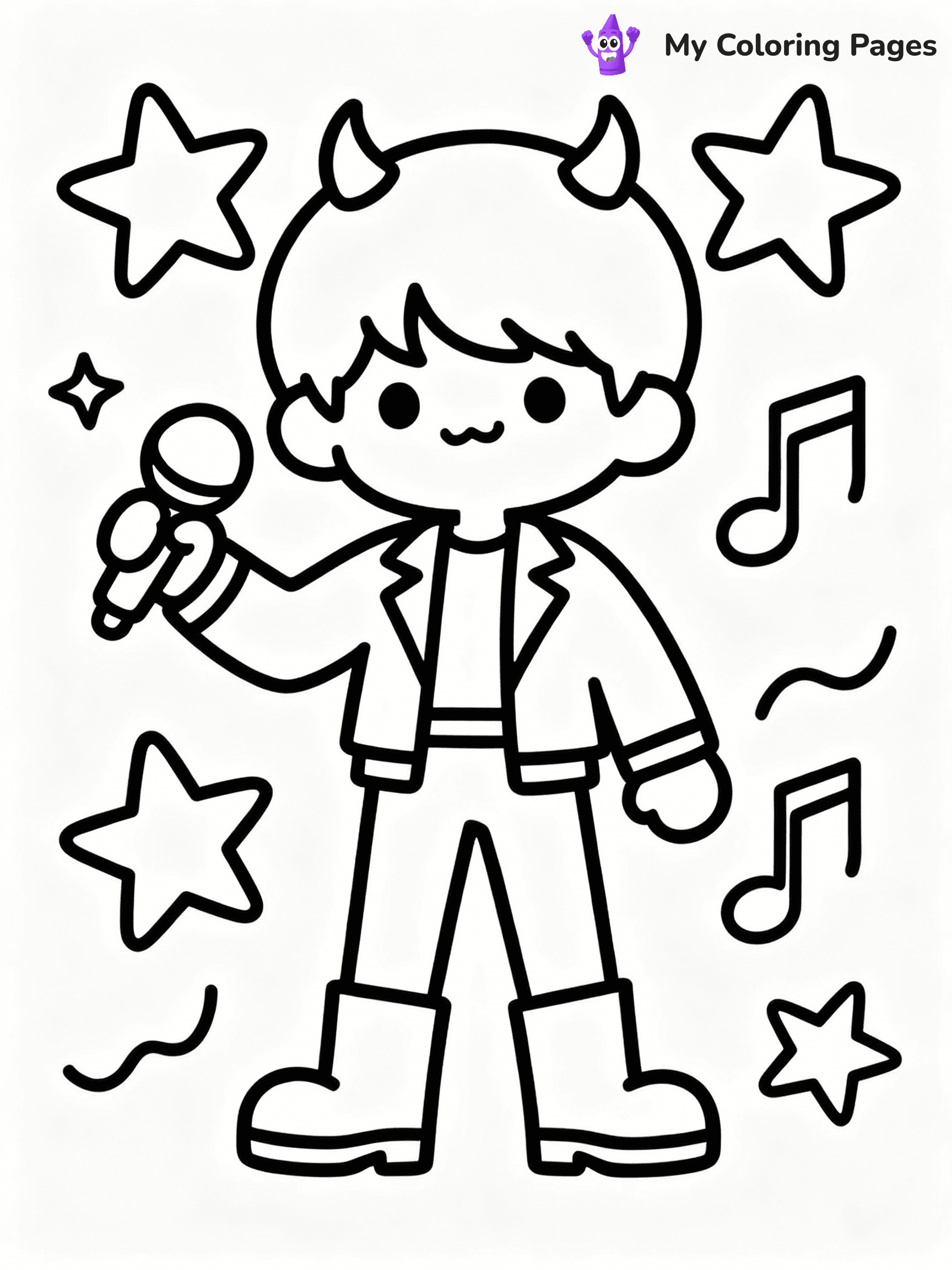 ⚠️ CRITICAL REQUIREMENT - ABSOLUTE BLACK AND WHITE ONLY ⚠️
This MUST be a BLACK AND WHITE line drawing ONLY. NO COLORS whatsoever.
- ONLY pure black lines (#000000) on pure white background (#FFFFFF)
- ABSOLUTELY NO colors, NO shading, NO gradients, NO grayscale
- If there are ANY colors in the output, the image is REJECTED
- This is a COLORING PAGE - meant to be COLORED IN by children
- The output must be UNCOLORED line art ready for coloring
⚠️ SUBJECT TO DRAW: Kpop Demon Stars
(REMEMBER: Output must be BLACK AND WHITE line art only, NOT colored!)
# COLORING PAGE: BLACK OUTLINES ONLY - WHITE BACKGROUND MANDATORY
Create a **coloring book page** using EXACTLY two values: black lines, white space.
## NON-NEGOTIABLE BINARY RULES
- **ONLY #000000 (black) and #FFFFFF (white)** - NO other values exist
- **EVERY PIXEL = BLACK OR WHITE** - no gray/shading/antialiasing
- **WHITE BACKGROUND MANDATORY** - entire canvas stays white
- **ALL SHAPES HOLLOW** - everything is empty outlines waiting to be colored
- **FORBIDDEN:** fills, shading, gradients, patterns, textures, colors
- **NO SOLID REGIONS** - if it's not a thin line, it's wrong
## Universal Line Standards
- Black outlines ONLY - thin, uniform weight
- Every shape completely empty inside
- Closed contours suitable for coloring
- Simple flat illustration - zero depth/3D/realism
- **Style:** Whimsical Doodle Art Alley - rounded, friendly outlines (unless specified)
## Everything = Outline Only
- Characters/animals: hollow shapes
- Objects/clothing: empty contours
- Backgrounds/scenery: line work only
- Natural elements: outlined forms
- Dark/night areas: don't exist (use outlined symbols)
- Textures/patterns: convert to simple lines
## The Test
Can a child color EVERY white space with crayons? If any area is pre-filled/shaded/gray or colored in, it FAILS. Every shape must be waiting to receive color.
**FINAL OUTPUT**: Binary coloring page. Black lines define shapes. White spaces ready for coloring. Nothing else exists. No exceptions. Print-ready.
⚠️ FINAL REMINDER: Draw the subject "Kpop Demon Stars" as BLACK AND WHITE line art. Zero colors in output.