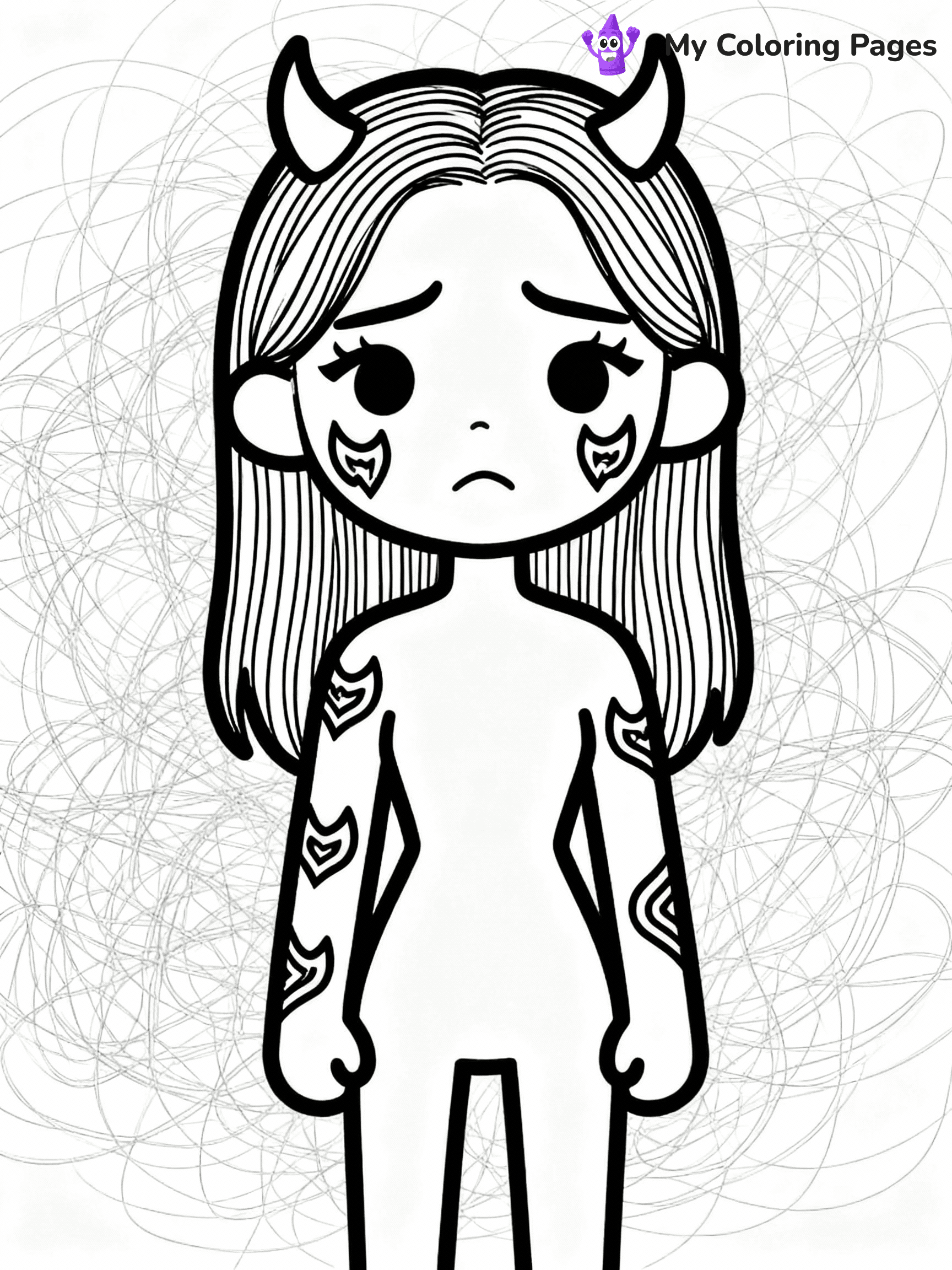 ⚠️ CRITICAL REQUIREMENT - ABSOLUTE BLACK AND WHITE ONLY ⚠️
This MUST be a BLACK AND WHITE line drawing ONLY. NO COLORS whatsoever.
- ONLY pure black lines (#000000) on pure white background (#FFFFFF)
- ABSOLUTELY NO colors, NO shading, NO gradients, NO grayscale
- If there are ANY colors in the output, the image is REJECTED
- This is a COLORING PAGE - meant to be COLORED IN by children
- The output must be UNCOLORED line art ready for coloring
⚠️ SUBJECT TO DRAW: Female K-pop leader with demon patterns on skin, concerned expression
(REMEMBER: Output must be BLACK AND WHITE line art only, NOT colored!)
# COLORING PAGE: BLACK OUTLINES ONLY - WHITE BACKGROUND MANDATORY
Create a **coloring book page** using EXACTLY two values: black lines, white space.
## NON-NEGOTIABLE BINARY RULES
- **ONLY #000000 (black) and #FFFFFF (white)** - NO other values exist
- **EVERY PIXEL = BLACK OR WHITE** - no gray/shading/antialiasing
- **WHITE BACKGROUND MANDATORY** - entire canvas stays white
- **ALL SHAPES HOLLOW** - everything is empty outlines waiting to be colored
- **FORBIDDEN:** fills, shading, gradients, patterns, textures, colors
- **NO SOLID REGIONS** - if it's not a thin line, it's wrong
## Universal Line Standards
- Black outlines ONLY - thin, uniform weight
- Every shape completely empty inside
- Closed contours suitable for coloring
- Simple flat illustration - zero depth/3D/realism
- **Style:** Whimsical Doodle Art Alley - rounded, friendly outlines (unless specified)
## Everything = Outline Only
- Characters/animals: hollow shapes
- Objects/clothing: empty contours
- Backgrounds/scenery: line work only
- Natural elements: outlined forms
- Dark/night areas: don't exist (use outlined symbols)
- Textures/patterns: convert to simple lines
## The Test
Can a child color EVERY white space with crayons? If any area is pre-filled/shaded/gray or colored in, it FAILS. Every shape must be waiting to receive color.
**FINAL OUTPUT**: Binary coloring page. Black lines define shapes. White spaces ready for coloring. Nothing else exists. No exceptions. Print-ready.
⚠️ FINAL REMINDER: Draw the subject "Female K-pop leader with demon patterns on skin, concerned expression" as BLACK AND WHITE line art. Zero colors in output.