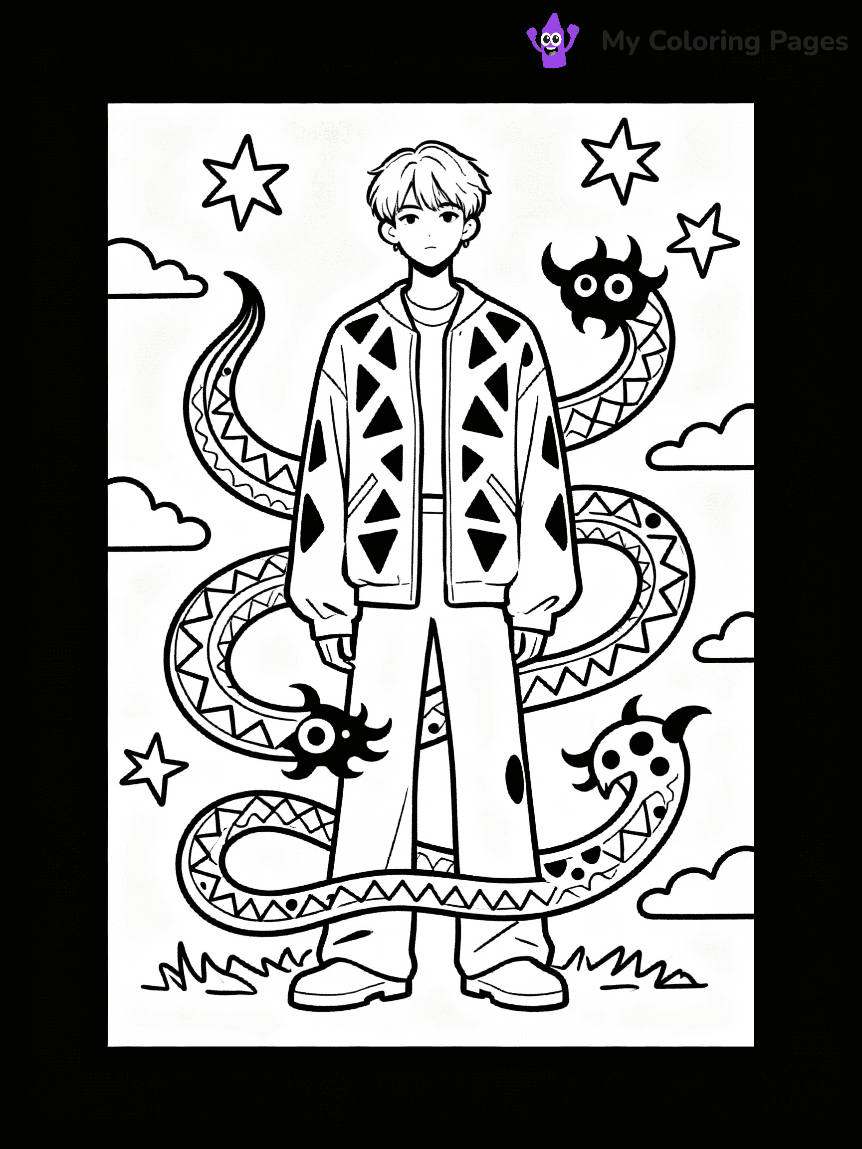 ⚠️ CRITICAL REQUIREMENT - ABSOLUTE BLACK AND WHITE ONLY ⚠️
This MUST be a BLACK AND WHITE line drawing ONLY. NO COLORS whatsoever.
- ONLY pure black lines (#000000) on pure white background (#FFFFFF)
- ABSOLUTELY NO colors, NO shading, NO gradients, NO grayscale
- If there are ANY colors in the output, the image is REJECTED
- This is a COLORING PAGE - meant to be COLORED IN by children
- The output must be UNCOLORED line art ready for coloring
⚠️ SUBJECT TO DRAW: Rumi from KPop Demon Hunters with demon patterns
(REMEMBER: Output must be BLACK AND WHITE line art only, NOT colored!)
# COLORING PAGE: BLACK OUTLINES ONLY - WHITE BACKGROUND MANDATORY
Create a **coloring book page** using EXACTLY two values: black lines, white space.
## NON-NEGOTIABLE BINARY RULES
- **ONLY #000000 (black) and #FFFFFF (white)** - NO other values exist
- **EVERY PIXEL = BLACK OR WHITE** - no gray/shading/antialiasing
- **WHITE BACKGROUND MANDATORY** - entire canvas stays white
- **ALL SHAPES HOLLOW** - everything is empty outlines waiting to be colored
- **FORBIDDEN:** fills, shading, gradients, patterns, textures, colors
- **NO SOLID REGIONS** - if it's not a thin line, it's wrong
## Universal Line Standards
- Black outlines ONLY - thin, uniform weight
- Every shape completely empty inside
- Closed contours suitable for coloring
- Simple flat illustration - zero depth/3D/realism
- **Style:** Whimsical Doodle Art Alley - rounded, friendly outlines (unless specified)
## Everything = Outline Only
- Characters/animals: hollow shapes
- Objects/clothing: empty contours
- Backgrounds/scenery: line work only
- Natural elements: outlined forms
- Dark/night areas: don't exist (use outlined symbols)
- Textures/patterns: convert to simple lines
## The Test
Can a child color EVERY white space with crayons? If any area is pre-filled/shaded/gray or colored in, it FAILS. Every shape must be waiting to receive color.
**FINAL OUTPUT**: Binary coloring page. Black lines define shapes. White spaces ready for coloring. Nothing else exists. No exceptions. Print-ready.
⚠️ FINAL REMINDER: Draw the subject "Rumi from KPop Demon Hunters with demon patterns" as BLACK AND WHITE line art. Zero colors in output.