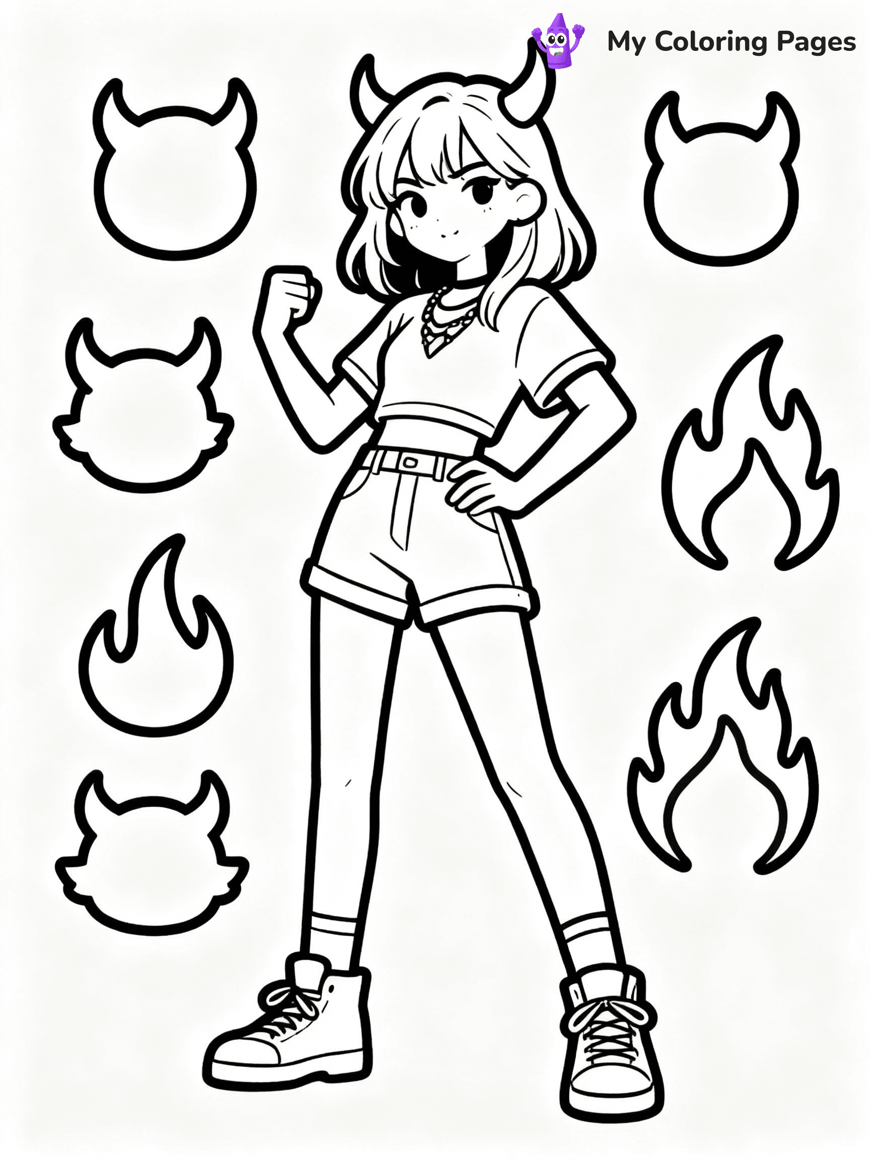 ⚠️ CRITICAL REQUIREMENT - ABSOLUTE BLACK AND WHITE ONLY ⚠️
This MUST be a BLACK AND WHITE line drawing ONLY. NO COLORS whatsoever.
- ONLY pure black lines (#000000) on pure white background (#FFFFFF)
- ABSOLUTELY NO colors, NO shading, NO gradients, NO grayscale
- If there are ANY colors in the output, the image is REJECTED
- This is a COLORING PAGE - meant to be COLORED IN by children
- The output must be UNCOLORED line art ready for coloring
⚠️ SUBJECT TO DRAW: Rumi from KPop Demon Hunters with demon patterns
(REMEMBER: Output must be BLACK AND WHITE line art only, NOT colored!)
# COLORING PAGE: BLACK OUTLINES ONLY - WHITE BACKGROUND MANDATORY
Create a **coloring book page** using EXACTLY two values: black lines, white space.
## NON-NEGOTIABLE BINARY RULES
- **ONLY #000000 (black) and #FFFFFF (white)** - NO other values exist
- **EVERY PIXEL = BLACK OR WHITE** - no gray/shading/antialiasing
- **WHITE BACKGROUND MANDATORY** - entire canvas stays white
- **ALL SHAPES HOLLOW** - everything is empty outlines waiting to be colored
- **FORBIDDEN:** fills, shading, gradients, patterns, textures, colors
- **NO SOLID REGIONS** - if it's not a thin line, it's wrong
## Universal Line Standards
- Black outlines ONLY - thin, uniform weight
- Every shape completely empty inside
- Closed contours suitable for coloring
- Simple flat illustration - zero depth/3D/realism
- **Style:** Whimsical Doodle Art Alley - rounded, friendly outlines (unless specified)
## Everything = Outline Only
- Characters/animals: hollow shapes
- Objects/clothing: empty contours
- Backgrounds/scenery: line work only
- Natural elements: outlined forms
- Dark/night areas: don't exist (use outlined symbols)
- Textures/patterns: convert to simple lines
## The Test
Can a child color EVERY white space with crayons? If any area is pre-filled/shaded/gray or colored in, it FAILS. Every shape must be waiting to receive color.
**FINAL OUTPUT**: Binary coloring page. Black lines define shapes. White spaces ready for coloring. Nothing else exists. No exceptions. Print-ready.
⚠️ FINAL REMINDER: Draw the subject "Rumi from KPop Demon Hunters with demon patterns" as BLACK AND WHITE line art. Zero colors in output.