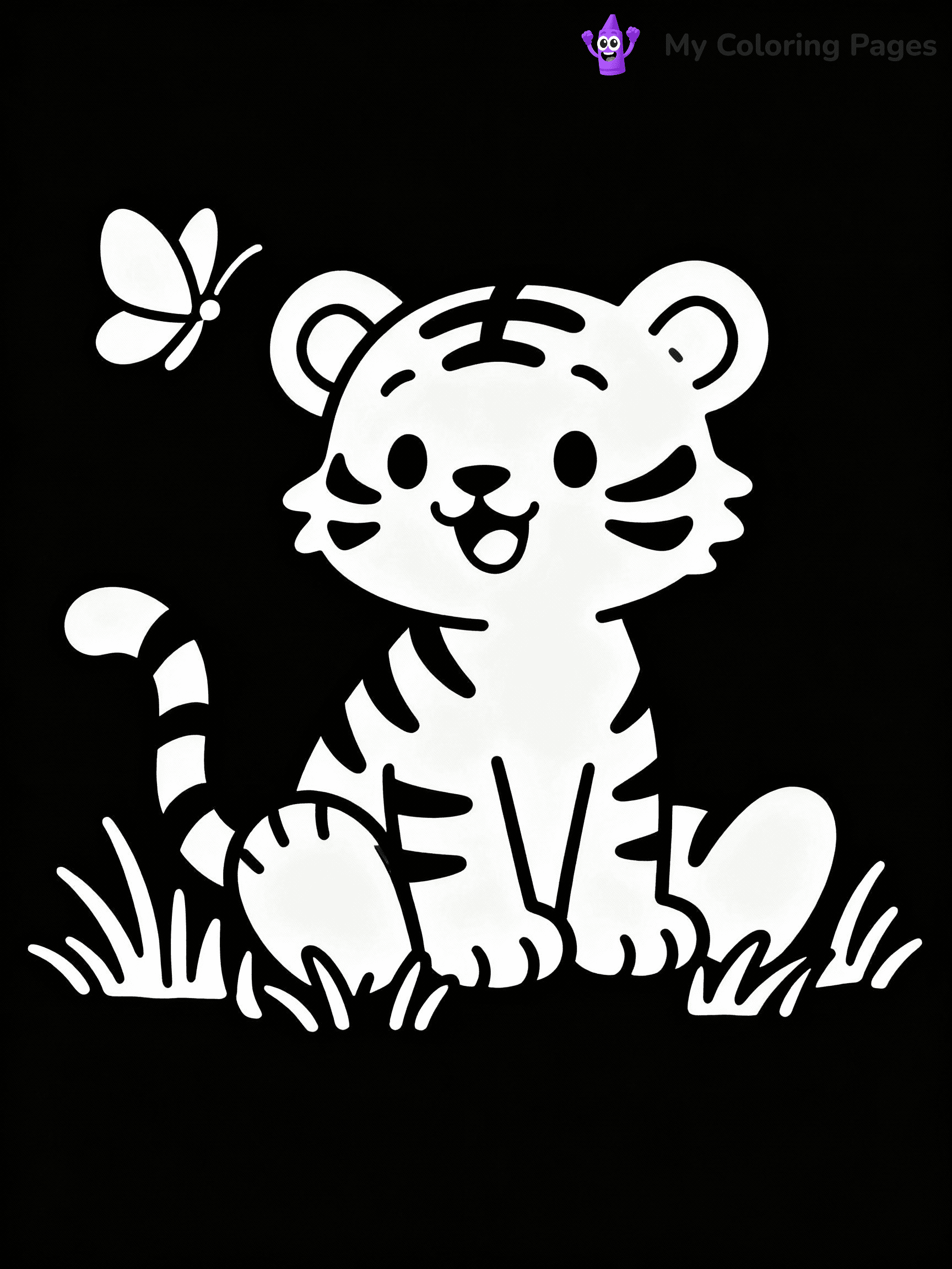 ⚠️ CRITICAL REQUIREMENT - ABSOLUTE BLACK AND WHITE ONLY ⚠️
This MUST be a BLACK AND WHITE line drawing ONLY. NO COLORS whatsoever.
- ONLY pure black lines (#000000) on pure white background (#FFFFFF)
- ABSOLUTELY NO colors, NO shading, NO gradients, NO grayscale
- If there are ANY colors in the output, the image is REJECTED
- This is a COLORING PAGE - meant to be COLORED IN by children
- The output must be UNCOLORED line art ready for coloring
⚠️ SUBJECT TO DRAW: Cute baby tiger in a playful pose, sitting on grass, with a butterfly fluttering nearby, realistic style
(REMEMBER: Output must be BLACK AND WHITE line art only, NOT colored!)
# COLORING PAGE: BLACK OUTLINES ONLY - WHITE BACKGROUND MANDATORY
Create a **coloring book page** using EXACTLY two values: black lines, white space.
## NON-NEGOTIABLE BINARY RULES
- **ONLY #000000 (black) and #FFFFFF (white)** - NO other values exist
- **EVERY PIXEL = BLACK OR WHITE** - no gray/shading/antialiasing
- **WHITE BACKGROUND MANDATORY** - entire canvas stays white
- **ALL SHAPES HOLLOW** - everything is empty outlines waiting to be colored
- **FORBIDDEN:** fills, shading, gradients, patterns, textures, colors
- **NO SOLID REGIONS** - if it's not a thin line, it's wrong
## Universal Line Standards
- Black outlines ONLY - thin, uniform weight
- Every shape completely empty inside
- Closed contours suitable for coloring
- Simple flat illustration - zero depth/3D/realism
- **Style:** Whimsical Doodle Art Alley - rounded, friendly outlines (unless specified)
## Everything = Outline Only
- Characters/animals: hollow shapes
- Objects/clothing: empty contours
- Backgrounds/scenery: line work only
- Natural elements: outlined forms
- Dark/night areas: don't exist (use outlined symbols)
- Textures/patterns: convert to simple lines
## The Test
Can a child color EVERY white space with crayons? If any area is pre-filled/shaded/gray or colored in, it FAILS. Every shape must be waiting to receive color.
**FINAL OUTPUT**: Binary coloring page. Black lines define shapes. White spaces ready for coloring. Nothing else exists. No exceptions. Print-ready.
⚠️ FINAL REMINDER: Draw the subject "Cute baby tiger in a playful pose, sitting on grass, with a butterfly fluttering nearby, realistic style" as BLACK AND WHITE line art. Zero colors in output.