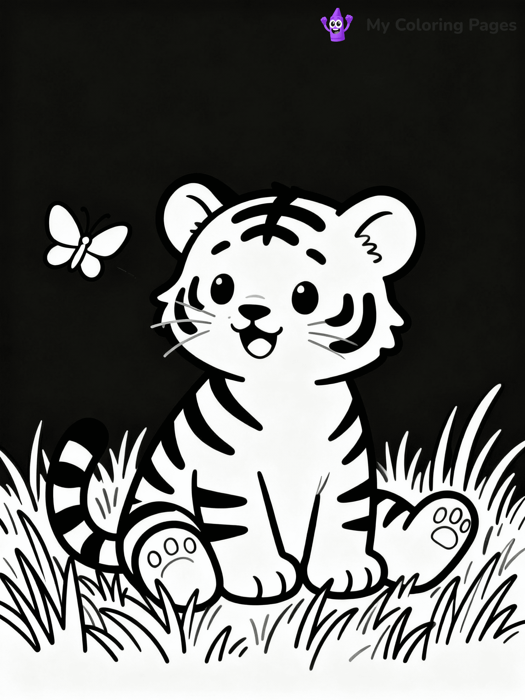 ⚠️ CRITICAL REQUIREMENT - ABSOLUTE BLACK AND WHITE ONLY ⚠️
This MUST be a BLACK AND WHITE line drawing ONLY. NO COLORS whatsoever.
- ONLY pure black lines (#000000) on pure white background (#FFFFFF)
- ABSOLUTELY NO colors, NO shading, NO gradients, NO grayscale
- If there are ANY colors in the output, the image is REJECTED
- This is a COLORING PAGE - meant to be COLORED IN by children
- The output must be UNCOLORED line art ready for coloring
⚠️ SUBJECT TO DRAW: Cute baby tiger in a playful pose, sitting on grass, with a butterfly fluttering nearby, realistic style
(REMEMBER: Output must be BLACK AND WHITE line art only, NOT colored!)
# COLORING PAGE: BLACK OUTLINES ONLY - WHITE BACKGROUND MANDATORY
Create a **coloring book page** using EXACTLY two values: black lines, white space.
## NON-NEGOTIABLE BINARY RULES
- **ONLY #000000 (black) and #FFFFFF (white)** - NO other values exist
- **EVERY PIXEL = BLACK OR WHITE** - no gray/shading/antialiasing
- **WHITE BACKGROUND MANDATORY** - entire canvas stays white
- **ALL SHAPES HOLLOW** - everything is empty outlines waiting to be colored
- **FORBIDDEN:** fills, shading, gradients, patterns, textures, colors
- **NO SOLID REGIONS** - if it's not a thin line, it's wrong
## Universal Line Standards
- Black outlines ONLY - thin, uniform weight
- Every shape completely empty inside
- Closed contours suitable for coloring
- Simple flat illustration - zero depth/3D/realism
- **Style:** Whimsical Doodle Art Alley - rounded, friendly outlines (unless specified)
## Everything = Outline Only
- Characters/animals: hollow shapes
- Objects/clothing: empty contours
- Backgrounds/scenery: line work only
- Natural elements: outlined forms
- Dark/night areas: don't exist (use outlined symbols)
- Textures/patterns: convert to simple lines
## The Test
Can a child color EVERY white space with crayons? If any area is pre-filled/shaded/gray or colored in, it FAILS. Every shape must be waiting to receive color.
**FINAL OUTPUT**: Binary coloring page. Black lines define shapes. White spaces ready for coloring. Nothing else exists. No exceptions. Print-ready.
⚠️ FINAL REMINDER: Draw the subject "Cute baby tiger in a playful pose, sitting on grass, with a butterfly fluttering nearby, realistic style" as BLACK AND WHITE line art. Zero colors in output.