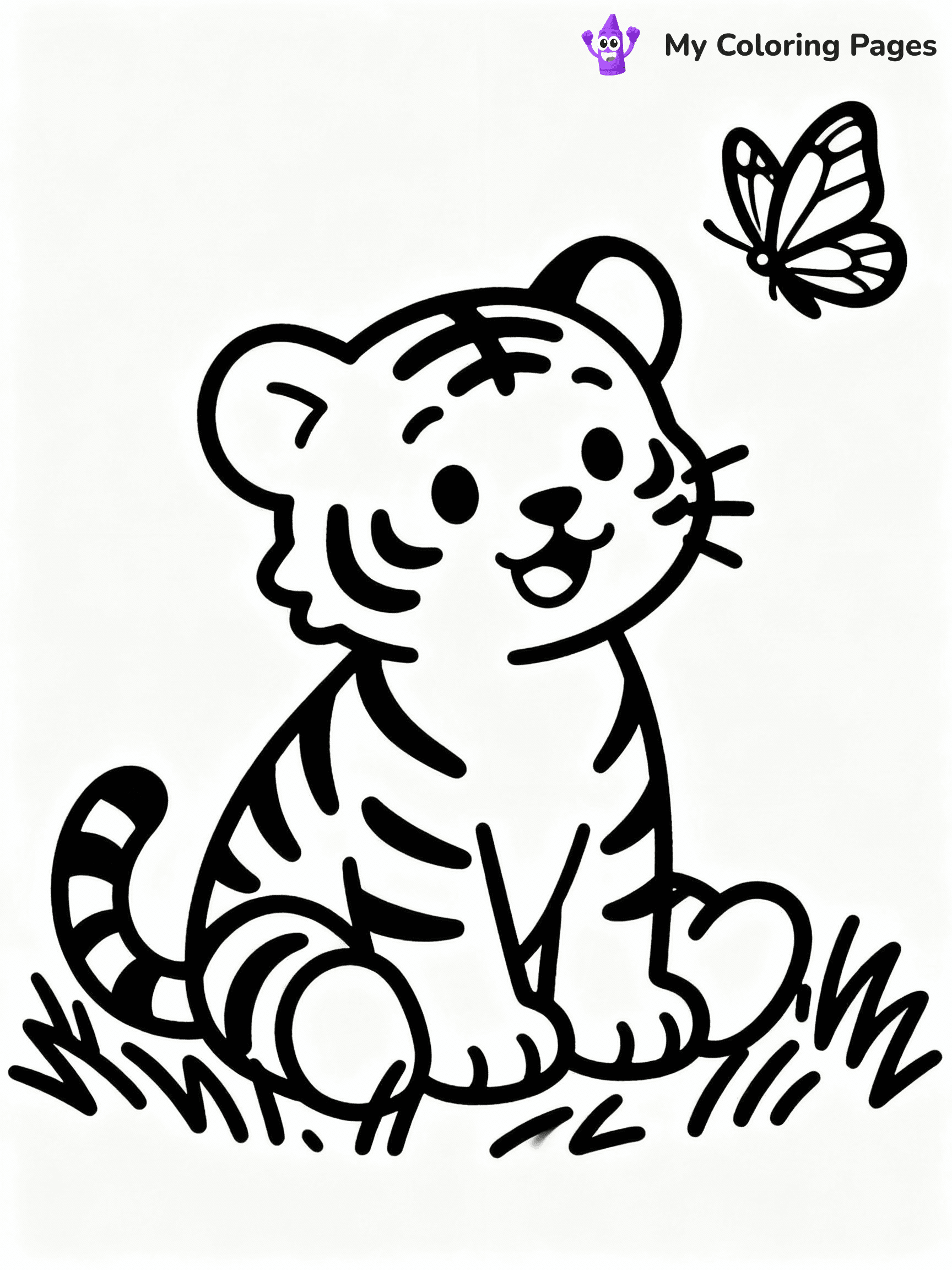 ⚠️ CRITICAL REQUIREMENT - ABSOLUTE BLACK AND WHITE ONLY ⚠️
This MUST be a BLACK AND WHITE line drawing ONLY. NO COLORS whatsoever.
- ONLY pure black lines (#000000) on pure white background (#FFFFFF)
- ABSOLUTELY NO colors, NO shading, NO gradients, NO grayscale
- If there are ANY colors in the output, the image is REJECTED
- This is a COLORING PAGE - meant to be COLORED IN by children
- The output must be UNCOLORED line art ready for coloring
⚠️ SUBJECT TO DRAW: Cute baby tiger in a playful pose, sitting on grass, with a butterfly fluttering nearby, realistic style
(REMEMBER: Output must be BLACK AND WHITE line art only, NOT colored!)
# COLORING PAGE: BLACK OUTLINES ONLY - WHITE BACKGROUND MANDATORY
Create a **coloring book page** using EXACTLY two values: black lines, white space.
## NON-NEGOTIABLE BINARY RULES
- **ONLY #000000 (black) and #FFFFFF (white)** - NO other values exist
- **EVERY PIXEL = BLACK OR WHITE** - no gray/shading/antialiasing
- **WHITE BACKGROUND MANDATORY** - entire canvas stays white
- **ALL SHAPES HOLLOW** - everything is empty outlines waiting to be colored
- **FORBIDDEN:** fills, shading, gradients, patterns, textures, colors
- **NO SOLID REGIONS** - if it's not a thin line, it's wrong
## Universal Line Standards
- Black outlines ONLY - thin, uniform weight
- Every shape completely empty inside
- Closed contours suitable for coloring
- Simple flat illustration - zero depth/3D/realism
- **Style:** Whimsical Doodle Art Alley - rounded, friendly outlines (unless specified)
## Everything = Outline Only
- Characters/animals: hollow shapes
- Objects/clothing: empty contours
- Backgrounds/scenery: line work only
- Natural elements: outlined forms
- Dark/night areas: don't exist (use outlined symbols)
- Textures/patterns: convert to simple lines
## The Test
Can a child color EVERY white space with crayons? If any area is pre-filled/shaded/gray or colored in, it FAILS. Every shape must be waiting to receive color.
**FINAL OUTPUT**: Binary coloring page. Black lines define shapes. White spaces ready for coloring. Nothing else exists. No exceptions. Print-ready.
⚠️ FINAL REMINDER: Draw the subject "Cute baby tiger in a playful pose, sitting on grass, with a butterfly fluttering nearby, realistic style" as BLACK AND WHITE line art. Zero colors in output.