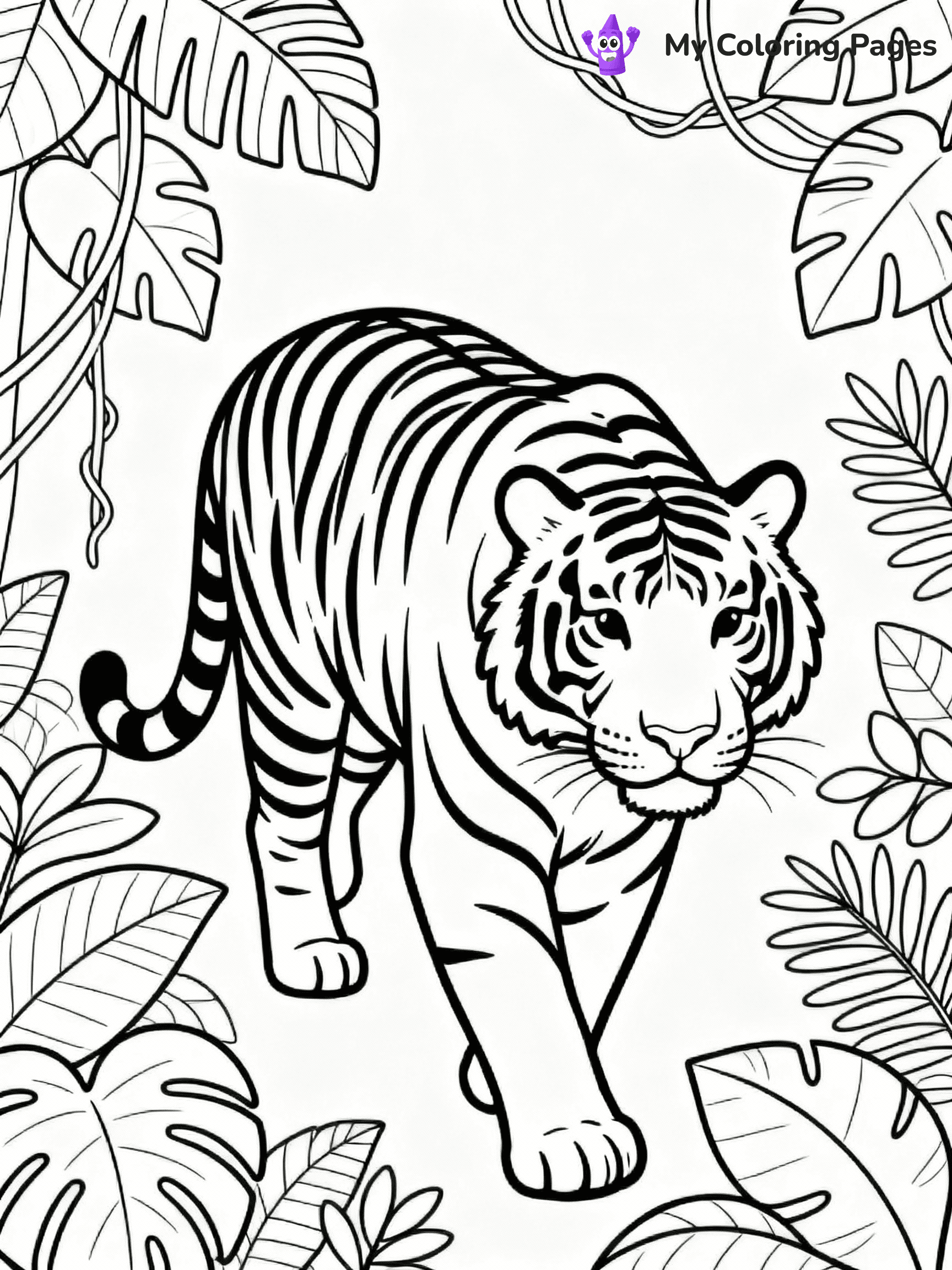 ⚠️ CRITICAL REQUIREMENT - ABSOLUTE BLACK AND WHITE ONLY ⚠️
This MUST be a BLACK AND WHITE line drawing ONLY. NO COLORS whatsoever.
- ONLY pure black lines (#000000) on pure white background (#FFFFFF)
- ABSOLUTELY NO colors, NO shading, NO gradients, NO grayscale
- If there are ANY colors in the output, the image is REJECTED
- This is a COLORING PAGE - meant to be COLORED IN by children
- The output must be UNCOLORED line art ready for coloring
⚠️ SUBJECT TO DRAW: Majestic adult tiger prowling through dense jungle, detailed fur patterns, surrounded by tropical foliage, realistic style
(REMEMBER: Output must be BLACK AND WHITE line art only, NOT colored!)
# COLORING PAGE: BLACK OUTLINES ONLY - WHITE BACKGROUND MANDATORY
Create a **coloring book page** using EXACTLY two values: black lines, white space.
## NON-NEGOTIABLE BINARY RULES
- **ONLY #000000 (black) and #FFFFFF (white)** - NO other values exist
- **EVERY PIXEL = BLACK OR WHITE** - no gray/shading/antialiasing
- **WHITE BACKGROUND MANDATORY** - entire canvas stays white
- **ALL SHAPES HOLLOW** - everything is empty outlines waiting to be colored
- **FORBIDDEN:** fills, shading, gradients, patterns, textures, colors
- **NO SOLID REGIONS** - if it's not a thin line, it's wrong
## Universal Line Standards
- Black outlines ONLY - thin, uniform weight
- Every shape completely empty inside
- Closed contours suitable for coloring
- Simple flat illustration - zero depth/3D/realism
- **Style:** Whimsical Doodle Art Alley - rounded, friendly outlines (unless specified)
## Everything = Outline Only
- Characters/animals: hollow shapes
- Objects/clothing: empty contours
- Backgrounds/scenery: line work only
- Natural elements: outlined forms
- Dark/night areas: don't exist (use outlined symbols)
- Textures/patterns: convert to simple lines
## The Test
Can a child color EVERY white space with crayons? If any area is pre-filled/shaded/gray or colored in, it FAILS. Every shape must be waiting to receive color.
**FINAL OUTPUT**: Binary coloring page. Black lines define shapes. White spaces ready for coloring. Nothing else exists. No exceptions. Print-ready.
⚠️ FINAL REMINDER: Draw the subject "Majestic adult tiger prowling through dense jungle, detailed fur patterns, surrounded by tropical foliage, realistic style" as BLACK AND WHITE line art. Zero colors in output.