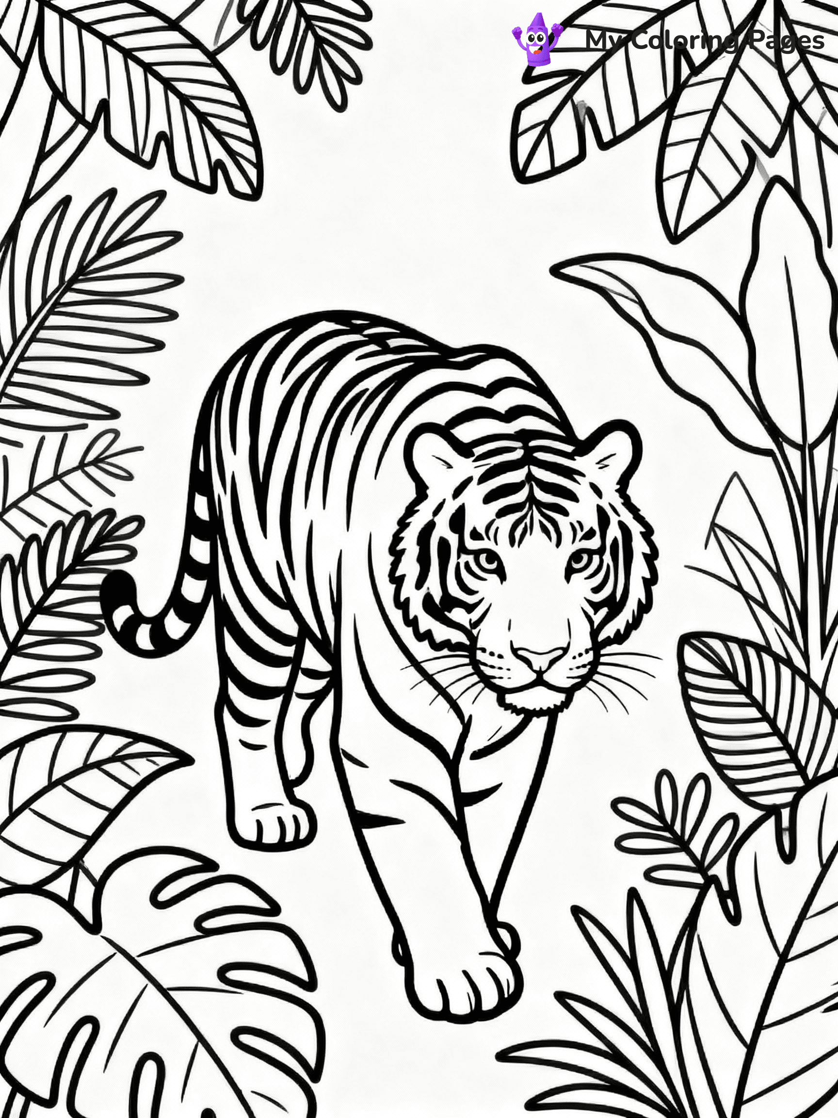 ⚠️ CRITICAL REQUIREMENT - ABSOLUTE BLACK AND WHITE ONLY ⚠️
This MUST be a BLACK AND WHITE line drawing ONLY. NO COLORS whatsoever.
- ONLY pure black lines (#000000) on pure white background (#FFFFFF)
- ABSOLUTELY NO colors, NO shading, NO gradients, NO grayscale
- If there are ANY colors in the output, the image is REJECTED
- This is a COLORING PAGE - meant to be COLORED IN by children
- The output must be UNCOLORED line art ready for coloring
⚠️ SUBJECT TO DRAW: Majestic adult tiger prowling through dense jungle, detailed fur patterns, surrounded by tropical foliage, realistic style
(REMEMBER: Output must be BLACK AND WHITE line art only, NOT colored!)
# COLORING PAGE: BLACK OUTLINES ONLY - WHITE BACKGROUND MANDATORY
Create a **coloring book page** using EXACTLY two values: black lines, white space.
## NON-NEGOTIABLE BINARY RULES
- **ONLY #000000 (black) and #FFFFFF (white)** - NO other values exist
- **EVERY PIXEL = BLACK OR WHITE** - no gray/shading/antialiasing
- **WHITE BACKGROUND MANDATORY** - entire canvas stays white
- **ALL SHAPES HOLLOW** - everything is empty outlines waiting to be colored
- **FORBIDDEN:** fills, shading, gradients, patterns, textures, colors
- **NO SOLID REGIONS** - if it's not a thin line, it's wrong
## Universal Line Standards
- Black outlines ONLY - thin, uniform weight
- Every shape completely empty inside
- Closed contours suitable for coloring
- Simple flat illustration - zero depth/3D/realism
- **Style:** Whimsical Doodle Art Alley - rounded, friendly outlines (unless specified)
## Everything = Outline Only
- Characters/animals: hollow shapes
- Objects/clothing: empty contours
- Backgrounds/scenery: line work only
- Natural elements: outlined forms
- Dark/night areas: don't exist (use outlined symbols)
- Textures/patterns: convert to simple lines
## The Test
Can a child color EVERY white space with crayons? If any area is pre-filled/shaded/gray or colored in, it FAILS. Every shape must be waiting to receive color.
**FINAL OUTPUT**: Binary coloring page. Black lines define shapes. White spaces ready for coloring. Nothing else exists. No exceptions. Print-ready.
⚠️ FINAL REMINDER: Draw the subject "Majestic adult tiger prowling through dense jungle, detailed fur patterns, surrounded by tropical foliage, realistic style" as BLACK AND WHITE line art. Zero colors in output.