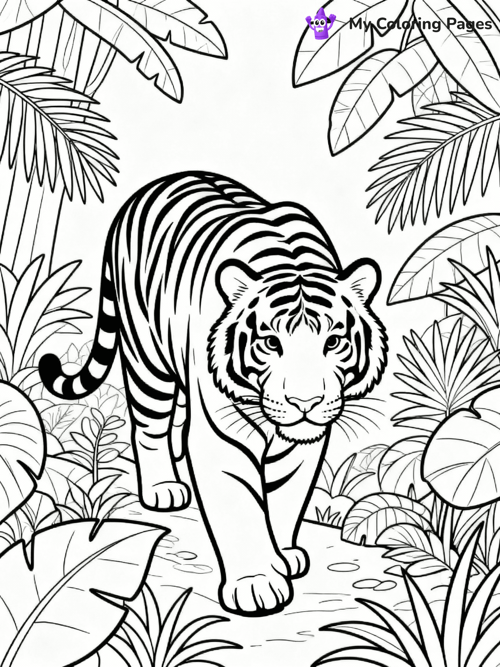 ⚠️ CRITICAL REQUIREMENT - ABSOLUTE BLACK AND WHITE ONLY ⚠️
This MUST be a BLACK AND WHITE line drawing ONLY. NO COLORS whatsoever.
- ONLY pure black lines (#000000) on pure white background (#FFFFFF)
- ABSOLUTELY NO colors, NO shading, NO gradients, NO grayscale
- If there are ANY colors in the output, the image is REJECTED
- This is a COLORING PAGE - meant to be COLORED IN by children
- The output must be UNCOLORED line art ready for coloring
⚠️ SUBJECT TO DRAW: Majestic adult tiger prowling through dense jungle, detailed fur patterns, surrounded by tropical foliage, realistic style
(REMEMBER: Output must be BLACK AND WHITE line art only, NOT colored!)
# COLORING PAGE: BLACK OUTLINES ONLY - WHITE BACKGROUND MANDATORY
Create a **coloring book page** using EXACTLY two values: black lines, white space.
## NON-NEGOTIABLE BINARY RULES
- **ONLY #000000 (black) and #FFFFFF (white)** - NO other values exist
- **EVERY PIXEL = BLACK OR WHITE** - no gray/shading/antialiasing
- **WHITE BACKGROUND MANDATORY** - entire canvas stays white
- **ALL SHAPES HOLLOW** - everything is empty outlines waiting to be colored
- **FORBIDDEN:** fills, shading, gradients, patterns, textures, colors
- **NO SOLID REGIONS** - if it's not a thin line, it's wrong
## Universal Line Standards
- Black outlines ONLY - thin, uniform weight
- Every shape completely empty inside
- Closed contours suitable for coloring
- Simple flat illustration - zero depth/3D/realism
- **Style:** Whimsical Doodle Art Alley - rounded, friendly outlines (unless specified)
## Everything = Outline Only
- Characters/animals: hollow shapes
- Objects/clothing: empty contours
- Backgrounds/scenery: line work only
- Natural elements: outlined forms
- Dark/night areas: don't exist (use outlined symbols)
- Textures/patterns: convert to simple lines
## The Test
Can a child color EVERY white space with crayons? If any area is pre-filled/shaded/gray or colored in, it FAILS. Every shape must be waiting to receive color.
**FINAL OUTPUT**: Binary coloring page. Black lines define shapes. White spaces ready for coloring. Nothing else exists. No exceptions. Print-ready.
⚠️ FINAL REMINDER: Draw the subject "Majestic adult tiger prowling through dense jungle, detailed fur patterns, surrounded by tropical foliage, realistic style" as BLACK AND WHITE line art. Zero colors in output.