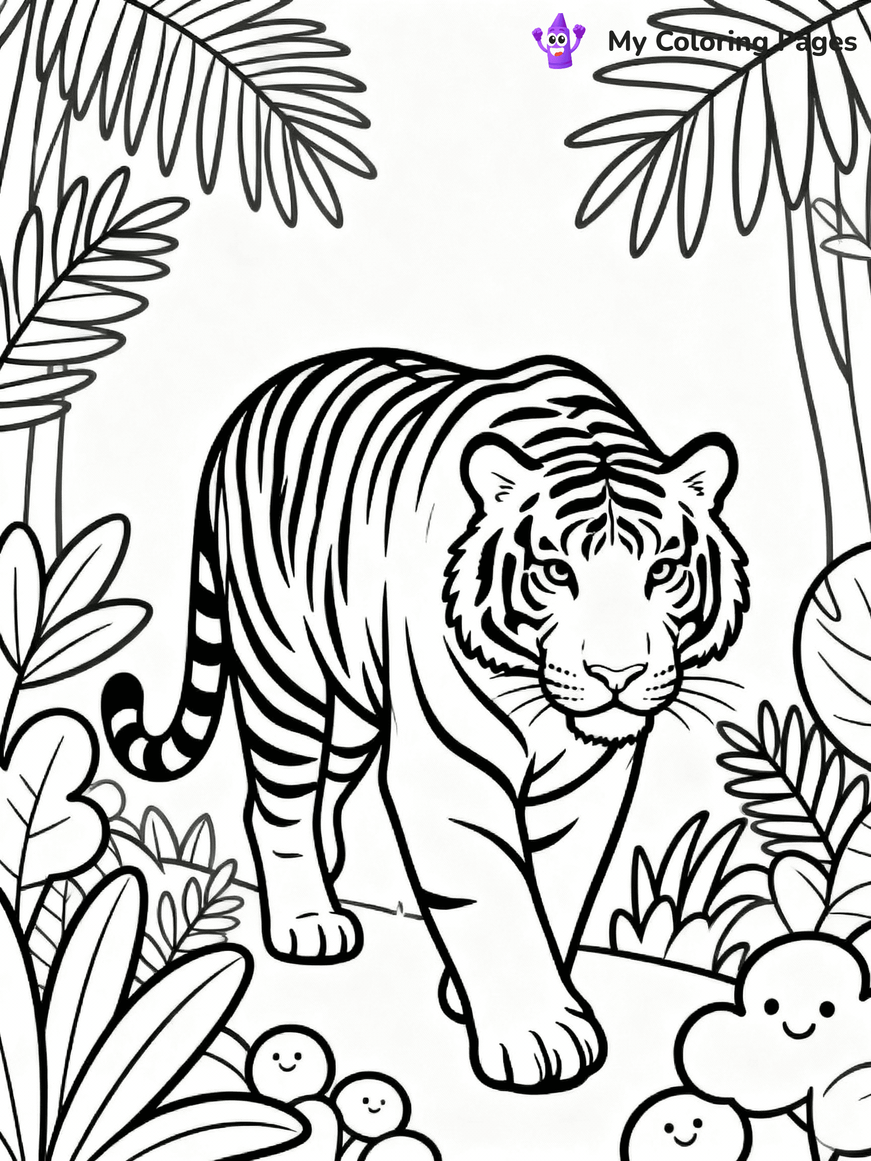 ⚠️ CRITICAL REQUIREMENT - ABSOLUTE BLACK AND WHITE ONLY ⚠️
This MUST be a BLACK AND WHITE line drawing ONLY. NO COLORS whatsoever.
- ONLY pure black lines (#000000) on pure white background (#FFFFFF)
- ABSOLUTELY NO colors, NO shading, NO gradients, NO grayscale
- If there are ANY colors in the output, the image is REJECTED
- This is a COLORING PAGE - meant to be COLORED IN by children
- The output must be UNCOLORED line art ready for coloring
⚠️ SUBJECT TO DRAW: Majestic adult tiger prowling through dense jungle, detailed fur patterns, surrounded by tropical foliage, realistic style
(REMEMBER: Output must be BLACK AND WHITE line art only, NOT colored!)
# COLORING PAGE: BLACK OUTLINES ONLY - WHITE BACKGROUND MANDATORY
Create a **coloring book page** using EXACTLY two values: black lines, white space.
## NON-NEGOTIABLE BINARY RULES
- **ONLY #000000 (black) and #FFFFFF (white)** - NO other values exist
- **EVERY PIXEL = BLACK OR WHITE** - no gray/shading/antialiasing
- **WHITE BACKGROUND MANDATORY** - entire canvas stays white
- **ALL SHAPES HOLLOW** - everything is empty outlines waiting to be colored
- **FORBIDDEN:** fills, shading, gradients, patterns, textures, colors
- **NO SOLID REGIONS** - if it's not a thin line, it's wrong
## Universal Line Standards
- Black outlines ONLY - thin, uniform weight
- Every shape completely empty inside
- Closed contours suitable for coloring
- Simple flat illustration - zero depth/3D/realism
- **Style:** Whimsical Doodle Art Alley - rounded, friendly outlines (unless specified)
## Everything = Outline Only
- Characters/animals: hollow shapes
- Objects/clothing: empty contours
- Backgrounds/scenery: line work only
- Natural elements: outlined forms
- Dark/night areas: don't exist (use outlined symbols)
- Textures/patterns: convert to simple lines
## The Test
Can a child color EVERY white space with crayons? If any area is pre-filled/shaded/gray or colored in, it FAILS. Every shape must be waiting to receive color.
**FINAL OUTPUT**: Binary coloring page. Black lines define shapes. White spaces ready for coloring. Nothing else exists. No exceptions. Print-ready.
⚠️ FINAL REMINDER: Draw the subject "Majestic adult tiger prowling through dense jungle, detailed fur patterns, surrounded by tropical foliage, realistic style" as BLACK AND WHITE line art. Zero colors in output.