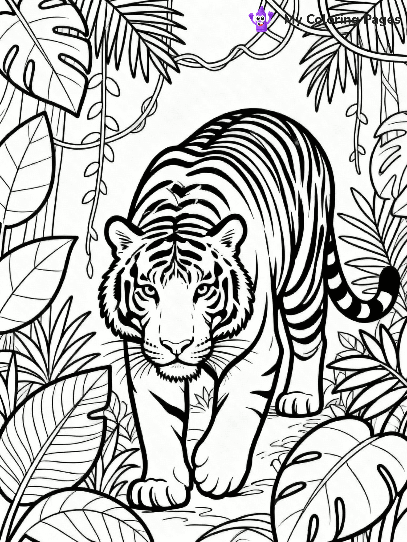 ⚠️ CRITICAL REQUIREMENT - ABSOLUTE BLACK AND WHITE ONLY ⚠️
This MUST be a BLACK AND WHITE line drawing ONLY. NO COLORS whatsoever.
- ONLY pure black lines (#000000) on pure white background (#FFFFFF)
- ABSOLUTELY NO colors, NO shading, NO gradients, NO grayscale
- If there are ANY colors in the output, the image is REJECTED
- This is a COLORING PAGE - meant to be COLORED IN by children
- The output must be UNCOLORED line art ready for coloring
⚠️ SUBJECT TO DRAW: Majestic adult tiger prowling through dense jungle, detailed fur patterns, surrounded by tropical foliage, realistic style
(REMEMBER: Output must be BLACK AND WHITE line art only, NOT colored!)
# COLORING PAGE: BLACK OUTLINES ONLY - WHITE BACKGROUND MANDATORY
Create a **coloring book page** using EXACTLY two values: black lines, white space.
## NON-NEGOTIABLE BINARY RULES
- **ONLY #000000 (black) and #FFFFFF (white)** - NO other values exist
- **EVERY PIXEL = BLACK OR WHITE** - no gray/shading/antialiasing
- **WHITE BACKGROUND MANDATORY** - entire canvas stays white
- **ALL SHAPES HOLLOW** - everything is empty outlines waiting to be colored
- **FORBIDDEN:** fills, shading, gradients, patterns, textures, colors
- **NO SOLID REGIONS** - if it's not a thin line, it's wrong
## Universal Line Standards
- Black outlines ONLY - thin, uniform weight
- Every shape completely empty inside
- Closed contours suitable for coloring
- Simple flat illustration - zero depth/3D/realism
- **Style:** Whimsical Doodle Art Alley - rounded, friendly outlines (unless specified)
## Everything = Outline Only
- Characters/animals: hollow shapes
- Objects/clothing: empty contours
- Backgrounds/scenery: line work only
- Natural elements: outlined forms
- Dark/night areas: don't exist (use outlined symbols)
- Textures/patterns: convert to simple lines
## The Test
Can a child color EVERY white space with crayons? If any area is pre-filled/shaded/gray or colored in, it FAILS. Every shape must be waiting to receive color.
**FINAL OUTPUT**: Binary coloring page. Black lines define shapes. White spaces ready for coloring. Nothing else exists. No exceptions. Print-ready.
⚠️ FINAL REMINDER: Draw the subject "Majestic adult tiger prowling through dense jungle, detailed fur patterns, surrounded by tropical foliage, realistic style" as BLACK AND WHITE line art. Zero colors in output.