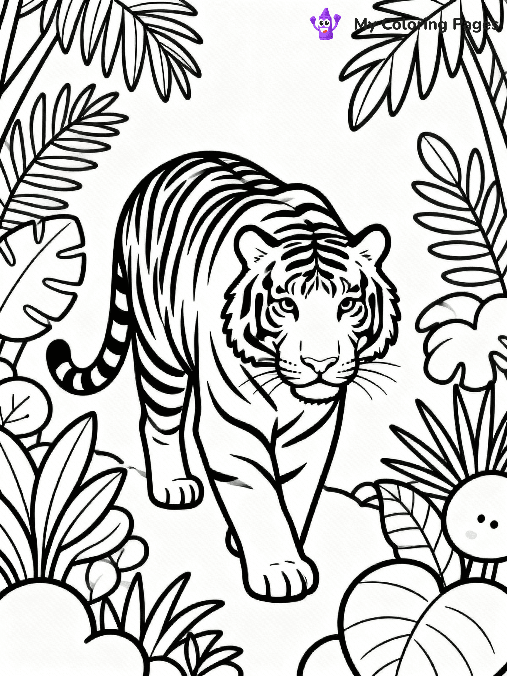 ⚠️ CRITICAL REQUIREMENT - ABSOLUTE BLACK AND WHITE ONLY ⚠️
This MUST be a BLACK AND WHITE line drawing ONLY. NO COLORS whatsoever.
- ONLY pure black lines (#000000) on pure white background (#FFFFFF)
- ABSOLUTELY NO colors, NO shading, NO gradients, NO grayscale
- If there are ANY colors in the output, the image is REJECTED
- This is a COLORING PAGE - meant to be COLORED IN by children
- The output must be UNCOLORED line art ready for coloring
⚠️ SUBJECT TO DRAW: Majestic adult tiger prowling through dense jungle, detailed fur patterns, surrounded by tropical foliage, realistic style
(REMEMBER: Output must be BLACK AND WHITE line art only, NOT colored!)
# COLORING PAGE: BLACK OUTLINES ONLY - WHITE BACKGROUND MANDATORY
Create a **coloring book page** using EXACTLY two values: black lines, white space.
## NON-NEGOTIABLE BINARY RULES
- **ONLY #000000 (black) and #FFFFFF (white)** - NO other values exist
- **EVERY PIXEL = BLACK OR WHITE** - no gray/shading/antialiasing
- **WHITE BACKGROUND MANDATORY** - entire canvas stays white
- **ALL SHAPES HOLLOW** - everything is empty outlines waiting to be colored
- **FORBIDDEN:** fills, shading, gradients, patterns, textures, colors
- **NO SOLID REGIONS** - if it's not a thin line, it's wrong
## Universal Line Standards
- Black outlines ONLY - thin, uniform weight
- Every shape completely empty inside
- Closed contours suitable for coloring
- Simple flat illustration - zero depth/3D/realism
- **Style:** Whimsical Doodle Art Alley - rounded, friendly outlines (unless specified)
## Everything = Outline Only
- Characters/animals: hollow shapes
- Objects/clothing: empty contours
- Backgrounds/scenery: line work only
- Natural elements: outlined forms
- Dark/night areas: don't exist (use outlined symbols)
- Textures/patterns: convert to simple lines
## The Test
Can a child color EVERY white space with crayons? If any area is pre-filled/shaded/gray or colored in, it FAILS. Every shape must be waiting to receive color.
**FINAL OUTPUT**: Binary coloring page. Black lines define shapes. White spaces ready for coloring. Nothing else exists. No exceptions. Print-ready.
⚠️ FINAL REMINDER: Draw the subject "Majestic adult tiger prowling through dense jungle, detailed fur patterns, surrounded by tropical foliage, realistic style" as BLACK AND WHITE line art. Zero colors in output.