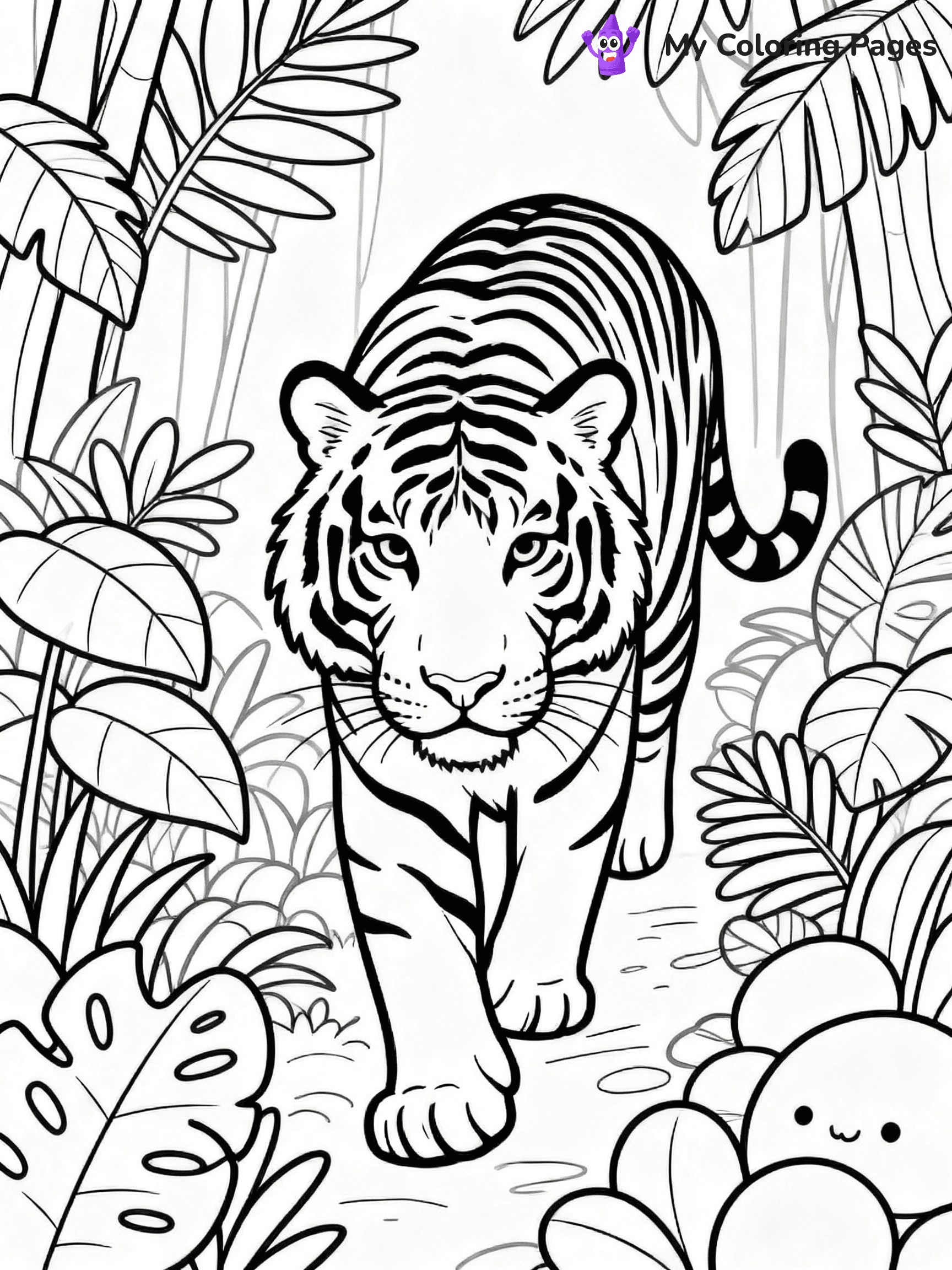 ⚠️ CRITICAL REQUIREMENT - ABSOLUTE BLACK AND WHITE ONLY ⚠️
This MUST be a BLACK AND WHITE line drawing ONLY. NO COLORS whatsoever.
- ONLY pure black lines (#000000) on pure white background (#FFFFFF)
- ABSOLUTELY NO colors, NO shading, NO gradients, NO grayscale
- If there are ANY colors in the output, the image is REJECTED
- This is a COLORING PAGE - meant to be COLORED IN by children
- The output must be UNCOLORED line art ready for coloring
⚠️ SUBJECT TO DRAW: Majestic adult tiger prowling through dense jungle, detailed fur patterns, surrounded by tropical foliage, realistic style
(REMEMBER: Output must be BLACK AND WHITE line art only, NOT colored!)
# COLORING PAGE: BLACK OUTLINES ONLY - WHITE BACKGROUND MANDATORY
Create a **coloring book page** using EXACTLY two values: black lines, white space.
## NON-NEGOTIABLE BINARY RULES
- **ONLY #000000 (black) and #FFFFFF (white)** - NO other values exist
- **EVERY PIXEL = BLACK OR WHITE** - no gray/shading/antialiasing
- **WHITE BACKGROUND MANDATORY** - entire canvas stays white
- **ALL SHAPES HOLLOW** - everything is empty outlines waiting to be colored
- **FORBIDDEN:** fills, shading, gradients, patterns, textures, colors
- **NO SOLID REGIONS** - if it's not a thin line, it's wrong
## Universal Line Standards
- Black outlines ONLY - thin, uniform weight
- Every shape completely empty inside
- Closed contours suitable for coloring
- Simple flat illustration - zero depth/3D/realism
- **Style:** Whimsical Doodle Art Alley - rounded, friendly outlines (unless specified)
## Everything = Outline Only
- Characters/animals: hollow shapes
- Objects/clothing: empty contours
- Backgrounds/scenery: line work only
- Natural elements: outlined forms
- Dark/night areas: don't exist (use outlined symbols)
- Textures/patterns: convert to simple lines
## The Test
Can a child color EVERY white space with crayons? If any area is pre-filled/shaded/gray or colored in, it FAILS. Every shape must be waiting to receive color.
**FINAL OUTPUT**: Binary coloring page. Black lines define shapes. White spaces ready for coloring. Nothing else exists. No exceptions. Print-ready.
⚠️ FINAL REMINDER: Draw the subject "Majestic adult tiger prowling through dense jungle, detailed fur patterns, surrounded by tropical foliage, realistic style" as BLACK AND WHITE line art. Zero colors in output.