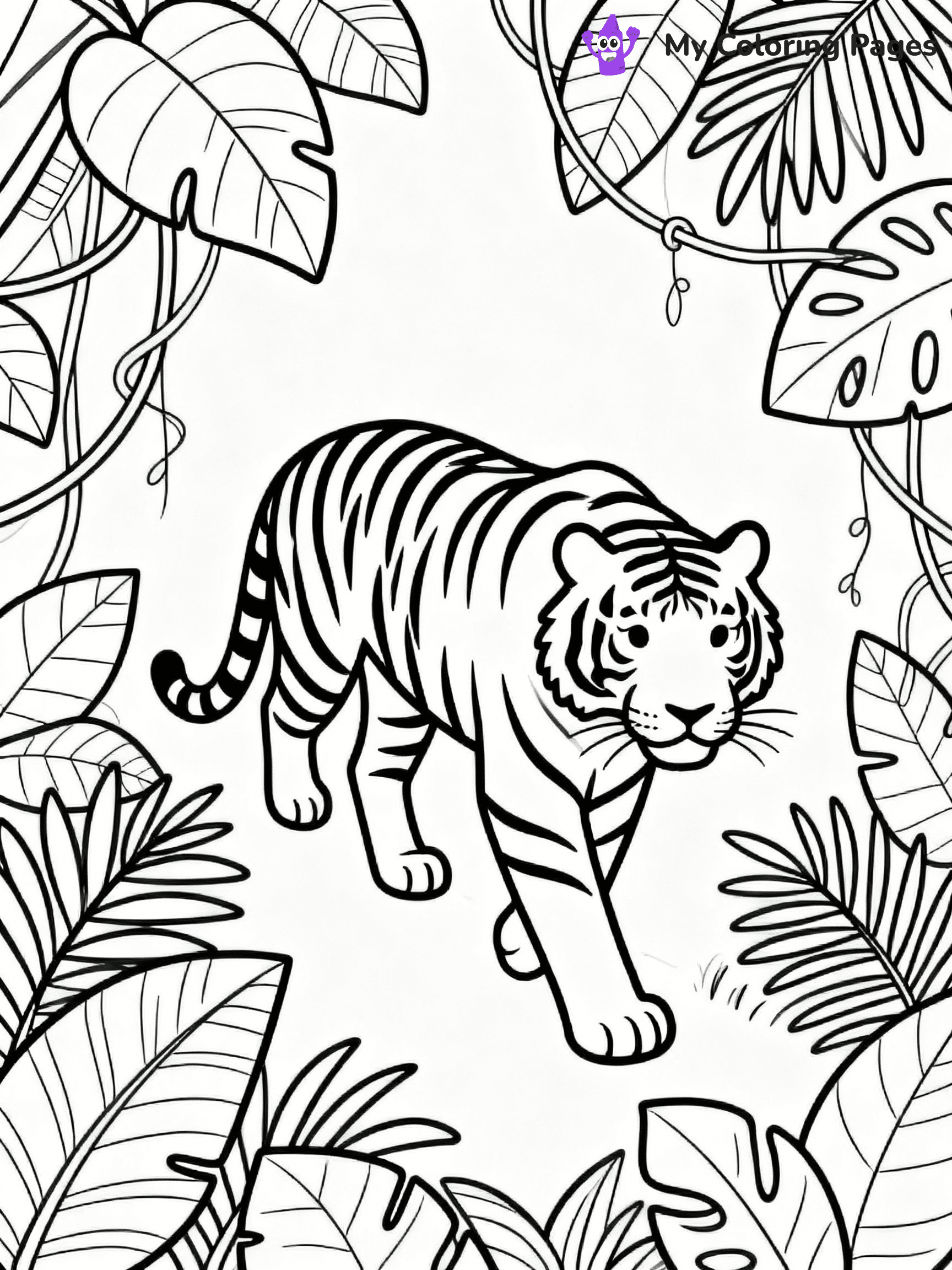 ⚠️ CRITICAL REQUIREMENT - ABSOLUTE BLACK AND WHITE ONLY ⚠️
This MUST be a BLACK AND WHITE line drawing ONLY. NO COLORS whatsoever.
- ONLY pure black lines (#000000) on pure white background (#FFFFFF)
- ABSOLUTELY NO colors, NO shading, NO gradients, NO grayscale
- If there are ANY colors in the output, the image is REJECTED
- This is a COLORING PAGE - meant to be COLORED IN by children
- The output must be UNCOLORED line art ready for coloring
⚠️ SUBJECT TO DRAW: Majestic adult tiger prowling through dense jungle, detailed fur patterns, surrounded by tropical foliage, realistic style
(REMEMBER: Output must be BLACK AND WHITE line art only, NOT colored!)
# COLORING PAGE: BLACK OUTLINES ONLY - WHITE BACKGROUND MANDATORY
Create a **coloring book page** using EXACTLY two values: black lines, white space.
## NON-NEGOTIABLE BINARY RULES
- **ONLY #000000 (black) and #FFFFFF (white)** - NO other values exist
- **EVERY PIXEL = BLACK OR WHITE** - no gray/shading/antialiasing
- **WHITE BACKGROUND MANDATORY** - entire canvas stays white
- **ALL SHAPES HOLLOW** - everything is empty outlines waiting to be colored
- **FORBIDDEN:** fills, shading, gradients, patterns, textures, colors
- **NO SOLID REGIONS** - if it's not a thin line, it's wrong
## Universal Line Standards
- Black outlines ONLY - thin, uniform weight
- Every shape completely empty inside
- Closed contours suitable for coloring
- Simple flat illustration - zero depth/3D/realism
- **Style:** Whimsical Doodle Art Alley - rounded, friendly outlines (unless specified)
## Everything = Outline Only
- Characters/animals: hollow shapes
- Objects/clothing: empty contours
- Backgrounds/scenery: line work only
- Natural elements: outlined forms
- Dark/night areas: don't exist (use outlined symbols)
- Textures/patterns: convert to simple lines
## The Test
Can a child color EVERY white space with crayons? If any area is pre-filled/shaded/gray or colored in, it FAILS. Every shape must be waiting to receive color.
**FINAL OUTPUT**: Binary coloring page. Black lines define shapes. White spaces ready for coloring. Nothing else exists. No exceptions. Print-ready.
⚠️ FINAL REMINDER: Draw the subject "Majestic adult tiger prowling through dense jungle, detailed fur patterns, surrounded by tropical foliage, realistic style" as BLACK AND WHITE line art. Zero colors in output.