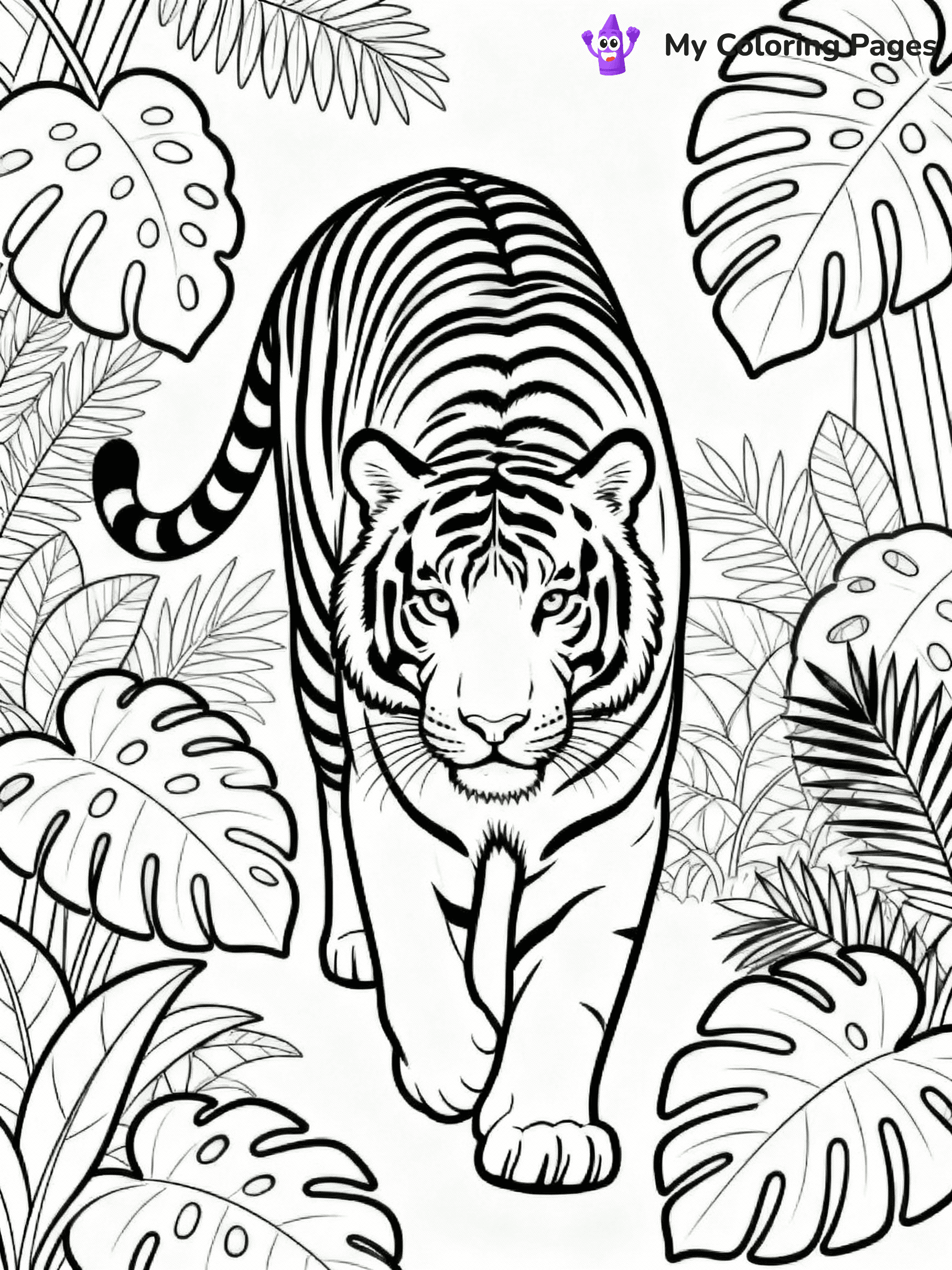 ⚠️ CRITICAL REQUIREMENT - ABSOLUTE BLACK AND WHITE ONLY ⚠️
This MUST be a BLACK AND WHITE line drawing ONLY. NO COLORS whatsoever.
- ONLY pure black lines (#000000) on pure white background (#FFFFFF)
- ABSOLUTELY NO colors, NO shading, NO gradients, NO grayscale
- If there are ANY colors in the output, the image is REJECTED
- This is a COLORING PAGE - meant to be COLORED IN by children
- The output must be UNCOLORED line art ready for coloring
⚠️ SUBJECT TO DRAW: Majestic adult tiger prowling through dense jungle, detailed fur patterns, surrounded by tropical foliage, realistic style
(REMEMBER: Output must be BLACK AND WHITE line art only, NOT colored!)
# COLORING PAGE: BLACK OUTLINES ONLY - WHITE BACKGROUND MANDATORY
Create a **coloring book page** using EXACTLY two values: black lines, white space.
## NON-NEGOTIABLE BINARY RULES
- **ONLY #000000 (black) and #FFFFFF (white)** - NO other values exist
- **EVERY PIXEL = BLACK OR WHITE** - no gray/shading/antialiasing
- **WHITE BACKGROUND MANDATORY** - entire canvas stays white
- **ALL SHAPES HOLLOW** - everything is empty outlines waiting to be colored
- **FORBIDDEN:** fills, shading, gradients, patterns, textures, colors
- **NO SOLID REGIONS** - if it's not a thin line, it's wrong
## Universal Line Standards
- Black outlines ONLY - thin, uniform weight
- Every shape completely empty inside
- Closed contours suitable for coloring
- Simple flat illustration - zero depth/3D/realism
- **Style:** Whimsical Doodle Art Alley - rounded, friendly outlines (unless specified)
## Everything = Outline Only
- Characters/animals: hollow shapes
- Objects/clothing: empty contours
- Backgrounds/scenery: line work only
- Natural elements: outlined forms
- Dark/night areas: don't exist (use outlined symbols)
- Textures/patterns: convert to simple lines
## The Test
Can a child color EVERY white space with crayons? If any area is pre-filled/shaded/gray or colored in, it FAILS. Every shape must be waiting to receive color.
**FINAL OUTPUT**: Binary coloring page. Black lines define shapes. White spaces ready for coloring. Nothing else exists. No exceptions. Print-ready.
⚠️ FINAL REMINDER: Draw the subject "Majestic adult tiger prowling through dense jungle, detailed fur patterns, surrounded by tropical foliage, realistic style" as BLACK AND WHITE line art. Zero colors in output.
