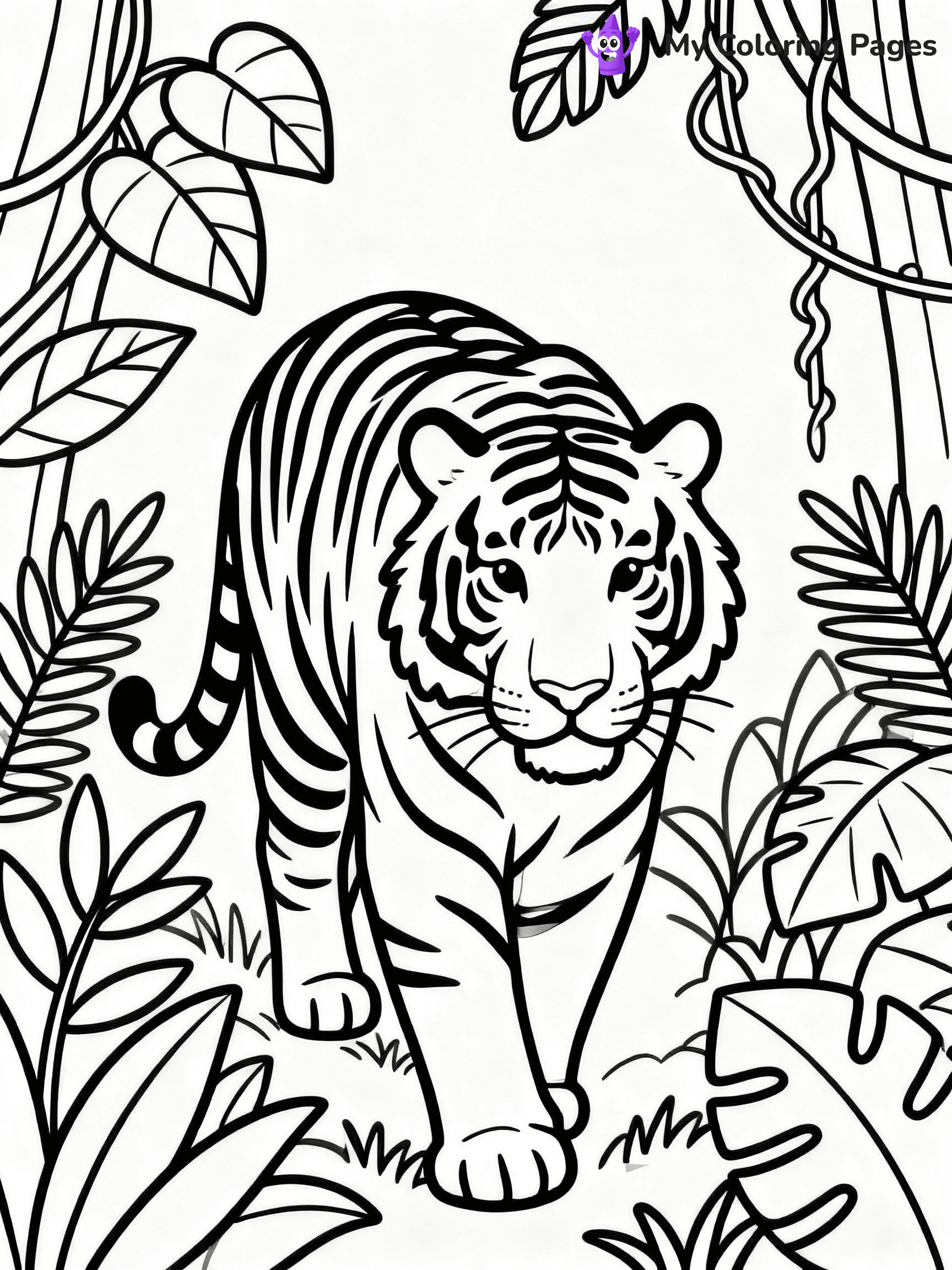 ⚠️ CRITICAL REQUIREMENT - ABSOLUTE BLACK AND WHITE ONLY ⚠️
This MUST be a BLACK AND WHITE line drawing ONLY. NO COLORS whatsoever.
- ONLY pure black lines (#000000) on pure white background (#FFFFFF)
- ABSOLUTELY NO colors, NO shading, NO gradients, NO grayscale
- If there are ANY colors in the output, the image is REJECTED
- This is a COLORING PAGE - meant to be COLORED IN by children
- The output must be UNCOLORED line art ready for coloring
⚠️ SUBJECT TO DRAW: Majestic adult tiger prowling through dense jungle, detailed fur patterns, surrounded by tropical foliage, realistic style
(REMEMBER: Output must be BLACK AND WHITE line art only, NOT colored!)
# COLORING PAGE: BLACK OUTLINES ONLY - WHITE BACKGROUND MANDATORY
Create a **coloring book page** using EXACTLY two values: black lines, white space.
## NON-NEGOTIABLE BINARY RULES
- **ONLY #000000 (black) and #FFFFFF (white)** - NO other values exist
- **EVERY PIXEL = BLACK OR WHITE** - no gray/shading/antialiasing
- **WHITE BACKGROUND MANDATORY** - entire canvas stays white
- **ALL SHAPES HOLLOW** - everything is empty outlines waiting to be colored
- **FORBIDDEN:** fills, shading, gradients, patterns, textures, colors
- **NO SOLID REGIONS** - if it's not a thin line, it's wrong
## Universal Line Standards
- Black outlines ONLY - thin, uniform weight
- Every shape completely empty inside
- Closed contours suitable for coloring
- Simple flat illustration - zero depth/3D/realism
- **Style:** Whimsical Doodle Art Alley - rounded, friendly outlines (unless specified)
## Everything = Outline Only
- Characters/animals: hollow shapes
- Objects/clothing: empty contours
- Backgrounds/scenery: line work only
- Natural elements: outlined forms
- Dark/night areas: don't exist (use outlined symbols)
- Textures/patterns: convert to simple lines
## The Test
Can a child color EVERY white space with crayons? If any area is pre-filled/shaded/gray or colored in, it FAILS. Every shape must be waiting to receive color.
**FINAL OUTPUT**: Binary coloring page. Black lines define shapes. White spaces ready for coloring. Nothing else exists. No exceptions. Print-ready.
⚠️ FINAL REMINDER: Draw the subject "Majestic adult tiger prowling through dense jungle, detailed fur patterns, surrounded by tropical foliage, realistic style" as BLACK AND WHITE line art. Zero colors in output.