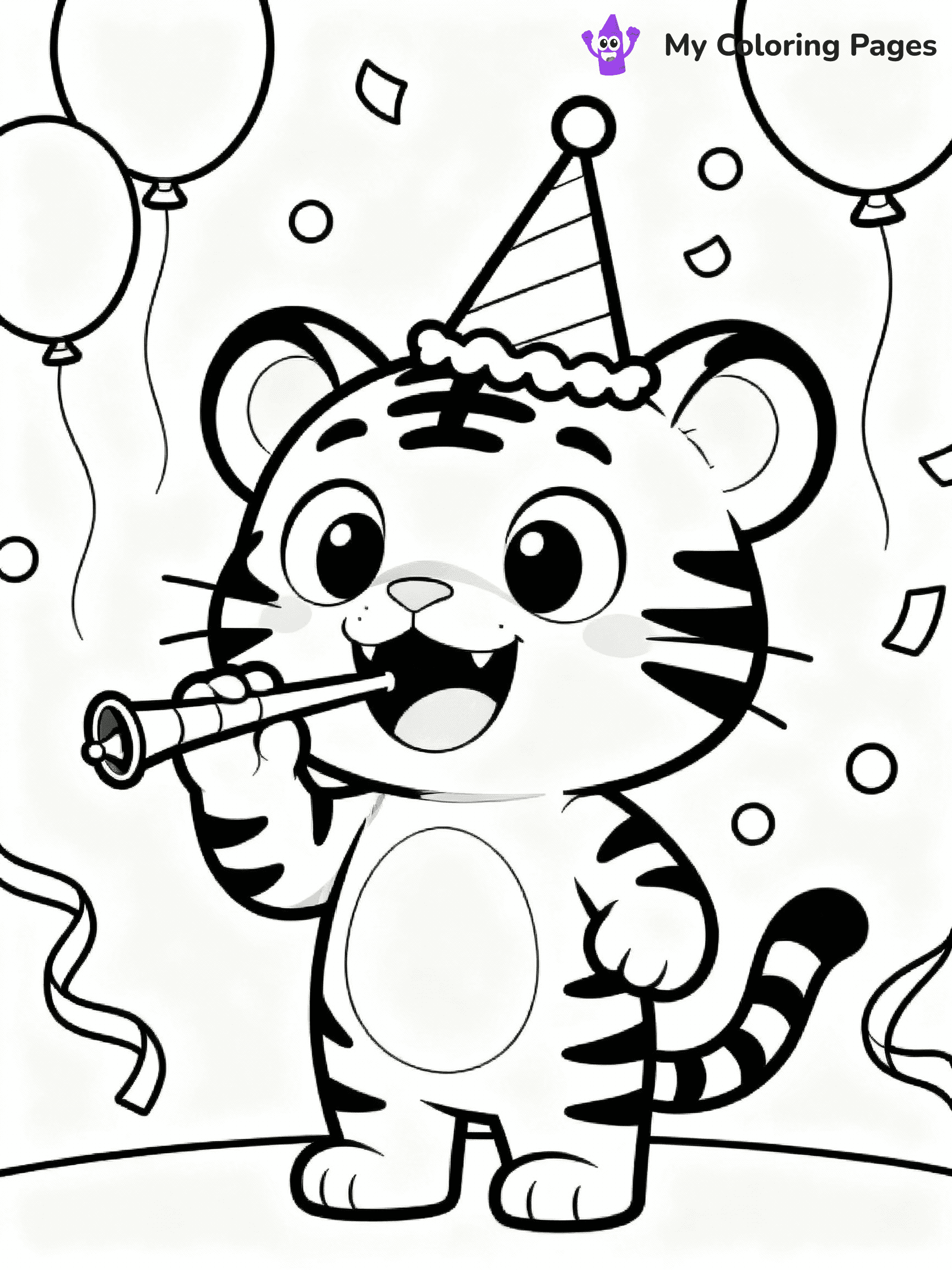 ⚠️ CRITICAL REQUIREMENT - ABSOLUTE BLACK AND WHITE ONLY ⚠️
This MUST be a BLACK AND WHITE line drawing ONLY. NO COLORS whatsoever.
- ONLY pure black lines (#000000) on pure white background (#FFFFFF)
- ABSOLUTELY NO colors, NO shading, NO gradients, NO grayscale
- If there are ANY colors in the output, the image is REJECTED
- This is a COLORING PAGE - meant to be COLORED IN by children
- The output must be UNCOLORED line art ready for coloring
⚠️ SUBJECT TO DRAW: Cartoon tiger with exaggerated features, wearing a party hat, blowing a noisemaker, festive background, cartoon style
(REMEMBER: Output must be BLACK AND WHITE line art only, NOT colored!)
# COLORING PAGE: BLACK OUTLINES ONLY - WHITE BACKGROUND MANDATORY
Create a **coloring book page** using EXACTLY two values: black lines, white space.
## NON-NEGOTIABLE BINARY RULES
- **ONLY #000000 (black) and #FFFFFF (white)** - NO other values exist
- **EVERY PIXEL = BLACK OR WHITE** - no gray/shading/antialiasing
- **WHITE BACKGROUND MANDATORY** - entire canvas stays white
- **ALL SHAPES HOLLOW** - everything is empty outlines waiting to be colored
- **FORBIDDEN:** fills, shading, gradients, patterns, textures, colors
- **NO SOLID REGIONS** - if it's not a thin line, it's wrong
## Universal Line Standards
- Black outlines ONLY - thin, uniform weight
- Every shape completely empty inside
- Closed contours suitable for coloring
- Simple flat illustration - zero depth/3D/realism
- **Style:** Whimsical Doodle Art Alley - rounded, friendly outlines (unless specified)
## Everything = Outline Only
- Characters/animals: hollow shapes
- Objects/clothing: empty contours
- Backgrounds/scenery: line work only
- Natural elements: outlined forms
- Dark/night areas: don't exist (use outlined symbols)
- Textures/patterns: convert to simple lines
## The Test
Can a child color EVERY white space with crayons? If any area is pre-filled/shaded/gray or colored in, it FAILS. Every shape must be waiting to receive color.
**FINAL OUTPUT**: Binary coloring page. Black lines define shapes. White spaces ready for coloring. Nothing else exists. No exceptions. Print-ready.
⚠️ FINAL REMINDER: Draw the subject "Cartoon tiger with exaggerated features, wearing a party hat, blowing a noisemaker, festive background, cartoon style" as BLACK AND WHITE line art. Zero colors in output.