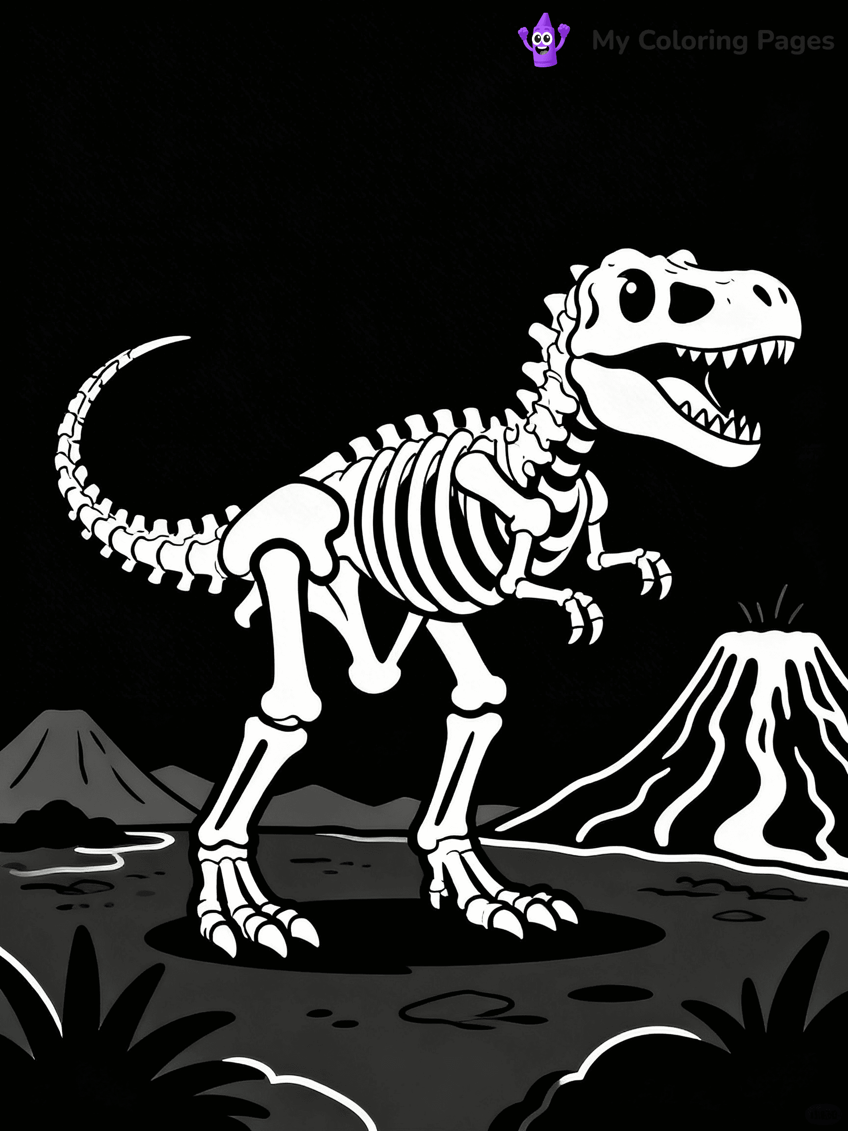 Dinosaur Skeleton Coloring Pages - 9