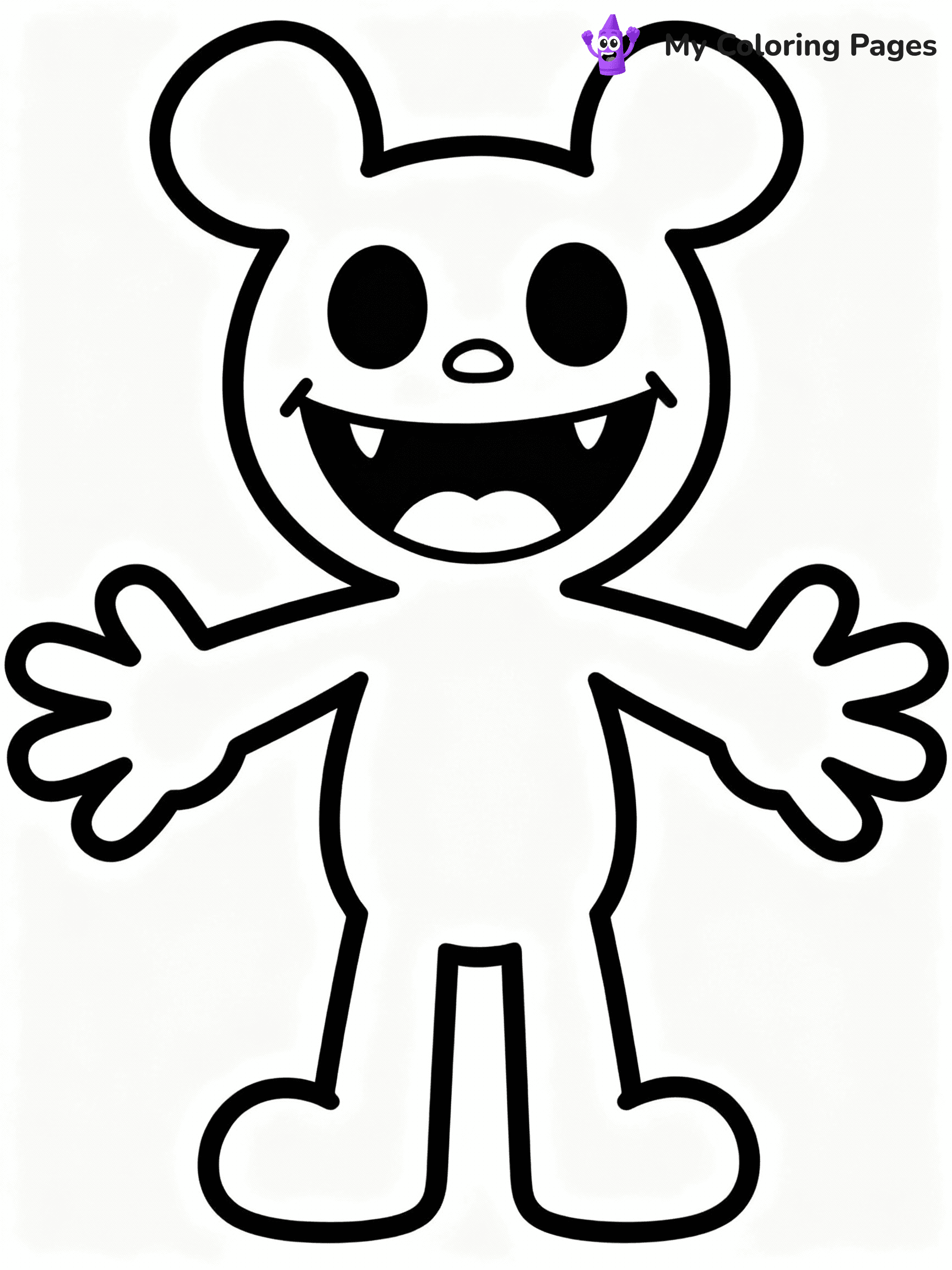 ⚠️ CRITICAL REQUIREMENT - ABSOLUTE BLACK AND WHITE ONLY ⚠️
This MUST be a BLACK AND WHITE line drawing ONLY. NO COLORS whatsoever.
- ONLY pure black lines (#000000) on pure white background (#FFFFFF)
- ABSOLUTELY NO colors, NO shading, NO gradients, NO grayscale
- If there are ANY colors in the output, the image is REJECTED
- This is a COLORING PAGE - meant to be COLORED IN by children
- The output must be UNCOLORED line art ready for coloring
⚠️ SUBJECT TO DRAW: Huggy Wuggy from Poppy Playtime in cartoon horror style, looming with a wide grin, hands outstretched
(REMEMBER: Output must be BLACK AND WHITE line art only, NOT colored!)
# COLORING PAGE: BLACK OUTLINES ONLY - WHITE BACKGROUND MANDATORY
Create a **coloring book page** using EXACTLY two values: black lines, white space.
## NON-NEGOTIABLE BINARY RULES
- **ONLY #000000 (black) and #FFFFFF (white)** - NO other values exist
- **EVERY PIXEL = BLACK OR WHITE** - no gray/shading/antialiasing
- **WHITE BACKGROUND MANDATORY** - entire canvas stays white
- **ALL SHAPES HOLLOW** - everything is empty outlines waiting to be colored
- **FORBIDDEN:** fills, shading, gradients, patterns, textures, colors
- **NO SOLID REGIONS** - if it's not a thin line, it's wrong
## Universal Line Standards
- Black outlines ONLY - thin, uniform weight
- Every shape completely empty inside
- Closed contours suitable for coloring
- Simple flat illustration - zero depth/3D/realism
- **Style:** Whimsical Doodle Art Alley - rounded, friendly outlines (unless specified)
## Everything = Outline Only
- Characters/animals: hollow shapes
- Objects/clothing: empty contours
- Backgrounds/scenery: line work only
- Natural elements: outlined forms
- Dark/night areas: don't exist (use outlined symbols)
- Textures/patterns: convert to simple lines
## The Test
Can a child color EVERY white space with crayons? If any area is pre-filled/shaded/gray or colored in, it FAILS. Every shape must be waiting to receive color.
**FINAL OUTPUT**: Binary coloring page. Black lines define shapes. White spaces ready for coloring. Nothing else exists. No exceptions. Print-ready.
⚠️ FINAL REMINDER: Draw the subject "Huggy Wuggy from Poppy Playtime in cartoon horror style, looming with a wide grin, hands outstretched" as BLACK AND WHITE line art. Zero colors in output.