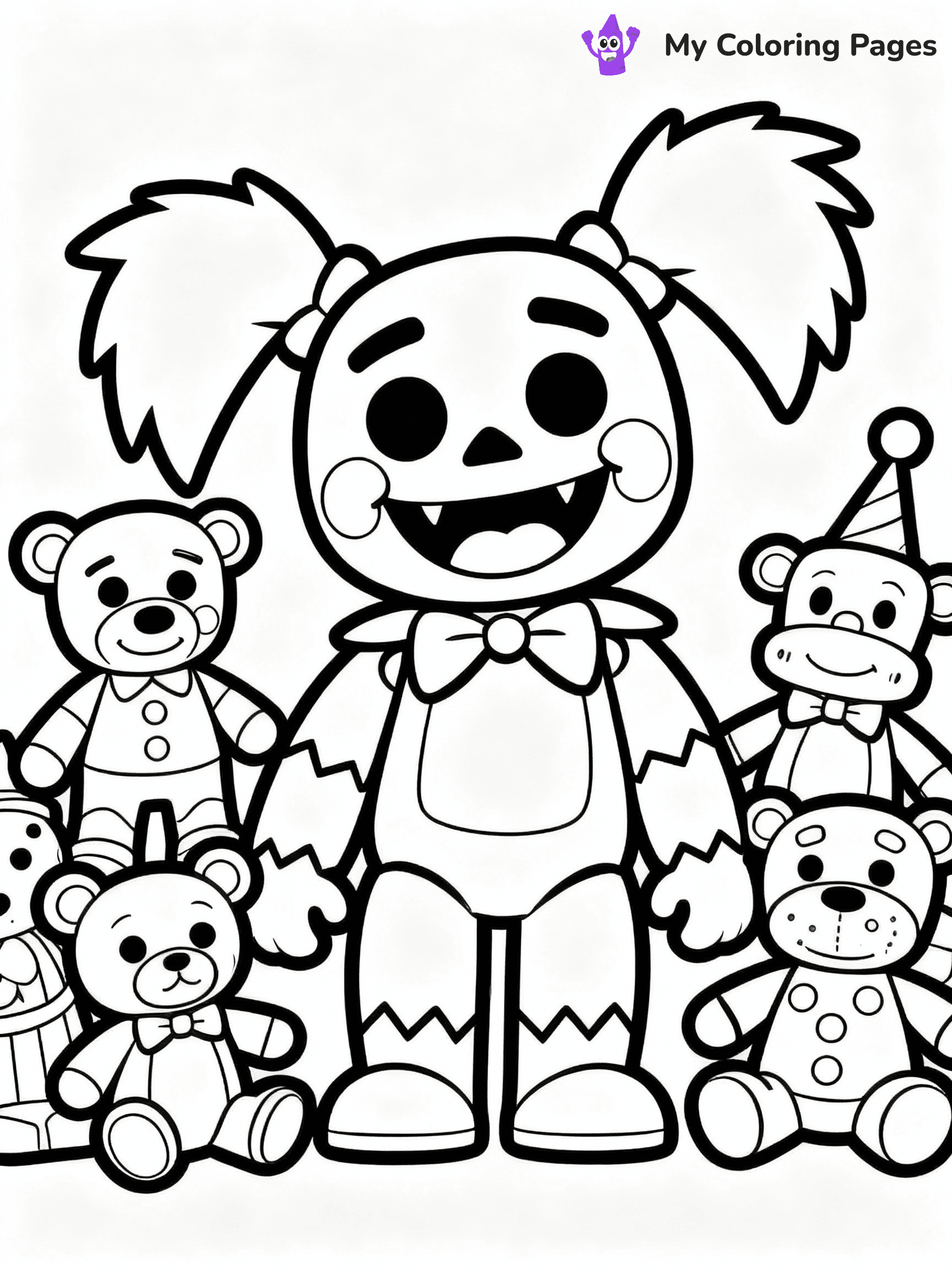 ⚠️ CRITICAL REQUIREMENT - ABSOLUTE BLACK AND WHITE ONLY ⚠️
This MUST be a BLACK AND WHITE line drawing ONLY. NO COLORS whatsoever.
- ONLY pure black lines (#000000) on pure white background (#FFFFFF)
- ABSOLUTELY NO colors, NO shading, NO gradients, NO grayscale
- If there are ANY colors in the output, the image is REJECTED
- This is a COLORING PAGE - meant to be COLORED IN by children
- The output must be UNCOLORED line art ready for coloring
⚠️ SUBJECT TO DRAW: Poppy from Poppy Playtime in cartoon horror style, surrounded by toys, smiling brightly
(REMEMBER: Output must be BLACK AND WHITE line art only, NOT colored!)
# COLORING PAGE: BLACK OUTLINES ONLY - WHITE BACKGROUND MANDATORY
Create a **coloring book page** using EXACTLY two values: black lines, white space.
## NON-NEGOTIABLE BINARY RULES
- **ONLY #000000 (black) and #FFFFFF (white)** - NO other values exist
- **EVERY PIXEL = BLACK OR WHITE** - no gray/shading/antialiasing
- **WHITE BACKGROUND MANDATORY** - entire canvas stays white
- **ALL SHAPES HOLLOW** - everything is empty outlines waiting to be colored
- **FORBIDDEN:** fills, shading, gradients, patterns, textures, colors
- **NO SOLID REGIONS** - if it's not a thin line, it's wrong
## Universal Line Standards
- Black outlines ONLY - thin, uniform weight
- Every shape completely empty inside
- Closed contours suitable for coloring
- Simple flat illustration - zero depth/3D/realism
- **Style:** Whimsical Doodle Art Alley - rounded, friendly outlines (unless specified)
## Everything = Outline Only
- Characters/animals: hollow shapes
- Objects/clothing: empty contours
- Backgrounds/scenery: line work only
- Natural elements: outlined forms
- Dark/night areas: don't exist (use outlined symbols)
- Textures/patterns: convert to simple lines
## The Test
Can a child color EVERY white space with crayons? If any area is pre-filled/shaded/gray or colored in, it FAILS. Every shape must be waiting to receive color.
**FINAL OUTPUT**: Binary coloring page. Black lines define shapes. White spaces ready for coloring. Nothing else exists. No exceptions. Print-ready.
⚠️ FINAL REMINDER: Draw the subject "Poppy from Poppy Playtime in cartoon horror style, surrounded by toys, smiling brightly" as BLACK AND WHITE line art. Zero colors in output.