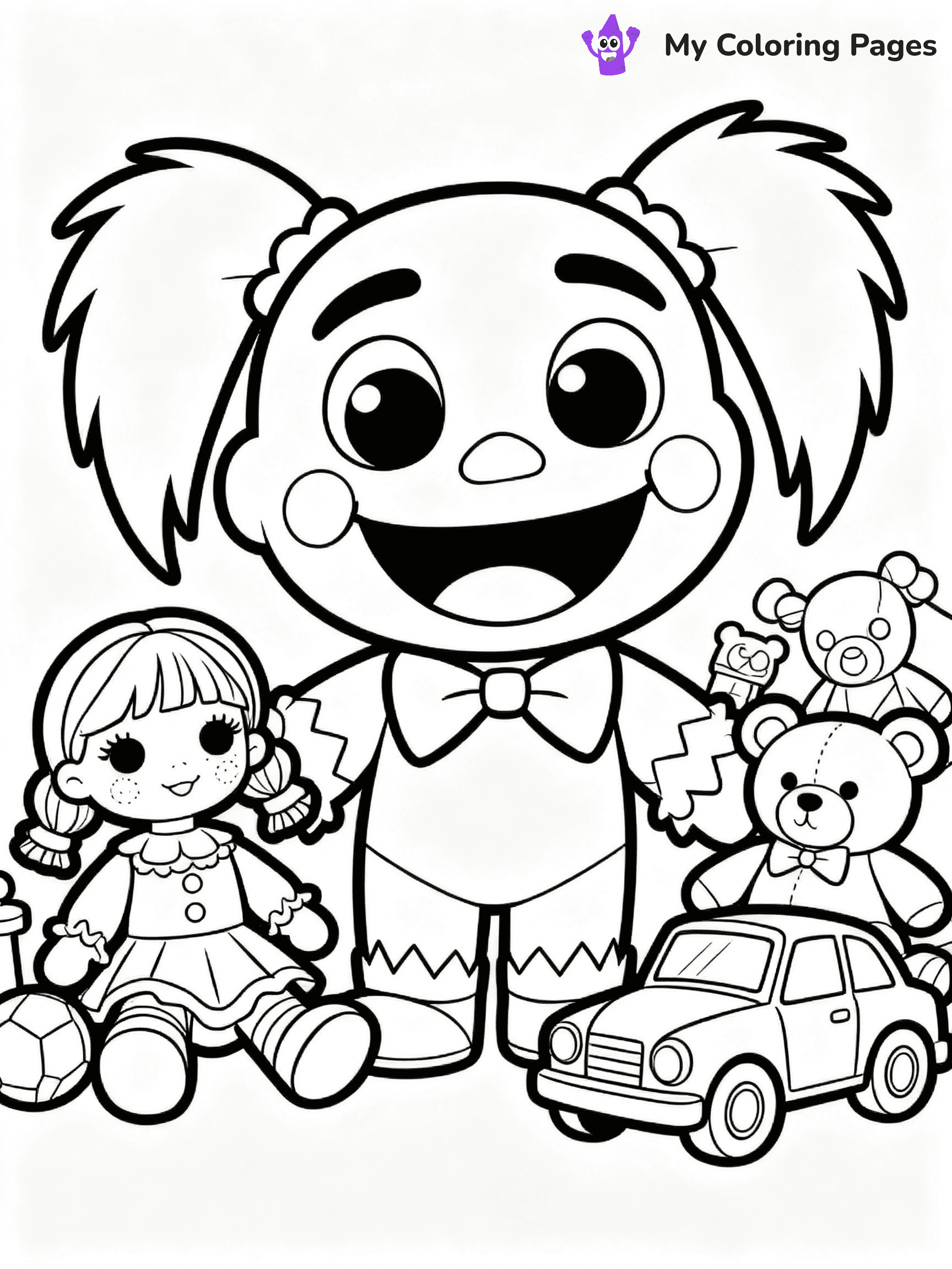 ⚠️ CRITICAL REQUIREMENT - ABSOLUTE BLACK AND WHITE ONLY ⚠️
This MUST be a BLACK AND WHITE line drawing ONLY. NO COLORS whatsoever.
- ONLY pure black lines (#000000) on pure white background (#FFFFFF)
- ABSOLUTELY NO colors, NO shading, NO gradients, NO grayscale
- If there are ANY colors in the output, the image is REJECTED
- This is a COLORING PAGE - meant to be COLORED IN by children
- The output must be UNCOLORED line art ready for coloring
⚠️ SUBJECT TO DRAW: Poppy from Poppy Playtime in cartoon horror style, surrounded by toys, smiling brightly
(REMEMBER: Output must be BLACK AND WHITE line art only, NOT colored!)
# COLORING PAGE: BLACK OUTLINES ONLY - WHITE BACKGROUND MANDATORY
Create a **coloring book page** using EXACTLY two values: black lines, white space.
## NON-NEGOTIABLE BINARY RULES
- **ONLY #000000 (black) and #FFFFFF (white)** - NO other values exist
- **EVERY PIXEL = BLACK OR WHITE** - no gray/shading/antialiasing
- **WHITE BACKGROUND MANDATORY** - entire canvas stays white
- **ALL SHAPES HOLLOW** - everything is empty outlines waiting to be colored
- **FORBIDDEN:** fills, shading, gradients, patterns, textures, colors
- **NO SOLID REGIONS** - if it's not a thin line, it's wrong
## Universal Line Standards
- Black outlines ONLY - thin, uniform weight
- Every shape completely empty inside
- Closed contours suitable for coloring
- Simple flat illustration - zero depth/3D/realism
- **Style:** Whimsical Doodle Art Alley - rounded, friendly outlines (unless specified)
## Everything = Outline Only
- Characters/animals: hollow shapes
- Objects/clothing: empty contours
- Backgrounds/scenery: line work only
- Natural elements: outlined forms
- Dark/night areas: don't exist (use outlined symbols)
- Textures/patterns: convert to simple lines
## The Test
Can a child color EVERY white space with crayons? If any area is pre-filled/shaded/gray or colored in, it FAILS. Every shape must be waiting to receive color.
**FINAL OUTPUT**: Binary coloring page. Black lines define shapes. White spaces ready for coloring. Nothing else exists. No exceptions. Print-ready.
⚠️ FINAL REMINDER: Draw the subject "Poppy from Poppy Playtime in cartoon horror style, surrounded by toys, smiling brightly" as BLACK AND WHITE line art. Zero colors in output.