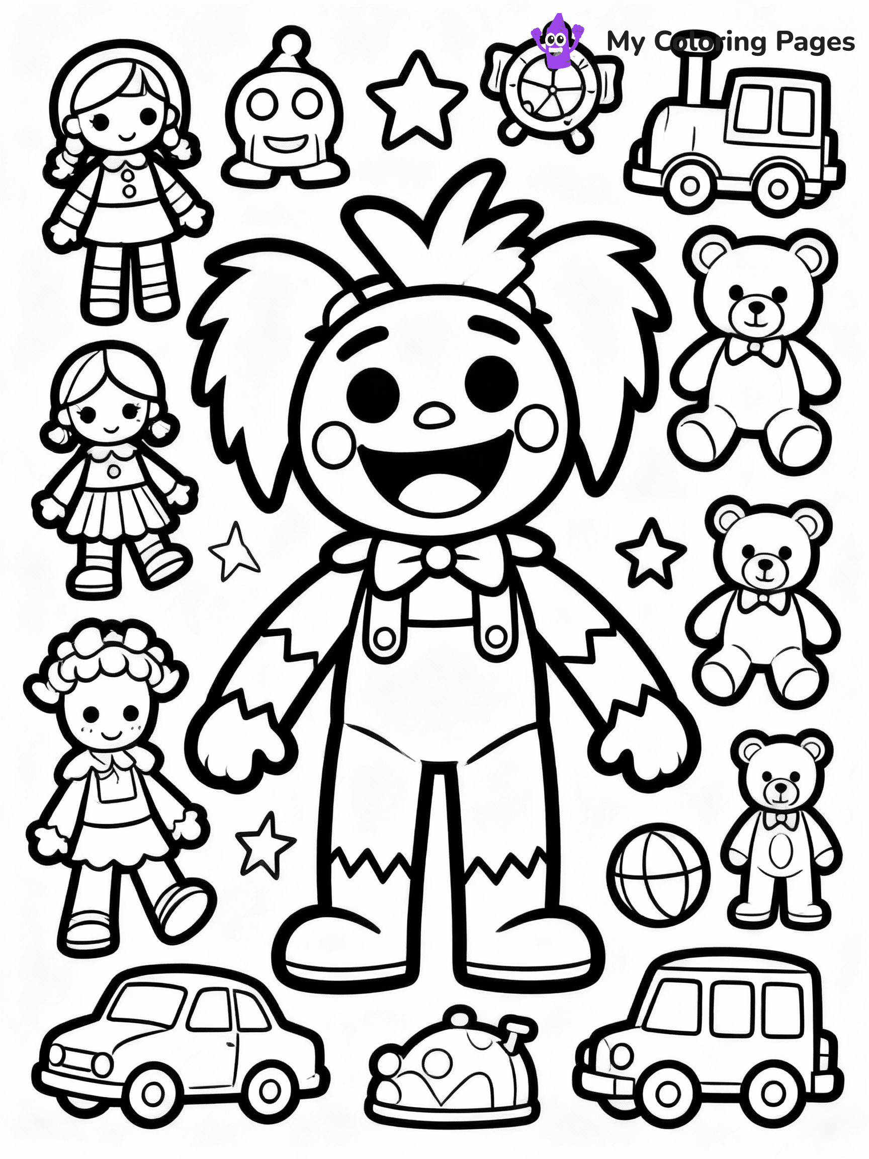 ⚠️ CRITICAL REQUIREMENT - ABSOLUTE BLACK AND WHITE ONLY ⚠️
This MUST be a BLACK AND WHITE line drawing ONLY. NO COLORS whatsoever.
- ONLY pure black lines (#000000) on pure white background (#FFFFFF)
- ABSOLUTELY NO colors, NO shading, NO gradients, NO grayscale
- If there are ANY colors in the output, the image is REJECTED
- This is a COLORING PAGE - meant to be COLORED IN by children
- The output must be UNCOLORED line art ready for coloring
⚠️ SUBJECT TO DRAW: Poppy from Poppy Playtime in cartoon horror style, surrounded by toys, smiling brightly
(REMEMBER: Output must be BLACK AND WHITE line art only, NOT colored!)
# COLORING PAGE: BLACK OUTLINES ONLY - WHITE BACKGROUND MANDATORY
Create a **coloring book page** using EXACTLY two values: black lines, white space.
## NON-NEGOTIABLE BINARY RULES
- **ONLY #000000 (black) and #FFFFFF (white)** - NO other values exist
- **EVERY PIXEL = BLACK OR WHITE** - no gray/shading/antialiasing
- **WHITE BACKGROUND MANDATORY** - entire canvas stays white
- **ALL SHAPES HOLLOW** - everything is empty outlines waiting to be colored
- **FORBIDDEN:** fills, shading, gradients, patterns, textures, colors
- **NO SOLID REGIONS** - if it's not a thin line, it's wrong
## Universal Line Standards
- Black outlines ONLY - thin, uniform weight
- Every shape completely empty inside
- Closed contours suitable for coloring
- Simple flat illustration - zero depth/3D/realism
- **Style:** Whimsical Doodle Art Alley - rounded, friendly outlines (unless specified)
## Everything = Outline Only
- Characters/animals: hollow shapes
- Objects/clothing: empty contours
- Backgrounds/scenery: line work only
- Natural elements: outlined forms
- Dark/night areas: don't exist (use outlined symbols)
- Textures/patterns: convert to simple lines
## The Test
Can a child color EVERY white space with crayons? If any area is pre-filled/shaded/gray or colored in, it FAILS. Every shape must be waiting to receive color.
**FINAL OUTPUT**: Binary coloring page. Black lines define shapes. White spaces ready for coloring. Nothing else exists. No exceptions. Print-ready.
⚠️ FINAL REMINDER: Draw the subject "Poppy from Poppy Playtime in cartoon horror style, surrounded by toys, smiling brightly" as BLACK AND WHITE line art. Zero colors in output.