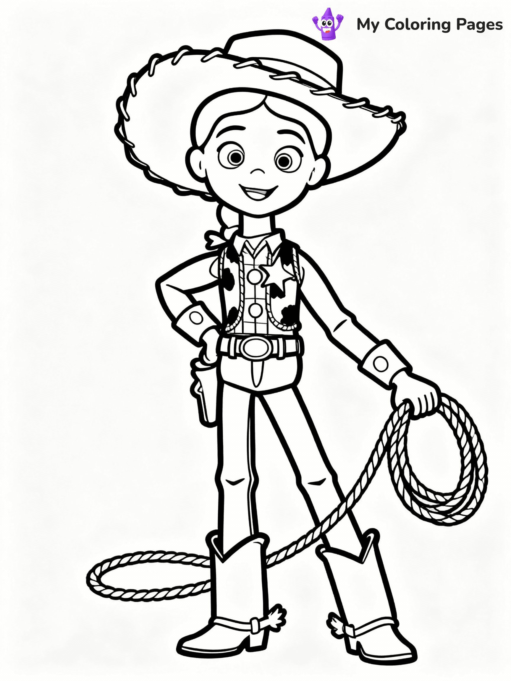 ⚠️ CRITICAL REQUIREMENT - ABSOLUTE BLACK AND WHITE ONLY ⚠️
This MUST be a BLACK AND WHITE line drawing ONLY. NO COLORS whatsoever.
- ONLY pure black lines (#000000) on pure white background (#FFFFFF)
- ABSOLUTELY NO colors, NO shading, NO gradients, NO grayscale
- If there are ANY colors in the output, the image is REJECTED
- This is a COLORING PAGE - meant to be COLORED IN by children
- The output must be UNCOLORED line art ready for coloring
⚠️ SUBJECT TO DRAW: Jessie from Toy Story in Toy Story animation style, lasso in hand, cowboy hat tilted, boots prominent
(REMEMBER: Output must be BLACK AND WHITE line art only, NOT colored!)
# COLORING PAGE: BLACK OUTLINES ONLY - WHITE BACKGROUND MANDATORY
Create a **coloring book page** using EXACTLY two values: black lines, white space.
## NON-NEGOTIABLE BINARY RULES
- **ONLY #000000 (black) and #FFFFFF (white)** - NO other values exist
- **EVERY PIXEL = BLACK OR WHITE** - no gray/shading/antialiasing
- **WHITE BACKGROUND MANDATORY** - entire canvas stays white
- **ALL SHAPES HOLLOW** - everything is empty outlines waiting to be colored
- **FORBIDDEN:** fills, shading, gradients, patterns, textures, colors
- **NO SOLID REGIONS** - if it's not a thin line, it's wrong
## Universal Line Standards
- Black outlines ONLY - thin, uniform weight
- Every shape completely empty inside
- Closed contours suitable for coloring
- Simple flat illustration - zero depth/3D/realism
- **Style:** Whimsical Doodle Art Alley - rounded, friendly outlines (unless specified)
## Everything = Outline Only
- Characters/animals: hollow shapes
- Objects/clothing: empty contours
- Backgrounds/scenery: line work only
- Natural elements: outlined forms
- Dark/night areas: don't exist (use outlined symbols)
- Textures/patterns: convert to simple lines
## The Test
Can a child color EVERY white space with crayons? If any area is pre-filled/shaded/gray or colored in, it FAILS. Every shape must be waiting to receive color.
**FINAL OUTPUT**: Binary coloring page. Black lines define shapes. White spaces ready for coloring. Nothing else exists. No exceptions. Print-ready.
⚠️ FINAL REMINDER: Draw the subject "Jessie from Toy Story in Toy Story animation style, lasso in hand, cowboy hat tilted, boots prominent" as BLACK AND WHITE line art. Zero colors in output.